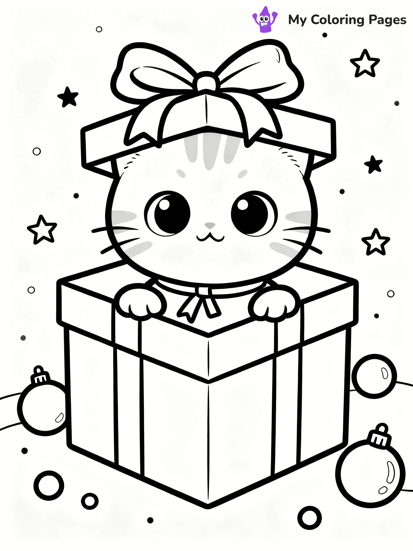 Kawaii Cat Easy Cute Cat Coloring Pages - 1