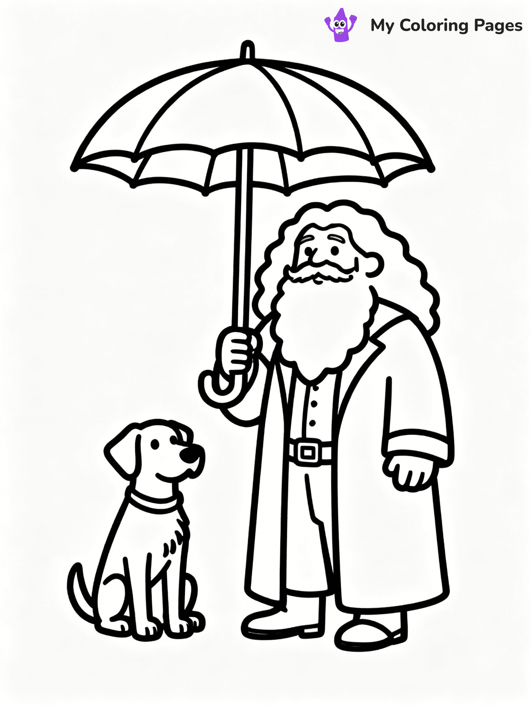 ⚠️ CRITICAL REQUIREMENT - ABSOLUTE BLACK AND WHITE ONLY ⚠️
This MUST be a BLACK AND WHITE line drawing ONLY. NO COLORS whatsoever.
- ONLY pure black lines (#000000) on pure white background (#FFFFFF)
- ABSOLUTELY NO colors, NO shading, NO gradients, NO grayscale
- If there are ANY colors in the output, the image is REJECTED
- This is a COLORING PAGE - meant to be COLORED IN by children
- The output must be UNCOLORED line art ready for coloring
⚠️ SUBJECT TO DRAW: Hagrid from Harry Potter in illustrated style, holding giant umbrella, standing next to Fang the dog
(REMEMBER: Output must be BLACK AND WHITE line art only, NOT colored!)
# COLORING PAGE: BLACK OUTLINES ONLY - WHITE BACKGROUND MANDATORY
Create a **coloring book page** using EXACTLY two values: black lines, white space.
## NON-NEGOTIABLE BINARY RULES
- **ONLY #000000 (black) and #FFFFFF (white)** - NO other values exist
- **EVERY PIXEL = BLACK OR WHITE** - no gray/shading/antialiasing
- **WHITE BACKGROUND MANDATORY** - entire canvas stays white
- **ALL SHAPES HOLLOW** - everything is empty outlines waiting to be colored
- **FORBIDDEN:** fills, shading, gradients, patterns, textures, colors
- **NO SOLID REGIONS** - if it's not a thin line, it's wrong
## Universal Line Standards
- Black outlines ONLY - thin, uniform weight
- Every shape completely empty inside
- Closed contours suitable for coloring
- Simple flat illustration - zero depth/3D/realism
- **Style:** Whimsical Doodle Art Alley - rounded, friendly outlines (unless specified)
## Everything = Outline Only
- Characters/animals: hollow shapes
- Objects/clothing: empty contours
- Backgrounds/scenery: line work only
- Natural elements: outlined forms
- Dark/night areas: don't exist (use outlined symbols)
- Textures/patterns: convert to simple lines
## The Test
Can a child color EVERY white space with crayons? If any area is pre-filled/shaded/gray or colored in, it FAILS. Every shape must be waiting to receive color.
**FINAL OUTPUT**: Binary coloring page. Black lines define shapes. White spaces ready for coloring. Nothing else exists. No exceptions. Print-ready.
⚠️ FINAL REMINDER: Draw the subject "Hagrid from Harry Potter in illustrated style, holding giant umbrella, standing next to Fang the dog" as BLACK AND WHITE line art. Zero colors in output.