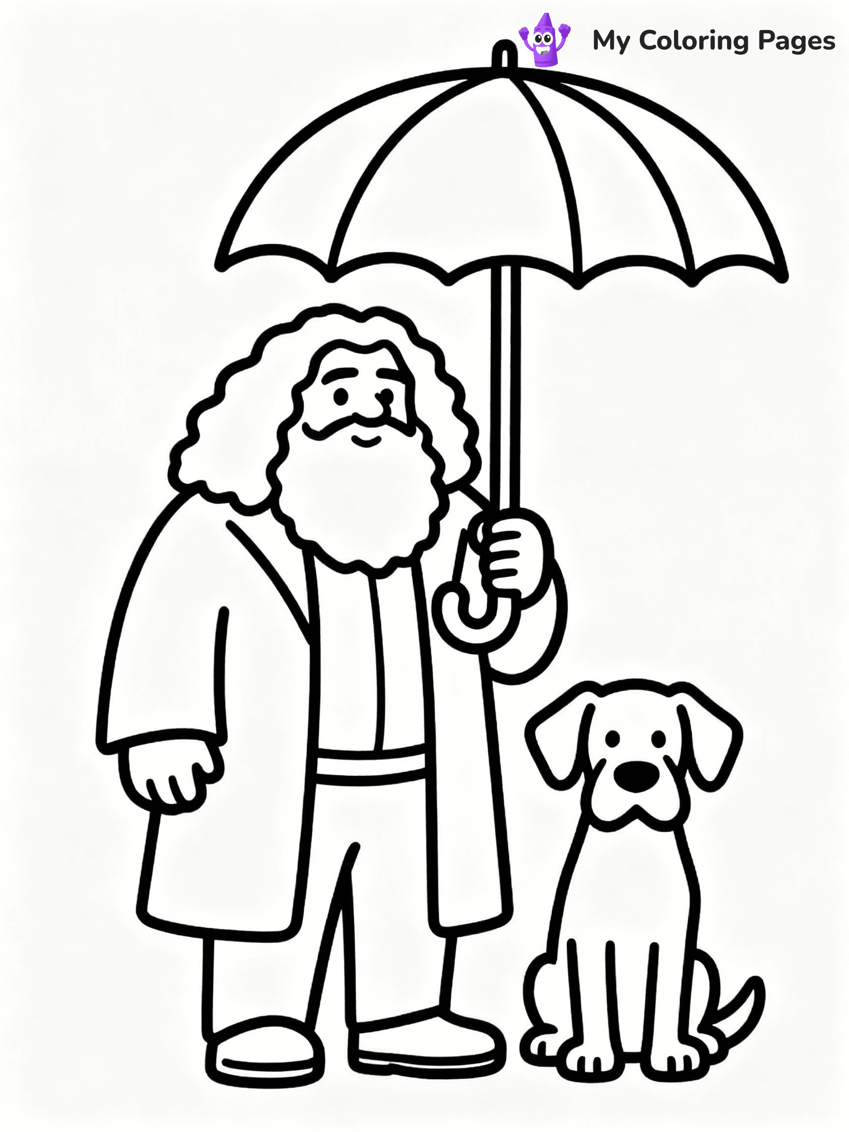 ⚠️ CRITICAL REQUIREMENT - ABSOLUTE BLACK AND WHITE ONLY ⚠️
This MUST be a BLACK AND WHITE line drawing ONLY. NO COLORS whatsoever.
- ONLY pure black lines (#000000) on pure white background (#FFFFFF)
- ABSOLUTELY NO colors, NO shading, NO gradients, NO grayscale
- If there are ANY colors in the output, the image is REJECTED
- This is a COLORING PAGE - meant to be COLORED IN by children
- The output must be UNCOLORED line art ready for coloring
⚠️ SUBJECT TO DRAW: Hagrid from Harry Potter in illustrated style, holding giant umbrella, standing next to Fang the dog
(REMEMBER: Output must be BLACK AND WHITE line art only, NOT colored!)
# COLORING PAGE: BLACK OUTLINES ONLY - WHITE BACKGROUND MANDATORY
Create a **coloring book page** using EXACTLY two values: black lines, white space.
## NON-NEGOTIABLE BINARY RULES
- **ONLY #000000 (black) and #FFFFFF (white)** - NO other values exist
- **EVERY PIXEL = BLACK OR WHITE** - no gray/shading/antialiasing
- **WHITE BACKGROUND MANDATORY** - entire canvas stays white
- **ALL SHAPES HOLLOW** - everything is empty outlines waiting to be colored
- **FORBIDDEN:** fills, shading, gradients, patterns, textures, colors
- **NO SOLID REGIONS** - if it's not a thin line, it's wrong
## Universal Line Standards
- Black outlines ONLY - thin, uniform weight
- Every shape completely empty inside
- Closed contours suitable for coloring
- Simple flat illustration - zero depth/3D/realism
- **Style:** Whimsical Doodle Art Alley - rounded, friendly outlines (unless specified)
## Everything = Outline Only
- Characters/animals: hollow shapes
- Objects/clothing: empty contours
- Backgrounds/scenery: line work only
- Natural elements: outlined forms
- Dark/night areas: don't exist (use outlined symbols)
- Textures/patterns: convert to simple lines
## The Test
Can a child color EVERY white space with crayons? If any area is pre-filled/shaded/gray or colored in, it FAILS. Every shape must be waiting to receive color.
**FINAL OUTPUT**: Binary coloring page. Black lines define shapes. White spaces ready for coloring. Nothing else exists. No exceptions. Print-ready.
⚠️ FINAL REMINDER: Draw the subject "Hagrid from Harry Potter in illustrated style, holding giant umbrella, standing next to Fang the dog" as BLACK AND WHITE line art. Zero colors in output.