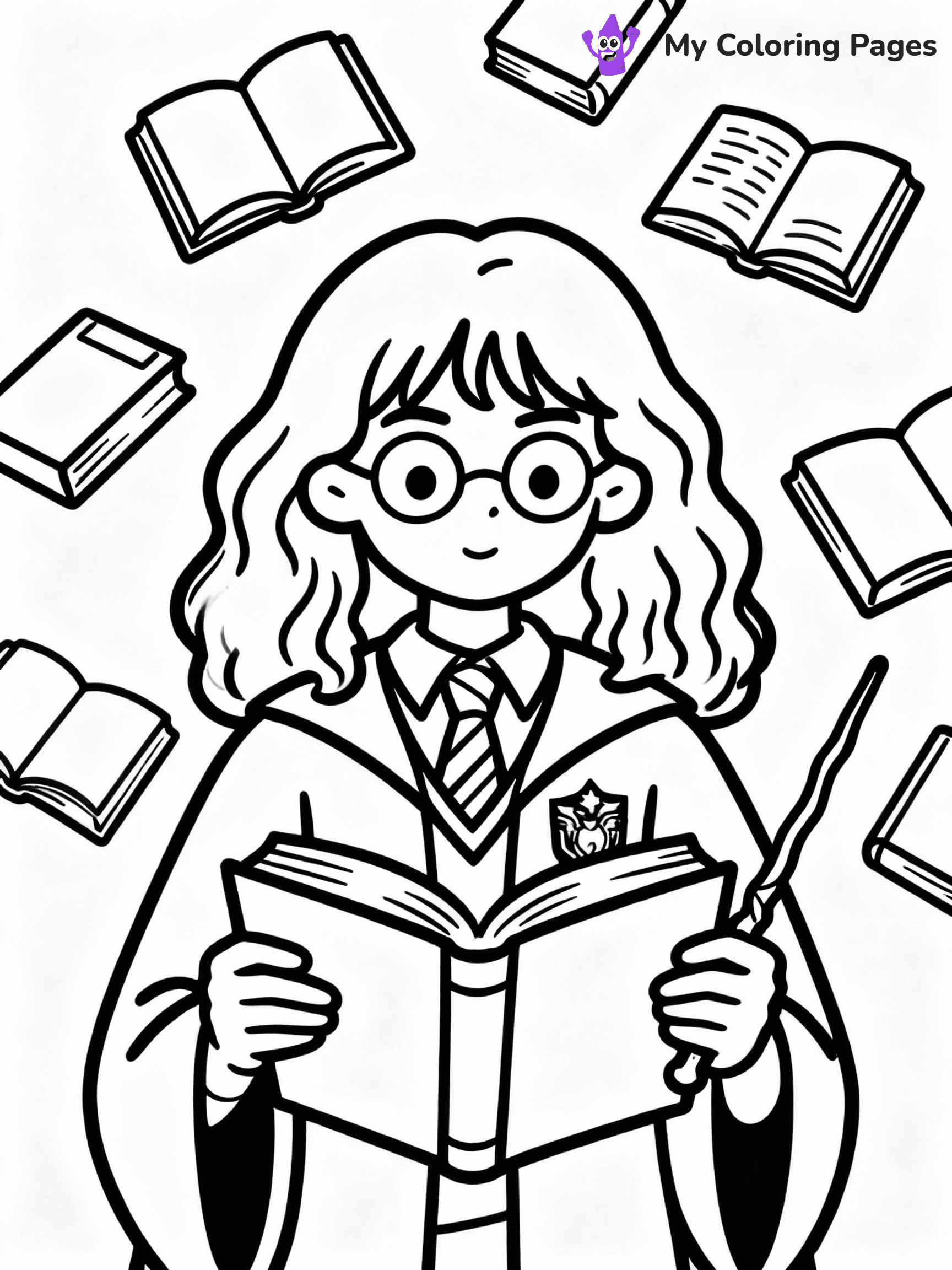 ⚠️ CRITICAL REQUIREMENT - ABSOLUTE BLACK AND WHITE ONLY ⚠️
This MUST be a BLACK AND WHITE line drawing ONLY. NO COLORS whatsoever.
- ONLY pure black lines (#000000) on pure white background (#FFFFFF)
- ABSOLUTELY NO colors, NO shading, NO gradients, NO grayscale
- If there are ANY colors in the output, the image is REJECTED
- This is a COLORING PAGE - meant to be COLORED IN by children
- The output must be UNCOLORED line art ready for coloring
⚠️ SUBJECT TO DRAW: Hermione Granger from Harry Potter in illustrated style, reading a book, wand in hand, surrounded by floating books
(REMEMBER: Output must be BLACK AND WHITE line art only, NOT colored!)
# COLORING PAGE: BLACK OUTLINES ONLY - WHITE BACKGROUND MANDATORY
Create a **coloring book page** using EXACTLY two values: black lines, white space.
## NON-NEGOTIABLE BINARY RULES
- **ONLY #000000 (black) and #FFFFFF (white)** - NO other values exist
- **EVERY PIXEL = BLACK OR WHITE** - no gray/shading/antialiasing
- **WHITE BACKGROUND MANDATORY** - entire canvas stays white
- **ALL SHAPES HOLLOW** - everything is empty outlines waiting to be colored
- **FORBIDDEN:** fills, shading, gradients, patterns, textures, colors
- **NO SOLID REGIONS** - if it's not a thin line, it's wrong
## Universal Line Standards
- Black outlines ONLY - thin, uniform weight
- Every shape completely empty inside
- Closed contours suitable for coloring
- Simple flat illustration - zero depth/3D/realism
- **Style:** Whimsical Doodle Art Alley - rounded, friendly outlines (unless specified)
## Everything = Outline Only
- Characters/animals: hollow shapes
- Objects/clothing: empty contours
- Backgrounds/scenery: line work only
- Natural elements: outlined forms
- Dark/night areas: don't exist (use outlined symbols)
- Textures/patterns: convert to simple lines
## The Test
Can a child color EVERY white space with crayons? If any area is pre-filled/shaded/gray or colored in, it FAILS. Every shape must be waiting to receive color.
**FINAL OUTPUT**: Binary coloring page. Black lines define shapes. White spaces ready for coloring. Nothing else exists. No exceptions. Print-ready.
⚠️ FINAL REMINDER: Draw the subject "Hermione Granger from Harry Potter in illustrated style, reading a book, wand in hand, surrounded by floating books" as BLACK AND WHITE line art. Zero colors in output.