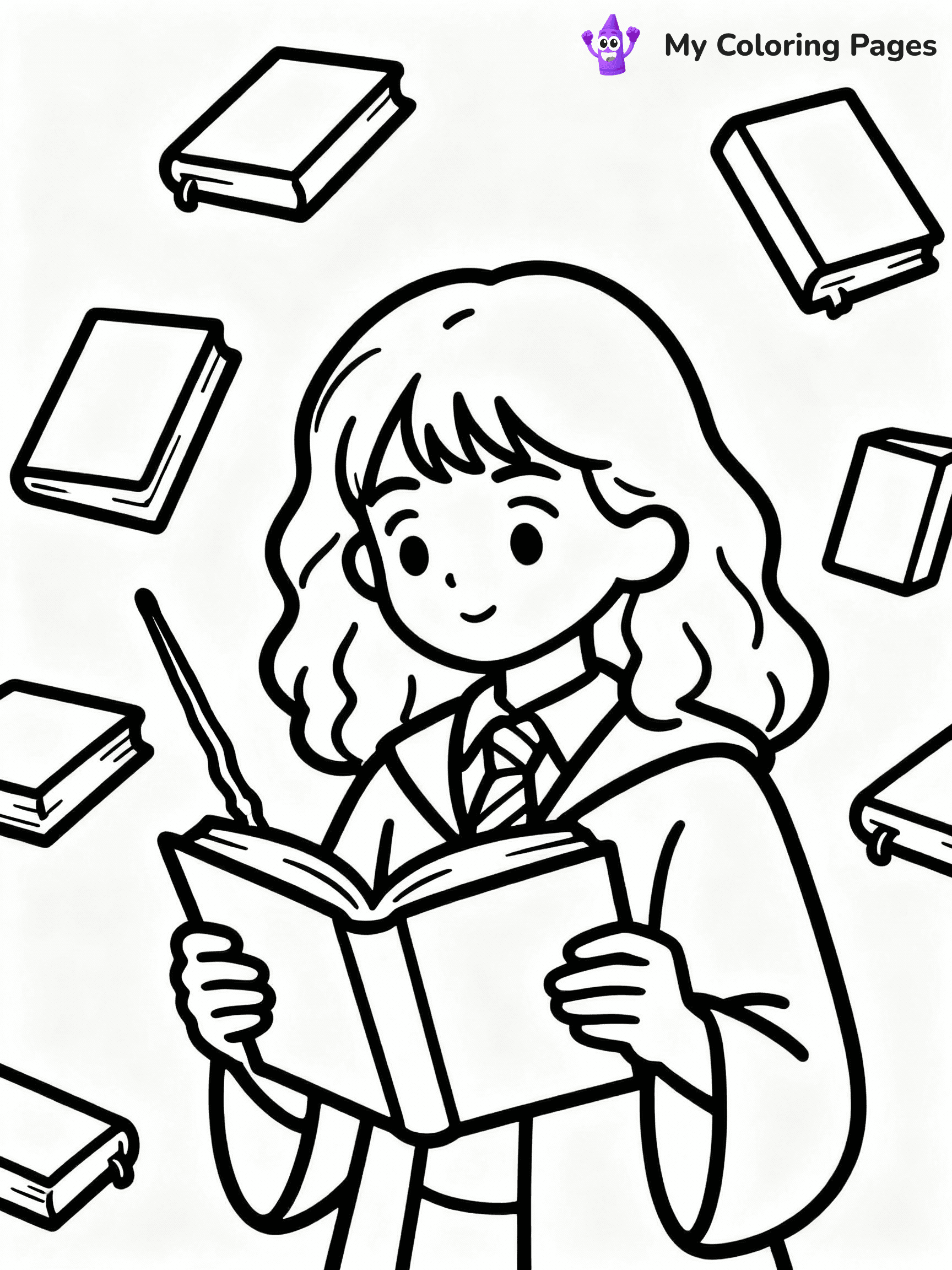 ⚠️ CRITICAL REQUIREMENT - ABSOLUTE BLACK AND WHITE ONLY ⚠️
This MUST be a BLACK AND WHITE line drawing ONLY. NO COLORS whatsoever.
- ONLY pure black lines (#000000) on pure white background (#FFFFFF)
- ABSOLUTELY NO colors, NO shading, NO gradients, NO grayscale
- If there are ANY colors in the output, the image is REJECTED
- This is a COLORING PAGE - meant to be COLORED IN by children
- The output must be UNCOLORED line art ready for coloring
⚠️ SUBJECT TO DRAW: Hermione Granger from Harry Potter in illustrated style, reading a book, wand in hand, surrounded by floating books
(REMEMBER: Output must be BLACK AND WHITE line art only, NOT colored!)
# COLORING PAGE: BLACK OUTLINES ONLY - WHITE BACKGROUND MANDATORY
Create a **coloring book page** using EXACTLY two values: black lines, white space.
## NON-NEGOTIABLE BINARY RULES
- **ONLY #000000 (black) and #FFFFFF (white)** - NO other values exist
- **EVERY PIXEL = BLACK OR WHITE** - no gray/shading/antialiasing
- **WHITE BACKGROUND MANDATORY** - entire canvas stays white
- **ALL SHAPES HOLLOW** - everything is empty outlines waiting to be colored
- **FORBIDDEN:** fills, shading, gradients, patterns, textures, colors
- **NO SOLID REGIONS** - if it's not a thin line, it's wrong
## Universal Line Standards
- Black outlines ONLY - thin, uniform weight
- Every shape completely empty inside
- Closed contours suitable for coloring
- Simple flat illustration - zero depth/3D/realism
- **Style:** Whimsical Doodle Art Alley - rounded, friendly outlines (unless specified)
## Everything = Outline Only
- Characters/animals: hollow shapes
- Objects/clothing: empty contours
- Backgrounds/scenery: line work only
- Natural elements: outlined forms
- Dark/night areas: don't exist (use outlined symbols)
- Textures/patterns: convert to simple lines
## The Test
Can a child color EVERY white space with crayons? If any area is pre-filled/shaded/gray or colored in, it FAILS. Every shape must be waiting to receive color.
**FINAL OUTPUT**: Binary coloring page. Black lines define shapes. White spaces ready for coloring. Nothing else exists. No exceptions. Print-ready.
⚠️ FINAL REMINDER: Draw the subject "Hermione Granger from Harry Potter in illustrated style, reading a book, wand in hand, surrounded by floating books" as BLACK AND WHITE line art. Zero colors in output.