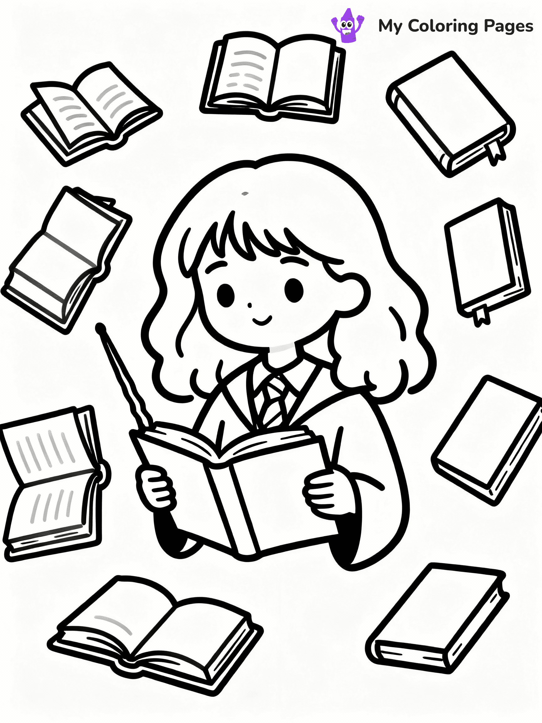 ⚠️ CRITICAL REQUIREMENT - ABSOLUTE BLACK AND WHITE ONLY ⚠️
This MUST be a BLACK AND WHITE line drawing ONLY. NO COLORS whatsoever.
- ONLY pure black lines (#000000) on pure white background (#FFFFFF)
- ABSOLUTELY NO colors, NO shading, NO gradients, NO grayscale
- If there are ANY colors in the output, the image is REJECTED
- This is a COLORING PAGE - meant to be COLORED IN by children
- The output must be UNCOLORED line art ready for coloring
⚠️ SUBJECT TO DRAW: Hermione Granger from Harry Potter in illustrated style, reading a book, wand in hand, surrounded by floating books
(REMEMBER: Output must be BLACK AND WHITE line art only, NOT colored!)
# COLORING PAGE: BLACK OUTLINES ONLY - WHITE BACKGROUND MANDATORY
Create a **coloring book page** using EXACTLY two values: black lines, white space.
## NON-NEGOTIABLE BINARY RULES
- **ONLY #000000 (black) and #FFFFFF (white)** - NO other values exist
- **EVERY PIXEL = BLACK OR WHITE** - no gray/shading/antialiasing
- **WHITE BACKGROUND MANDATORY** - entire canvas stays white
- **ALL SHAPES HOLLOW** - everything is empty outlines waiting to be colored
- **FORBIDDEN:** fills, shading, gradients, patterns, textures, colors
- **NO SOLID REGIONS** - if it's not a thin line, it's wrong
## Universal Line Standards
- Black outlines ONLY - thin, uniform weight
- Every shape completely empty inside
- Closed contours suitable for coloring
- Simple flat illustration - zero depth/3D/realism
- **Style:** Whimsical Doodle Art Alley - rounded, friendly outlines (unless specified)
## Everything = Outline Only
- Characters/animals: hollow shapes
- Objects/clothing: empty contours
- Backgrounds/scenery: line work only
- Natural elements: outlined forms
- Dark/night areas: don't exist (use outlined symbols)
- Textures/patterns: convert to simple lines
## The Test
Can a child color EVERY white space with crayons? If any area is pre-filled/shaded/gray or colored in, it FAILS. Every shape must be waiting to receive color.
**FINAL OUTPUT**: Binary coloring page. Black lines define shapes. White spaces ready for coloring. Nothing else exists. No exceptions. Print-ready.
⚠️ FINAL REMINDER: Draw the subject "Hermione Granger from Harry Potter in illustrated style, reading a book, wand in hand, surrounded by floating books" as BLACK AND WHITE line art. Zero colors in output.