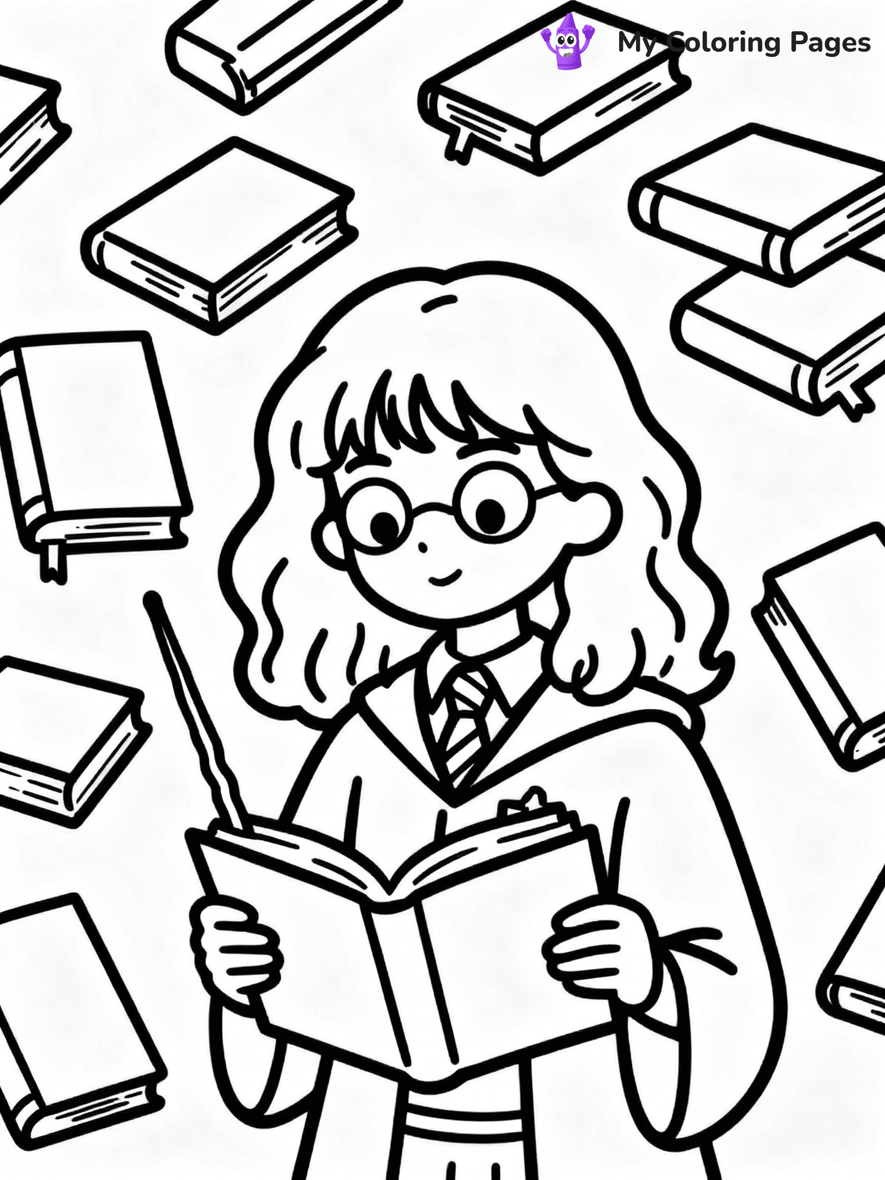 ⚠️ CRITICAL REQUIREMENT - ABSOLUTE BLACK AND WHITE ONLY ⚠️
This MUST be a BLACK AND WHITE line drawing ONLY. NO COLORS whatsoever.
- ONLY pure black lines (#000000) on pure white background (#FFFFFF)
- ABSOLUTELY NO colors, NO shading, NO gradients, NO grayscale
- If there are ANY colors in the output, the image is REJECTED
- This is a COLORING PAGE - meant to be COLORED IN by children
- The output must be UNCOLORED line art ready for coloring
⚠️ SUBJECT TO DRAW: Hermione Granger from Harry Potter in illustrated style, reading a book, wand in hand, surrounded by floating books
(REMEMBER: Output must be BLACK AND WHITE line art only, NOT colored!)
# COLORING PAGE: BLACK OUTLINES ONLY - WHITE BACKGROUND MANDATORY
Create a **coloring book page** using EXACTLY two values: black lines, white space.
## NON-NEGOTIABLE BINARY RULES
- **ONLY #000000 (black) and #FFFFFF (white)** - NO other values exist
- **EVERY PIXEL = BLACK OR WHITE** - no gray/shading/antialiasing
- **WHITE BACKGROUND MANDATORY** - entire canvas stays white
- **ALL SHAPES HOLLOW** - everything is empty outlines waiting to be colored
- **FORBIDDEN:** fills, shading, gradients, patterns, textures, colors
- **NO SOLID REGIONS** - if it's not a thin line, it's wrong
## Universal Line Standards
- Black outlines ONLY - thin, uniform weight
- Every shape completely empty inside
- Closed contours suitable for coloring
- Simple flat illustration - zero depth/3D/realism
- **Style:** Whimsical Doodle Art Alley - rounded, friendly outlines (unless specified)
## Everything = Outline Only
- Characters/animals: hollow shapes
- Objects/clothing: empty contours
- Backgrounds/scenery: line work only
- Natural elements: outlined forms
- Dark/night areas: don't exist (use outlined symbols)
- Textures/patterns: convert to simple lines
## The Test
Can a child color EVERY white space with crayons? If any area is pre-filled/shaded/gray or colored in, it FAILS. Every shape must be waiting to receive color.
**FINAL OUTPUT**: Binary coloring page. Black lines define shapes. White spaces ready for coloring. Nothing else exists. No exceptions. Print-ready.
⚠️ FINAL REMINDER: Draw the subject "Hermione Granger from Harry Potter in illustrated style, reading a book, wand in hand, surrounded by floating books" as BLACK AND WHITE line art. Zero colors in output.