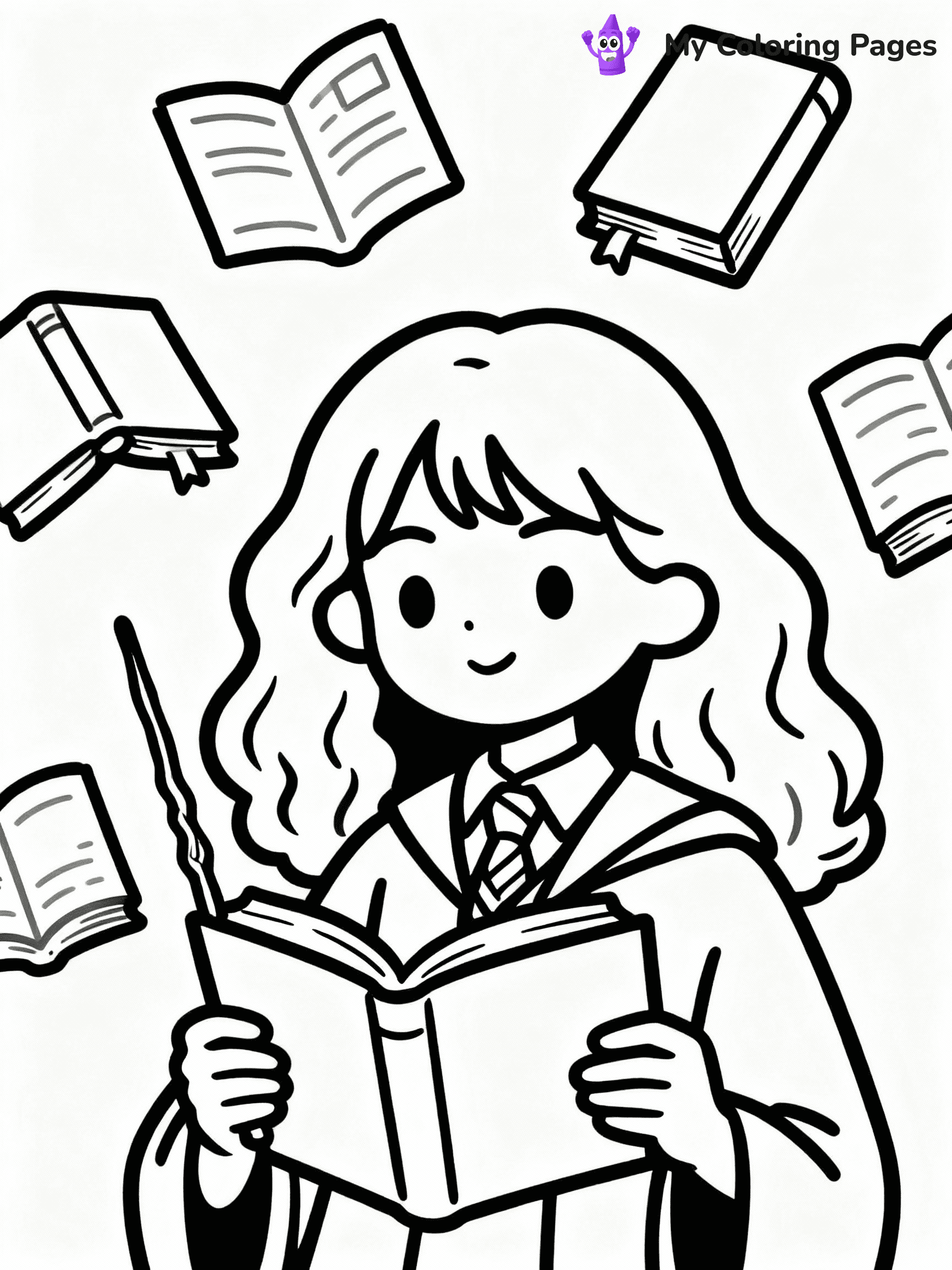 ⚠️ CRITICAL REQUIREMENT - ABSOLUTE BLACK AND WHITE ONLY ⚠️
This MUST be a BLACK AND WHITE line drawing ONLY. NO COLORS whatsoever.
- ONLY pure black lines (#000000) on pure white background (#FFFFFF)
- ABSOLUTELY NO colors, NO shading, NO gradients, NO grayscale
- If there are ANY colors in the output, the image is REJECTED
- This is a COLORING PAGE - meant to be COLORED IN by children
- The output must be UNCOLORED line art ready for coloring
⚠️ SUBJECT TO DRAW: Hermione Granger from Harry Potter in illustrated style, reading a book, wand in hand, surrounded by floating books
(REMEMBER: Output must be BLACK AND WHITE line art only, NOT colored!)
# COLORING PAGE: BLACK OUTLINES ONLY - WHITE BACKGROUND MANDATORY
Create a **coloring book page** using EXACTLY two values: black lines, white space.
## NON-NEGOTIABLE BINARY RULES
- **ONLY #000000 (black) and #FFFFFF (white)** - NO other values exist
- **EVERY PIXEL = BLACK OR WHITE** - no gray/shading/antialiasing
- **WHITE BACKGROUND MANDATORY** - entire canvas stays white
- **ALL SHAPES HOLLOW** - everything is empty outlines waiting to be colored
- **FORBIDDEN:** fills, shading, gradients, patterns, textures, colors
- **NO SOLID REGIONS** - if it's not a thin line, it's wrong
## Universal Line Standards
- Black outlines ONLY - thin, uniform weight
- Every shape completely empty inside
- Closed contours suitable for coloring
- Simple flat illustration - zero depth/3D/realism
- **Style:** Whimsical Doodle Art Alley - rounded, friendly outlines (unless specified)
## Everything = Outline Only
- Characters/animals: hollow shapes
- Objects/clothing: empty contours
- Backgrounds/scenery: line work only
- Natural elements: outlined forms
- Dark/night areas: don't exist (use outlined symbols)
- Textures/patterns: convert to simple lines
## The Test
Can a child color EVERY white space with crayons? If any area is pre-filled/shaded/gray or colored in, it FAILS. Every shape must be waiting to receive color.
**FINAL OUTPUT**: Binary coloring page. Black lines define shapes. White spaces ready for coloring. Nothing else exists. No exceptions. Print-ready.
⚠️ FINAL REMINDER: Draw the subject "Hermione Granger from Harry Potter in illustrated style, reading a book, wand in hand, surrounded by floating books" as BLACK AND WHITE line art. Zero colors in output.