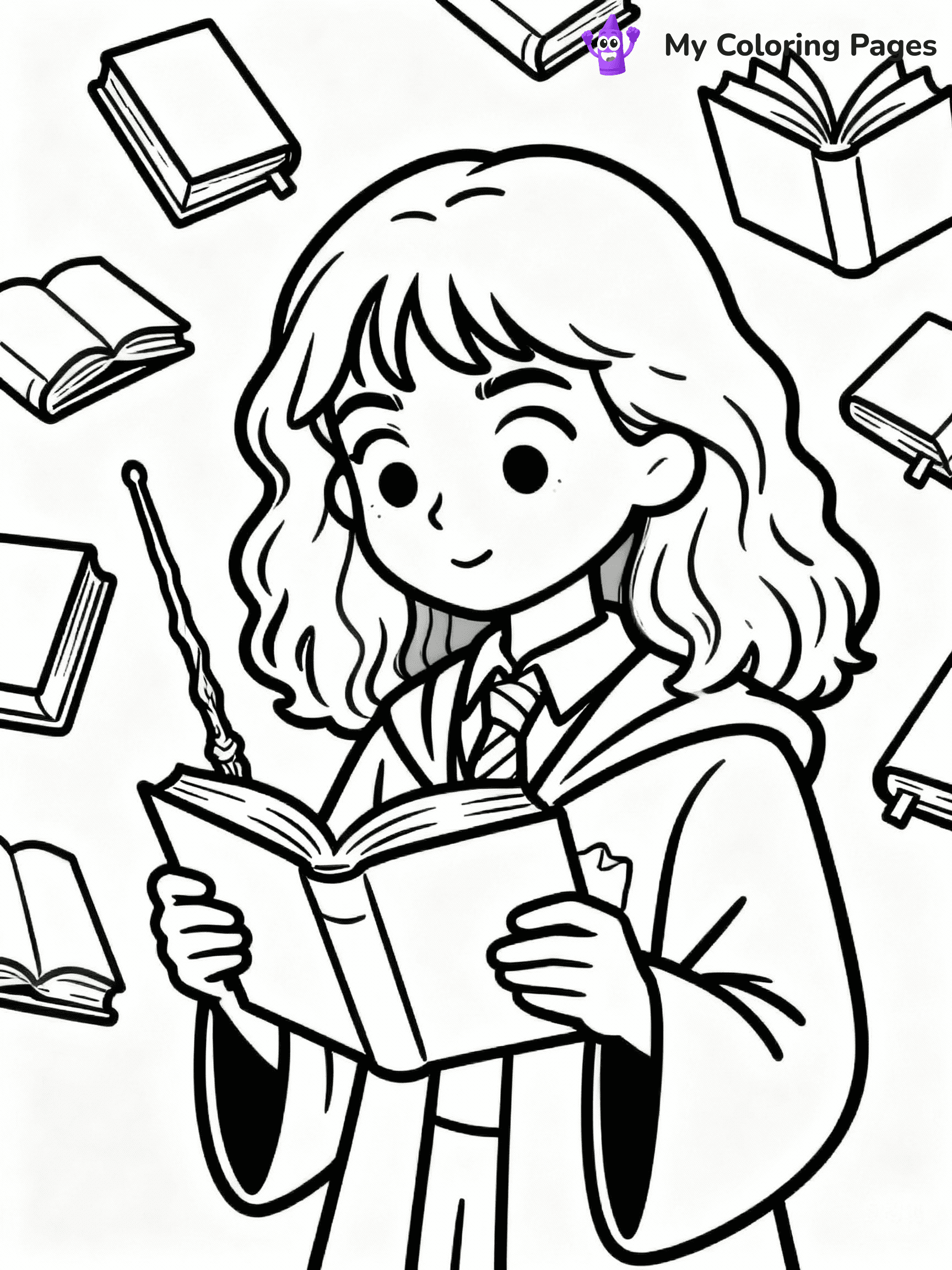 ⚠️ CRITICAL REQUIREMENT - ABSOLUTE BLACK AND WHITE ONLY ⚠️
This MUST be a BLACK AND WHITE line drawing ONLY. NO COLORS whatsoever.
- ONLY pure black lines (#000000) on pure white background (#FFFFFF)
- ABSOLUTELY NO colors, NO shading, NO gradients, NO grayscale
- If there are ANY colors in the output, the image is REJECTED
- This is a COLORING PAGE - meant to be COLORED IN by children
- The output must be UNCOLORED line art ready for coloring
⚠️ SUBJECT TO DRAW: Hermione Granger from Harry Potter in illustrated style, reading a book, wand in hand, surrounded by floating books
(REMEMBER: Output must be BLACK AND WHITE line art only, NOT colored!)
# COLORING PAGE: BLACK OUTLINES ONLY - WHITE BACKGROUND MANDATORY
Create a **coloring book page** using EXACTLY two values: black lines, white space.
## NON-NEGOTIABLE BINARY RULES
- **ONLY #000000 (black) and #FFFFFF (white)** - NO other values exist
- **EVERY PIXEL = BLACK OR WHITE** - no gray/shading/antialiasing
- **WHITE BACKGROUND MANDATORY** - entire canvas stays white
- **ALL SHAPES HOLLOW** - everything is empty outlines waiting to be colored
- **FORBIDDEN:** fills, shading, gradients, patterns, textures, colors
- **NO SOLID REGIONS** - if it's not a thin line, it's wrong
## Universal Line Standards
- Black outlines ONLY - thin, uniform weight
- Every shape completely empty inside
- Closed contours suitable for coloring
- Simple flat illustration - zero depth/3D/realism
- **Style:** Whimsical Doodle Art Alley - rounded, friendly outlines (unless specified)
## Everything = Outline Only
- Characters/animals: hollow shapes
- Objects/clothing: empty contours
- Backgrounds/scenery: line work only
- Natural elements: outlined forms
- Dark/night areas: don't exist (use outlined symbols)
- Textures/patterns: convert to simple lines
## The Test
Can a child color EVERY white space with crayons? If any area is pre-filled/shaded/gray or colored in, it FAILS. Every shape must be waiting to receive color.
**FINAL OUTPUT**: Binary coloring page. Black lines define shapes. White spaces ready for coloring. Nothing else exists. No exceptions. Print-ready.
⚠️ FINAL REMINDER: Draw the subject "Hermione Granger from Harry Potter in illustrated style, reading a book, wand in hand, surrounded by floating books" as BLACK AND WHITE line art. Zero colors in output.