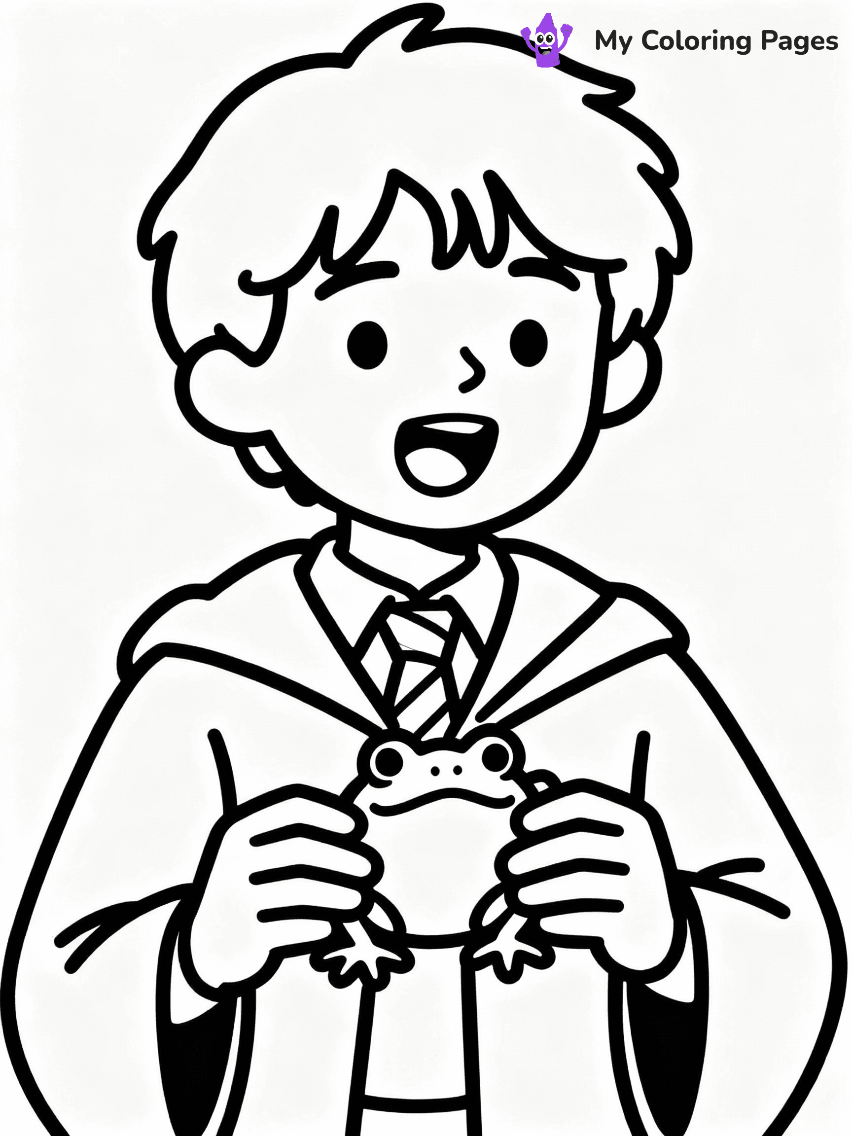 ⚠️ CRITICAL REQUIREMENT - ABSOLUTE BLACK AND WHITE ONLY ⚠️
This MUST be a BLACK AND WHITE line drawing ONLY. NO COLORS whatsoever.
- ONLY pure black lines (#000000) on pure white background (#FFFFFF)
- ABSOLUTELY NO colors, NO shading, NO gradients, NO grayscale
- If there are ANY colors in the output, the image is REJECTED
- This is a COLORING PAGE - meant to be COLORED IN by children
- The output must be UNCOLORED line art ready for coloring
⚠️ SUBJECT TO DRAW: Ron Weasley from Harry Potter, holding a chocolate frog, wearing Gryffindor robes, looking excited
(REMEMBER: Output must be BLACK AND WHITE line art only, NOT colored!)
# COLORING PAGE: BLACK OUTLINES ONLY - WHITE BACKGROUND MANDATORY
Create a **coloring book page** using EXACTLY two values: black lines, white space.
## NON-NEGOTIABLE BINARY RULES
- **ONLY #000000 (black) and #FFFFFF (white)** - NO other values exist
- **EVERY PIXEL = BLACK OR WHITE** - no gray/shading/antialiasing
- **WHITE BACKGROUND MANDATORY** - entire canvas stays white
- **ALL SHAPES HOLLOW** - everything is empty outlines waiting to be colored
- **FORBIDDEN:** fills, shading, gradients, patterns, textures, colors
- **NO SOLID REGIONS** - if it's not a thin line, it's wrong
## Universal Line Standards
- Black outlines ONLY - thin, uniform weight
- Every shape completely empty inside
- Closed contours suitable for coloring
- Simple flat illustration - zero depth/3D/realism
- **Style:** Whimsical Doodle Art Alley - rounded, friendly outlines (unless specified)
## Everything = Outline Only
- Characters/animals: hollow shapes
- Objects/clothing: empty contours
- Backgrounds/scenery: line work only
- Natural elements: outlined forms
- Dark/night areas: don't exist (use outlined symbols)
- Textures/patterns: convert to simple lines
## The Test
Can a child color EVERY white space with crayons? If any area is pre-filled/shaded/gray or colored in, it FAILS. Every shape must be waiting to receive color.
**FINAL OUTPUT**: Binary coloring page. Black lines define shapes. White spaces ready for coloring. Nothing else exists. No exceptions. Print-ready.
⚠️ FINAL REMINDER: Draw the subject "Ron Weasley from Harry Potter, holding a chocolate frog, wearing Gryffindor robes, looking excited" as BLACK AND WHITE line art. Zero colors in output.