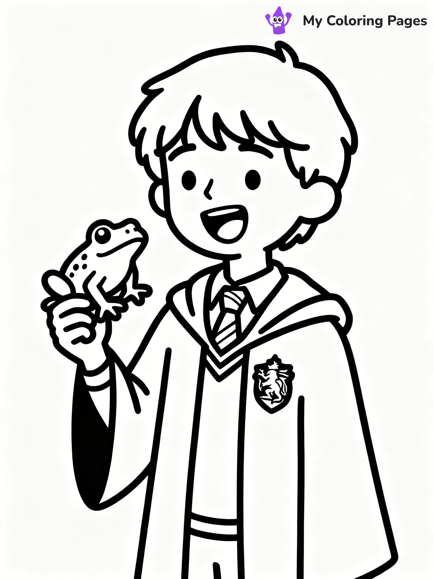 ⚠️ CRITICAL REQUIREMENT - ABSOLUTE BLACK AND WHITE ONLY ⚠️
This MUST be a BLACK AND WHITE line drawing ONLY. NO COLORS whatsoever.
- ONLY pure black lines (#000000) on pure white background (#FFFFFF)
- ABSOLUTELY NO colors, NO shading, NO gradients, NO grayscale
- If there are ANY colors in the output, the image is REJECTED
- This is a COLORING PAGE - meant to be COLORED IN by children
- The output must be UNCOLORED line art ready for coloring
⚠️ SUBJECT TO DRAW: Ron Weasley from Harry Potter, holding a chocolate frog, wearing Gryffindor robes, looking excited
(REMEMBER: Output must be BLACK AND WHITE line art only, NOT colored!)
# COLORING PAGE: BLACK OUTLINES ONLY - WHITE BACKGROUND MANDATORY
Create a **coloring book page** using EXACTLY two values: black lines, white space.
## NON-NEGOTIABLE BINARY RULES
- **ONLY #000000 (black) and #FFFFFF (white)** - NO other values exist
- **EVERY PIXEL = BLACK OR WHITE** - no gray/shading/antialiasing
- **WHITE BACKGROUND MANDATORY** - entire canvas stays white
- **ALL SHAPES HOLLOW** - everything is empty outlines waiting to be colored
- **FORBIDDEN:** fills, shading, gradients, patterns, textures, colors
- **NO SOLID REGIONS** - if it's not a thin line, it's wrong
## Universal Line Standards
- Black outlines ONLY - thin, uniform weight
- Every shape completely empty inside
- Closed contours suitable for coloring
- Simple flat illustration - zero depth/3D/realism
- **Style:** Whimsical Doodle Art Alley - rounded, friendly outlines (unless specified)
## Everything = Outline Only
- Characters/animals: hollow shapes
- Objects/clothing: empty contours
- Backgrounds/scenery: line work only
- Natural elements: outlined forms
- Dark/night areas: don't exist (use outlined symbols)
- Textures/patterns: convert to simple lines
## The Test
Can a child color EVERY white space with crayons? If any area is pre-filled/shaded/gray or colored in, it FAILS. Every shape must be waiting to receive color.
**FINAL OUTPUT**: Binary coloring page. Black lines define shapes. White spaces ready for coloring. Nothing else exists. No exceptions. Print-ready.
⚠️ FINAL REMINDER: Draw the subject "Ron Weasley from Harry Potter, holding a chocolate frog, wearing Gryffindor robes, looking excited" as BLACK AND WHITE line art. Zero colors in output.