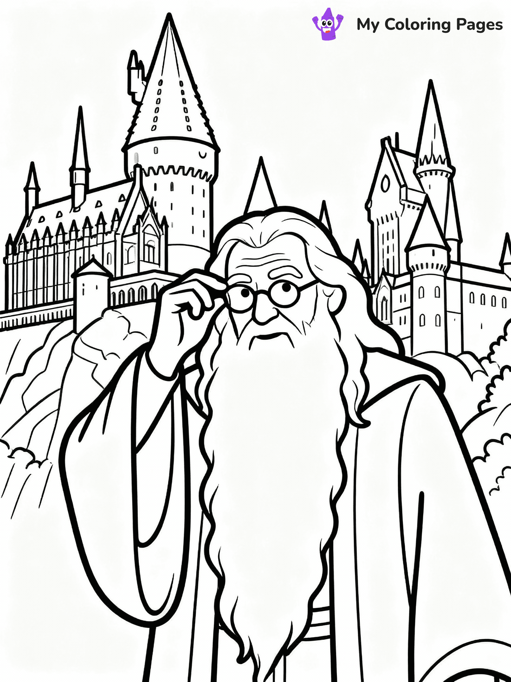 ⚠️ CRITICAL REQUIREMENT - ABSOLUTE BLACK AND WHITE ONLY ⚠️
This MUST be a BLACK AND WHITE line drawing ONLY. NO COLORS whatsoever.
- ONLY pure black lines (#000000) on pure white background (#FFFFFF)
- ABSOLUTELY NO colors, NO shading, NO gradients, NO grayscale
- If there are ANY colors in the output, the image is REJECTED
- This is a COLORING PAGE - meant to be COLORED IN by children
- The output must be UNCOLORED line art ready for coloring
⚠️ SUBJECT TO DRAW: Dumbledore from Harry Potter, adjusting spectacles, standing in front of Hogwarts, long beard flowing
(REMEMBER: Output must be BLACK AND WHITE line art only, NOT colored!)
# COLORING PAGE: BLACK OUTLINES ONLY - WHITE BACKGROUND MANDATORY
Create a **coloring book page** using EXACTLY two values: black lines, white space.
## NON-NEGOTIABLE BINARY RULES
- **ONLY #000000 (black) and #FFFFFF (white)** - NO other values exist
- **EVERY PIXEL = BLACK OR WHITE** - no gray/shading/antialiasing
- **WHITE BACKGROUND MANDATORY** - entire canvas stays white
- **ALL SHAPES HOLLOW** - everything is empty outlines waiting to be colored
- **FORBIDDEN:** fills, shading, gradients, patterns, textures, colors
- **NO SOLID REGIONS** - if it's not a thin line, it's wrong
## Universal Line Standards
- Black outlines ONLY - thin, uniform weight
- Every shape completely empty inside
- Closed contours suitable for coloring
- Simple flat illustration - zero depth/3D/realism
- **Style:** Whimsical Doodle Art Alley - rounded, friendly outlines (unless specified)
## Everything = Outline Only
- Characters/animals: hollow shapes
- Objects/clothing: empty contours
- Backgrounds/scenery: line work only
- Natural elements: outlined forms
- Dark/night areas: don't exist (use outlined symbols)
- Textures/patterns: convert to simple lines
## The Test
Can a child color EVERY white space with crayons? If any area is pre-filled/shaded/gray or colored in, it FAILS. Every shape must be waiting to receive color.
**FINAL OUTPUT**: Binary coloring page. Black lines define shapes. White spaces ready for coloring. Nothing else exists. No exceptions. Print-ready.
⚠️ FINAL REMINDER: Draw the subject "Dumbledore from Harry Potter, adjusting spectacles, standing in front of Hogwarts, long beard flowing" as BLACK AND WHITE line art. Zero colors in output.