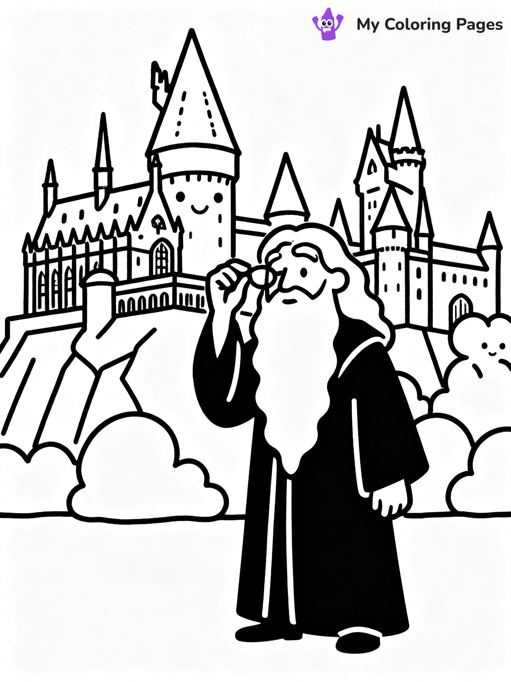 ⚠️ CRITICAL REQUIREMENT - ABSOLUTE BLACK AND WHITE ONLY ⚠️
This MUST be a BLACK AND WHITE line drawing ONLY. NO COLORS whatsoever.
- ONLY pure black lines (#000000) on pure white background (#FFFFFF)
- ABSOLUTELY NO colors, NO shading, NO gradients, NO grayscale
- If there are ANY colors in the output, the image is REJECTED
- This is a COLORING PAGE - meant to be COLORED IN by children
- The output must be UNCOLORED line art ready for coloring
⚠️ SUBJECT TO DRAW: Dumbledore from Harry Potter, adjusting spectacles, standing in front of Hogwarts, long beard flowing
(REMEMBER: Output must be BLACK AND WHITE line art only, NOT colored!)
# COLORING PAGE: BLACK OUTLINES ONLY - WHITE BACKGROUND MANDATORY
Create a **coloring book page** using EXACTLY two values: black lines, white space.
## NON-NEGOTIABLE BINARY RULES
- **ONLY #000000 (black) and #FFFFFF (white)** - NO other values exist
- **EVERY PIXEL = BLACK OR WHITE** - no gray/shading/antialiasing
- **WHITE BACKGROUND MANDATORY** - entire canvas stays white
- **ALL SHAPES HOLLOW** - everything is empty outlines waiting to be colored
- **FORBIDDEN:** fills, shading, gradients, patterns, textures, colors
- **NO SOLID REGIONS** - if it's not a thin line, it's wrong
## Universal Line Standards
- Black outlines ONLY - thin, uniform weight
- Every shape completely empty inside
- Closed contours suitable for coloring
- Simple flat illustration - zero depth/3D/realism
- **Style:** Whimsical Doodle Art Alley - rounded, friendly outlines (unless specified)
## Everything = Outline Only
- Characters/animals: hollow shapes
- Objects/clothing: empty contours
- Backgrounds/scenery: line work only
- Natural elements: outlined forms
- Dark/night areas: don't exist (use outlined symbols)
- Textures/patterns: convert to simple lines
## The Test
Can a child color EVERY white space with crayons? If any area is pre-filled/shaded/gray or colored in, it FAILS. Every shape must be waiting to receive color.
**FINAL OUTPUT**: Binary coloring page. Black lines define shapes. White spaces ready for coloring. Nothing else exists. No exceptions. Print-ready.
⚠️ FINAL REMINDER: Draw the subject "Dumbledore from Harry Potter, adjusting spectacles, standing in front of Hogwarts, long beard flowing" as BLACK AND WHITE line art. Zero colors in output.