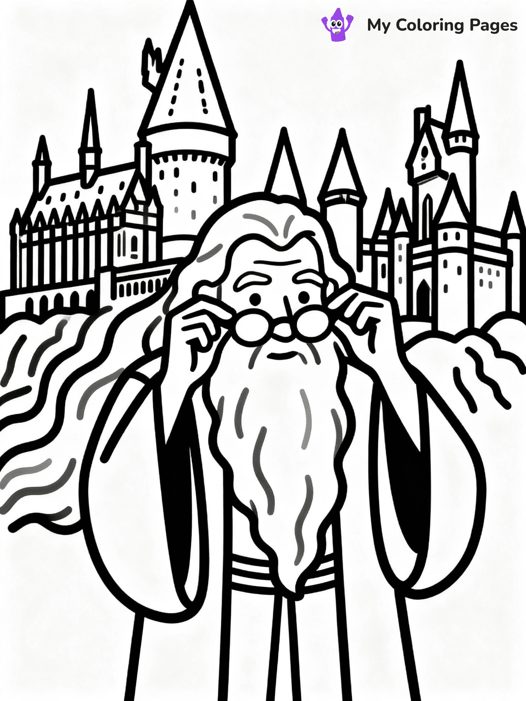 ⚠️ CRITICAL REQUIREMENT - ABSOLUTE BLACK AND WHITE ONLY ⚠️
This MUST be a BLACK AND WHITE line drawing ONLY. NO COLORS whatsoever.
- ONLY pure black lines (#000000) on pure white background (#FFFFFF)
- ABSOLUTELY NO colors, NO shading, NO gradients, NO grayscale
- If there are ANY colors in the output, the image is REJECTED
- This is a COLORING PAGE - meant to be COLORED IN by children
- The output must be UNCOLORED line art ready for coloring
⚠️ SUBJECT TO DRAW: Dumbledore from Harry Potter, adjusting spectacles, standing in front of Hogwarts, long beard flowing
(REMEMBER: Output must be BLACK AND WHITE line art only, NOT colored!)
# COLORING PAGE: BLACK OUTLINES ONLY - WHITE BACKGROUND MANDATORY
Create a **coloring book page** using EXACTLY two values: black lines, white space.
## NON-NEGOTIABLE BINARY RULES
- **ONLY #000000 (black) and #FFFFFF (white)** - NO other values exist
- **EVERY PIXEL = BLACK OR WHITE** - no gray/shading/antialiasing
- **WHITE BACKGROUND MANDATORY** - entire canvas stays white
- **ALL SHAPES HOLLOW** - everything is empty outlines waiting to be colored
- **FORBIDDEN:** fills, shading, gradients, patterns, textures, colors
- **NO SOLID REGIONS** - if it's not a thin line, it's wrong
## Universal Line Standards
- Black outlines ONLY - thin, uniform weight
- Every shape completely empty inside
- Closed contours suitable for coloring
- Simple flat illustration - zero depth/3D/realism
- **Style:** Whimsical Doodle Art Alley - rounded, friendly outlines (unless specified)
## Everything = Outline Only
- Characters/animals: hollow shapes
- Objects/clothing: empty contours
- Backgrounds/scenery: line work only
- Natural elements: outlined forms
- Dark/night areas: don't exist (use outlined symbols)
- Textures/patterns: convert to simple lines
## The Test
Can a child color EVERY white space with crayons? If any area is pre-filled/shaded/gray or colored in, it FAILS. Every shape must be waiting to receive color.
**FINAL OUTPUT**: Binary coloring page. Black lines define shapes. White spaces ready for coloring. Nothing else exists. No exceptions. Print-ready.
⚠️ FINAL REMINDER: Draw the subject "Dumbledore from Harry Potter, adjusting spectacles, standing in front of Hogwarts, long beard flowing" as BLACK AND WHITE line art. Zero colors in output.