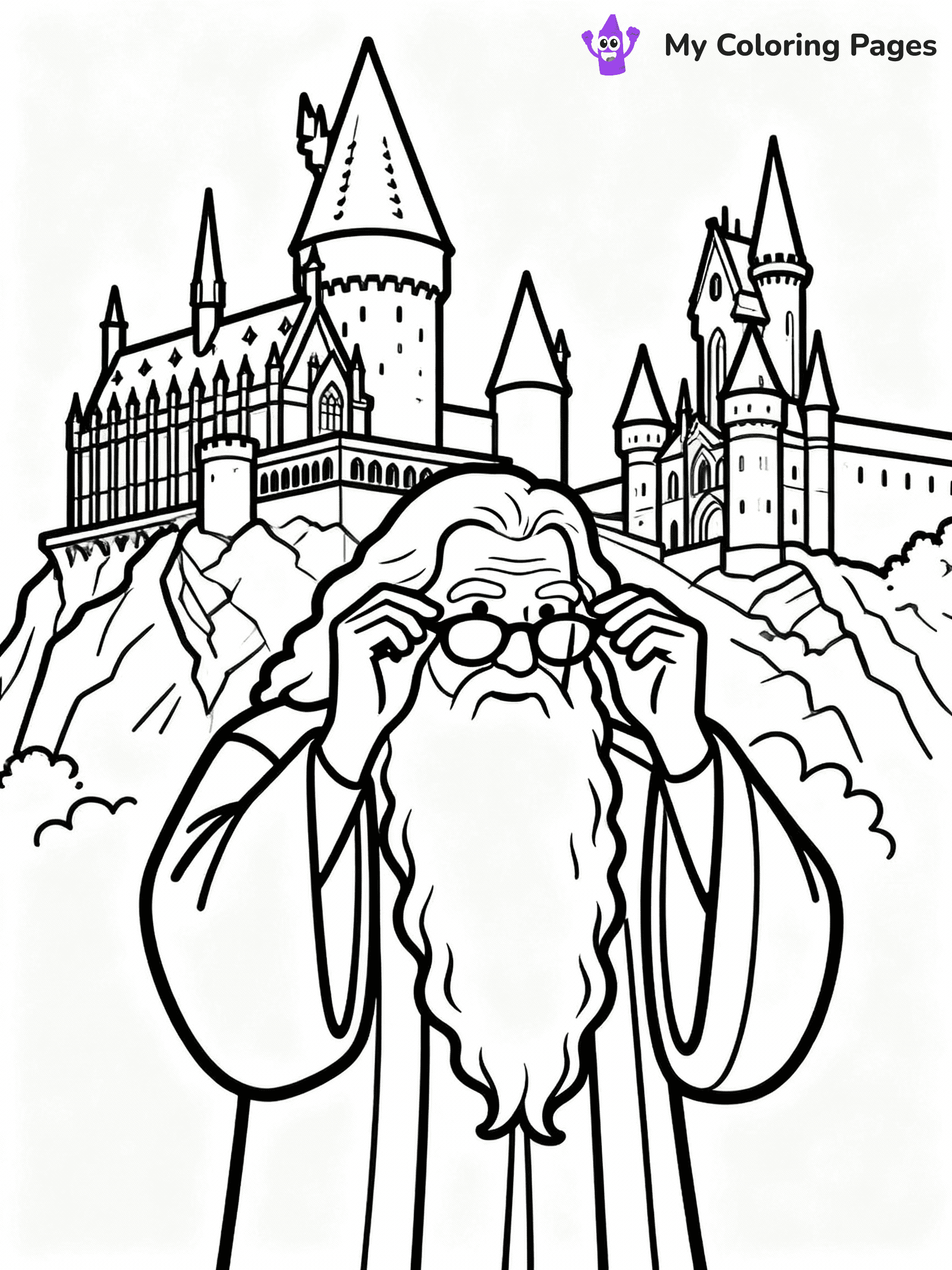 ⚠️ CRITICAL REQUIREMENT - ABSOLUTE BLACK AND WHITE ONLY ⚠️
This MUST be a BLACK AND WHITE line drawing ONLY. NO COLORS whatsoever.
- ONLY pure black lines (#000000) on pure white background (#FFFFFF)
- ABSOLUTELY NO colors, NO shading, NO gradients, NO grayscale
- If there are ANY colors in the output, the image is REJECTED
- This is a COLORING PAGE - meant to be COLORED IN by children
- The output must be UNCOLORED line art ready for coloring
⚠️ SUBJECT TO DRAW: Dumbledore from Harry Potter, adjusting spectacles, standing in front of Hogwarts, long beard flowing
(REMEMBER: Output must be BLACK AND WHITE line art only, NOT colored!)
# COLORING PAGE: BLACK OUTLINES ONLY - WHITE BACKGROUND MANDATORY
Create a **coloring book page** using EXACTLY two values: black lines, white space.
## NON-NEGOTIABLE BINARY RULES
- **ONLY #000000 (black) and #FFFFFF (white)** - NO other values exist
- **EVERY PIXEL = BLACK OR WHITE** - no gray/shading/antialiasing
- **WHITE BACKGROUND MANDATORY** - entire canvas stays white
- **ALL SHAPES HOLLOW** - everything is empty outlines waiting to be colored
- **FORBIDDEN:** fills, shading, gradients, patterns, textures, colors
- **NO SOLID REGIONS** - if it's not a thin line, it's wrong
## Universal Line Standards
- Black outlines ONLY - thin, uniform weight
- Every shape completely empty inside
- Closed contours suitable for coloring
- Simple flat illustration - zero depth/3D/realism
- **Style:** Whimsical Doodle Art Alley - rounded, friendly outlines (unless specified)
## Everything = Outline Only
- Characters/animals: hollow shapes
- Objects/clothing: empty contours
- Backgrounds/scenery: line work only
- Natural elements: outlined forms
- Dark/night areas: don't exist (use outlined symbols)
- Textures/patterns: convert to simple lines
## The Test
Can a child color EVERY white space with crayons? If any area is pre-filled/shaded/gray or colored in, it FAILS. Every shape must be waiting to receive color.
**FINAL OUTPUT**: Binary coloring page. Black lines define shapes. White spaces ready for coloring. Nothing else exists. No exceptions. Print-ready.
⚠️ FINAL REMINDER: Draw the subject "Dumbledore from Harry Potter, adjusting spectacles, standing in front of Hogwarts, long beard flowing" as BLACK AND WHITE line art. Zero colors in output.