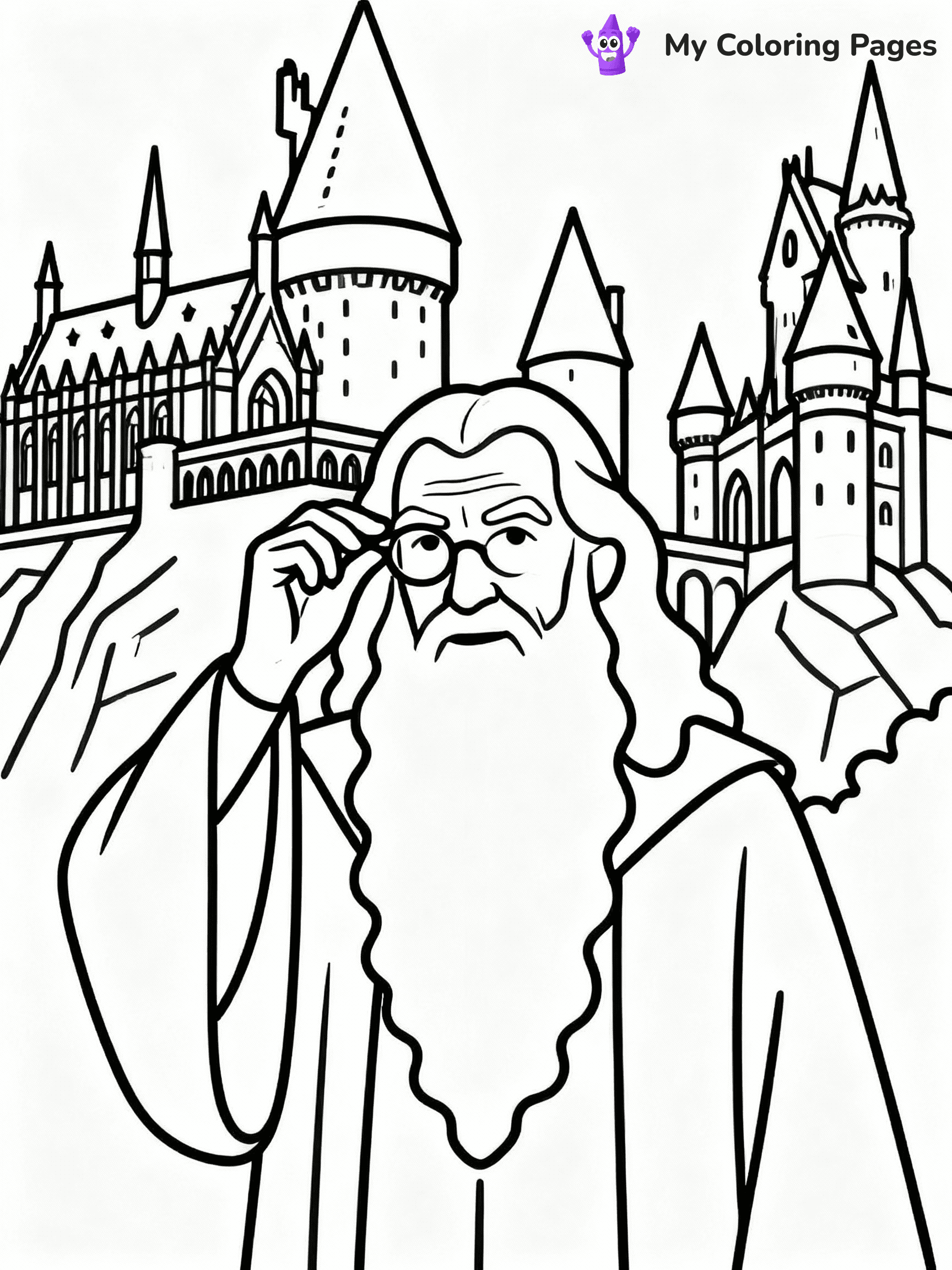⚠️ CRITICAL REQUIREMENT - ABSOLUTE BLACK AND WHITE ONLY ⚠️
This MUST be a BLACK AND WHITE line drawing ONLY. NO COLORS whatsoever.
- ONLY pure black lines (#000000) on pure white background (#FFFFFF)
- ABSOLUTELY NO colors, NO shading, NO gradients, NO grayscale
- If there are ANY colors in the output, the image is REJECTED
- This is a COLORING PAGE - meant to be COLORED IN by children
- The output must be UNCOLORED line art ready for coloring
⚠️ SUBJECT TO DRAW: Dumbledore from Harry Potter, adjusting spectacles, standing in front of Hogwarts, long beard flowing
(REMEMBER: Output must be BLACK AND WHITE line art only, NOT colored!)
# COLORING PAGE: BLACK OUTLINES ONLY - WHITE BACKGROUND MANDATORY
Create a **coloring book page** using EXACTLY two values: black lines, white space.
## NON-NEGOTIABLE BINARY RULES
- **ONLY #000000 (black) and #FFFFFF (white)** - NO other values exist
- **EVERY PIXEL = BLACK OR WHITE** - no gray/shading/antialiasing
- **WHITE BACKGROUND MANDATORY** - entire canvas stays white
- **ALL SHAPES HOLLOW** - everything is empty outlines waiting to be colored
- **FORBIDDEN:** fills, shading, gradients, patterns, textures, colors
- **NO SOLID REGIONS** - if it's not a thin line, it's wrong
## Universal Line Standards
- Black outlines ONLY - thin, uniform weight
- Every shape completely empty inside
- Closed contours suitable for coloring
- Simple flat illustration - zero depth/3D/realism
- **Style:** Whimsical Doodle Art Alley - rounded, friendly outlines (unless specified)
## Everything = Outline Only
- Characters/animals: hollow shapes
- Objects/clothing: empty contours
- Backgrounds/scenery: line work only
- Natural elements: outlined forms
- Dark/night areas: don't exist (use outlined symbols)
- Textures/patterns: convert to simple lines
## The Test
Can a child color EVERY white space with crayons? If any area is pre-filled/shaded/gray or colored in, it FAILS. Every shape must be waiting to receive color.
**FINAL OUTPUT**: Binary coloring page. Black lines define shapes. White spaces ready for coloring. Nothing else exists. No exceptions. Print-ready.
⚠️ FINAL REMINDER: Draw the subject "Dumbledore from Harry Potter, adjusting spectacles, standing in front of Hogwarts, long beard flowing" as BLACK AND WHITE line art. Zero colors in output.