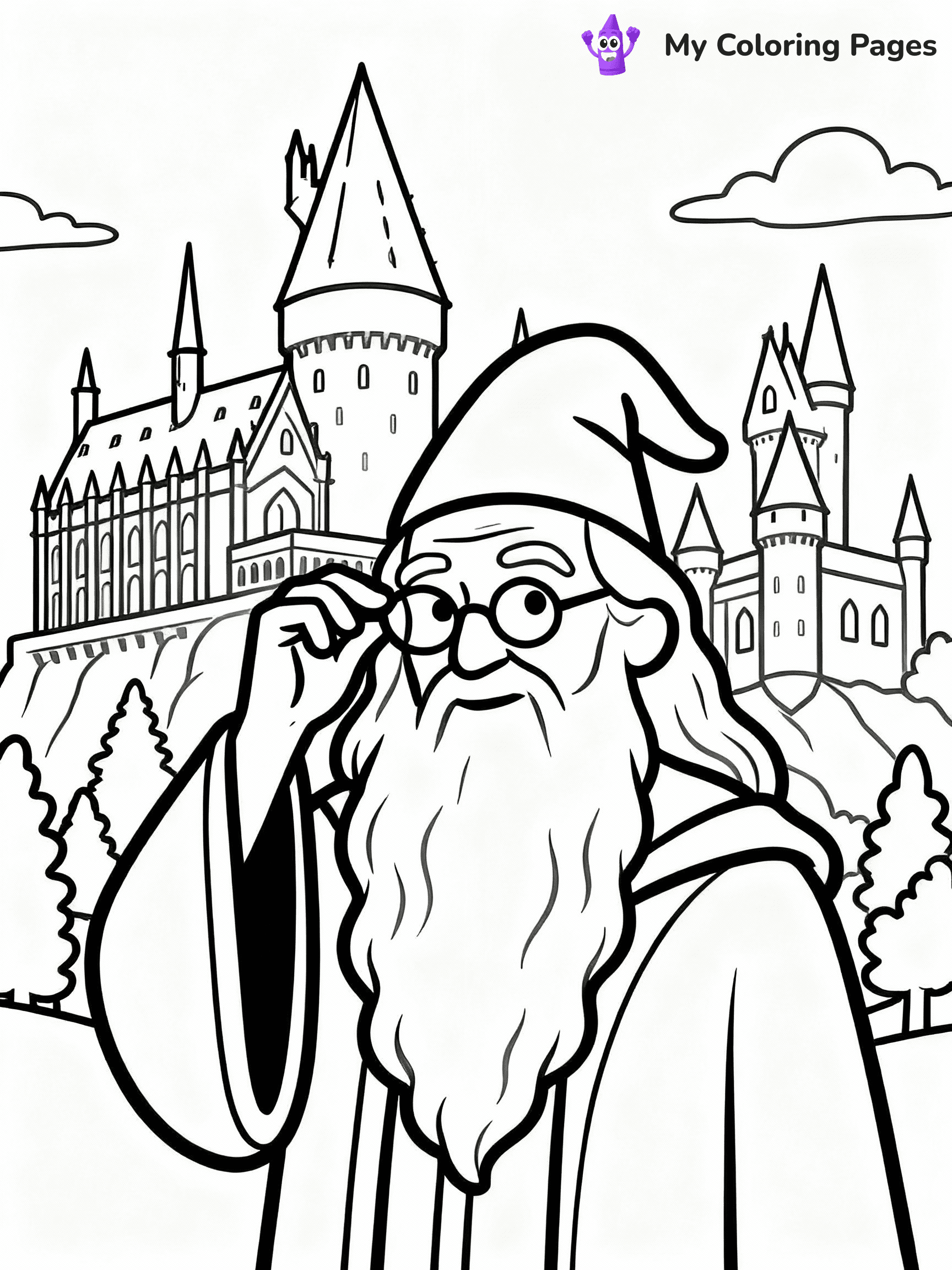 ⚠️ CRITICAL REQUIREMENT - ABSOLUTE BLACK AND WHITE ONLY ⚠️
This MUST be a BLACK AND WHITE line drawing ONLY. NO COLORS whatsoever.
- ONLY pure black lines (#000000) on pure white background (#FFFFFF)
- ABSOLUTELY NO colors, NO shading, NO gradients, NO grayscale
- If there are ANY colors in the output, the image is REJECTED
- This is a COLORING PAGE - meant to be COLORED IN by children
- The output must be UNCOLORED line art ready for coloring
⚠️ SUBJECT TO DRAW: Dumbledore from Harry Potter, adjusting spectacles, standing in front of Hogwarts, long beard flowing
(REMEMBER: Output must be BLACK AND WHITE line art only, NOT colored!)
# COLORING PAGE: BLACK OUTLINES ONLY - WHITE BACKGROUND MANDATORY
Create a **coloring book page** using EXACTLY two values: black lines, white space.
## NON-NEGOTIABLE BINARY RULES
- **ONLY #000000 (black) and #FFFFFF (white)** - NO other values exist
- **EVERY PIXEL = BLACK OR WHITE** - no gray/shading/antialiasing
- **WHITE BACKGROUND MANDATORY** - entire canvas stays white
- **ALL SHAPES HOLLOW** - everything is empty outlines waiting to be colored
- **FORBIDDEN:** fills, shading, gradients, patterns, textures, colors
- **NO SOLID REGIONS** - if it's not a thin line, it's wrong
## Universal Line Standards
- Black outlines ONLY - thin, uniform weight
- Every shape completely empty inside
- Closed contours suitable for coloring
- Simple flat illustration - zero depth/3D/realism
- **Style:** Whimsical Doodle Art Alley - rounded, friendly outlines (unless specified)
## Everything = Outline Only
- Characters/animals: hollow shapes
- Objects/clothing: empty contours
- Backgrounds/scenery: line work only
- Natural elements: outlined forms
- Dark/night areas: don't exist (use outlined symbols)
- Textures/patterns: convert to simple lines
## The Test
Can a child color EVERY white space with crayons? If any area is pre-filled/shaded/gray or colored in, it FAILS. Every shape must be waiting to receive color.
**FINAL OUTPUT**: Binary coloring page. Black lines define shapes. White spaces ready for coloring. Nothing else exists. No exceptions. Print-ready.
⚠️ FINAL REMINDER: Draw the subject "Dumbledore from Harry Potter, adjusting spectacles, standing in front of Hogwarts, long beard flowing" as BLACK AND WHITE line art. Zero colors in output.