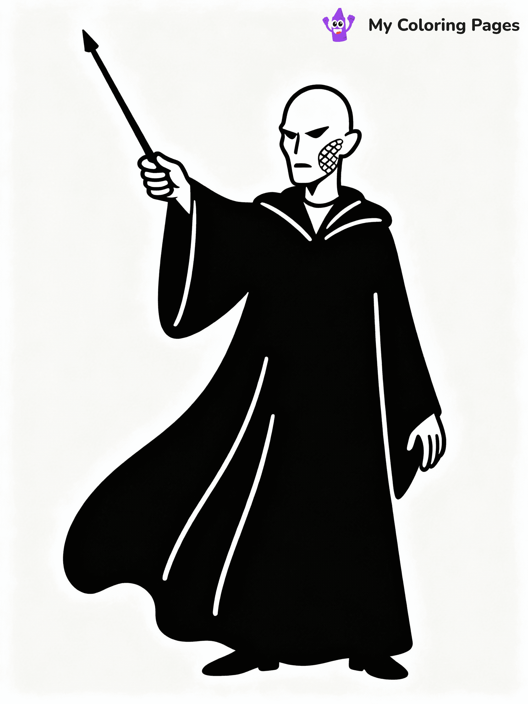 ⚠️ CRITICAL REQUIREMENT - ABSOLUTE BLACK AND WHITE ONLY ⚠️
This MUST be a BLACK AND WHITE line drawing ONLY. NO COLORS whatsoever.
- ONLY pure black lines (#000000) on pure white background (#FFFFFF)
- ABSOLUTELY NO colors, NO shading, NO gradients, NO grayscale
- If there are ANY colors in the output, the image is REJECTED
- This is a COLORING PAGE - meant to be COLORED IN by children
- The output must be UNCOLORED line art ready for coloring
⚠️ SUBJECT TO DRAW: Voldemort from Harry Potter in illustrated style, casting a spell, snake-like features, wand raised, dark robes billowing
(REMEMBER: Output must be BLACK AND WHITE line art only, NOT colored!)
# COLORING PAGE: BLACK OUTLINES ONLY - WHITE BACKGROUND MANDATORY
Create a **coloring book page** using EXACTLY two values: black lines, white space.
## NON-NEGOTIABLE BINARY RULES
- **ONLY #000000 (black) and #FFFFFF (white)** - NO other values exist
- **EVERY PIXEL = BLACK OR WHITE** - no gray/shading/antialiasing
- **WHITE BACKGROUND MANDATORY** - entire canvas stays white
- **ALL SHAPES HOLLOW** - everything is empty outlines waiting to be colored
- **FORBIDDEN:** fills, shading, gradients, patterns, textures, colors
- **NO SOLID REGIONS** - if it's not a thin line, it's wrong
## Universal Line Standards
- Black outlines ONLY - thin, uniform weight
- Every shape completely empty inside
- Closed contours suitable for coloring
- Simple flat illustration - zero depth/3D/realism
- **Style:** Whimsical Doodle Art Alley - rounded, friendly outlines (unless specified)
## Everything = Outline Only
- Characters/animals: hollow shapes
- Objects/clothing: empty contours
- Backgrounds/scenery: line work only
- Natural elements: outlined forms
- Dark/night areas: don't exist (use outlined symbols)
- Textures/patterns: convert to simple lines
## The Test
Can a child color EVERY white space with crayons? If any area is pre-filled/shaded/gray or colored in, it FAILS. Every shape must be waiting to receive color.
**FINAL OUTPUT**: Binary coloring page. Black lines define shapes. White spaces ready for coloring. Nothing else exists. No exceptions. Print-ready.
⚠️ FINAL REMINDER: Draw the subject "Voldemort from Harry Potter in illustrated style, casting a spell, snake-like features, wand raised, dark robes billowing" as BLACK AND WHITE line art. Zero colors in output.