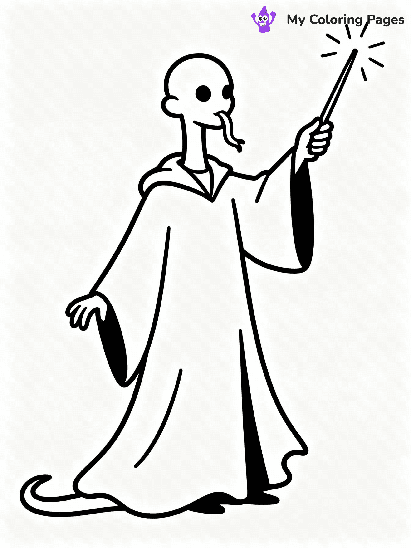 ⚠️ CRITICAL REQUIREMENT - ABSOLUTE BLACK AND WHITE ONLY ⚠️
This MUST be a BLACK AND WHITE line drawing ONLY. NO COLORS whatsoever.
- ONLY pure black lines (#000000) on pure white background (#FFFFFF)
- ABSOLUTELY NO colors, NO shading, NO gradients, NO grayscale
- If there are ANY colors in the output, the image is REJECTED
- This is a COLORING PAGE - meant to be COLORED IN by children
- The output must be UNCOLORED line art ready for coloring
⚠️ SUBJECT TO DRAW: Voldemort from Harry Potter in illustrated style, casting a spell, snake-like features, wand raised, dark robes billowing
(REMEMBER: Output must be BLACK AND WHITE line art only, NOT colored!)
# COLORING PAGE: BLACK OUTLINES ONLY - WHITE BACKGROUND MANDATORY
Create a **coloring book page** using EXACTLY two values: black lines, white space.
## NON-NEGOTIABLE BINARY RULES
- **ONLY #000000 (black) and #FFFFFF (white)** - NO other values exist
- **EVERY PIXEL = BLACK OR WHITE** - no gray/shading/antialiasing
- **WHITE BACKGROUND MANDATORY** - entire canvas stays white
- **ALL SHAPES HOLLOW** - everything is empty outlines waiting to be colored
- **FORBIDDEN:** fills, shading, gradients, patterns, textures, colors
- **NO SOLID REGIONS** - if it's not a thin line, it's wrong
## Universal Line Standards
- Black outlines ONLY - thin, uniform weight
- Every shape completely empty inside
- Closed contours suitable for coloring
- Simple flat illustration - zero depth/3D/realism
- **Style:** Whimsical Doodle Art Alley - rounded, friendly outlines (unless specified)
## Everything = Outline Only
- Characters/animals: hollow shapes
- Objects/clothing: empty contours
- Backgrounds/scenery: line work only
- Natural elements: outlined forms
- Dark/night areas: don't exist (use outlined symbols)
- Textures/patterns: convert to simple lines
## The Test
Can a child color EVERY white space with crayons? If any area is pre-filled/shaded/gray or colored in, it FAILS. Every shape must be waiting to receive color.
**FINAL OUTPUT**: Binary coloring page. Black lines define shapes. White spaces ready for coloring. Nothing else exists. No exceptions. Print-ready.
⚠️ FINAL REMINDER: Draw the subject "Voldemort from Harry Potter in illustrated style, casting a spell, snake-like features, wand raised, dark robes billowing" as BLACK AND WHITE line art. Zero colors in output.