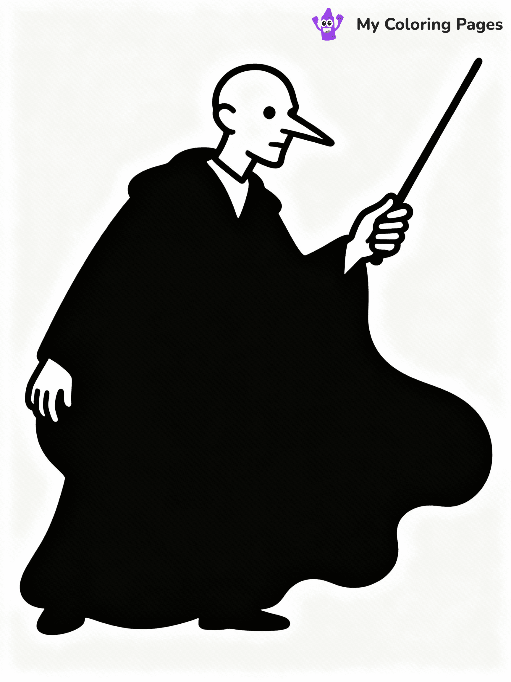 ⚠️ CRITICAL REQUIREMENT - ABSOLUTE BLACK AND WHITE ONLY ⚠️
This MUST be a BLACK AND WHITE line drawing ONLY. NO COLORS whatsoever.
- ONLY pure black lines (#000000) on pure white background (#FFFFFF)
- ABSOLUTELY NO colors, NO shading, NO gradients, NO grayscale
- If there are ANY colors in the output, the image is REJECTED
- This is a COLORING PAGE - meant to be COLORED IN by children
- The output must be UNCOLORED line art ready for coloring
⚠️ SUBJECT TO DRAW: Voldemort from Harry Potter in illustrated style, casting a spell, snake-like features, wand raised, dark robes billowing
(REMEMBER: Output must be BLACK AND WHITE line art only, NOT colored!)
# COLORING PAGE: BLACK OUTLINES ONLY - WHITE BACKGROUND MANDATORY
Create a **coloring book page** using EXACTLY two values: black lines, white space.
## NON-NEGOTIABLE BINARY RULES
- **ONLY #000000 (black) and #FFFFFF (white)** - NO other values exist
- **EVERY PIXEL = BLACK OR WHITE** - no gray/shading/antialiasing
- **WHITE BACKGROUND MANDATORY** - entire canvas stays white
- **ALL SHAPES HOLLOW** - everything is empty outlines waiting to be colored
- **FORBIDDEN:** fills, shading, gradients, patterns, textures, colors
- **NO SOLID REGIONS** - if it's not a thin line, it's wrong
## Universal Line Standards
- Black outlines ONLY - thin, uniform weight
- Every shape completely empty inside
- Closed contours suitable for coloring
- Simple flat illustration - zero depth/3D/realism
- **Style:** Whimsical Doodle Art Alley - rounded, friendly outlines (unless specified)
## Everything = Outline Only
- Characters/animals: hollow shapes
- Objects/clothing: empty contours
- Backgrounds/scenery: line work only
- Natural elements: outlined forms
- Dark/night areas: don't exist (use outlined symbols)
- Textures/patterns: convert to simple lines
## The Test
Can a child color EVERY white space with crayons? If any area is pre-filled/shaded/gray or colored in, it FAILS. Every shape must be waiting to receive color.
**FINAL OUTPUT**: Binary coloring page. Black lines define shapes. White spaces ready for coloring. Nothing else exists. No exceptions. Print-ready.
⚠️ FINAL REMINDER: Draw the subject "Voldemort from Harry Potter in illustrated style, casting a spell, snake-like features, wand raised, dark robes billowing" as BLACK AND WHITE line art. Zero colors in output.