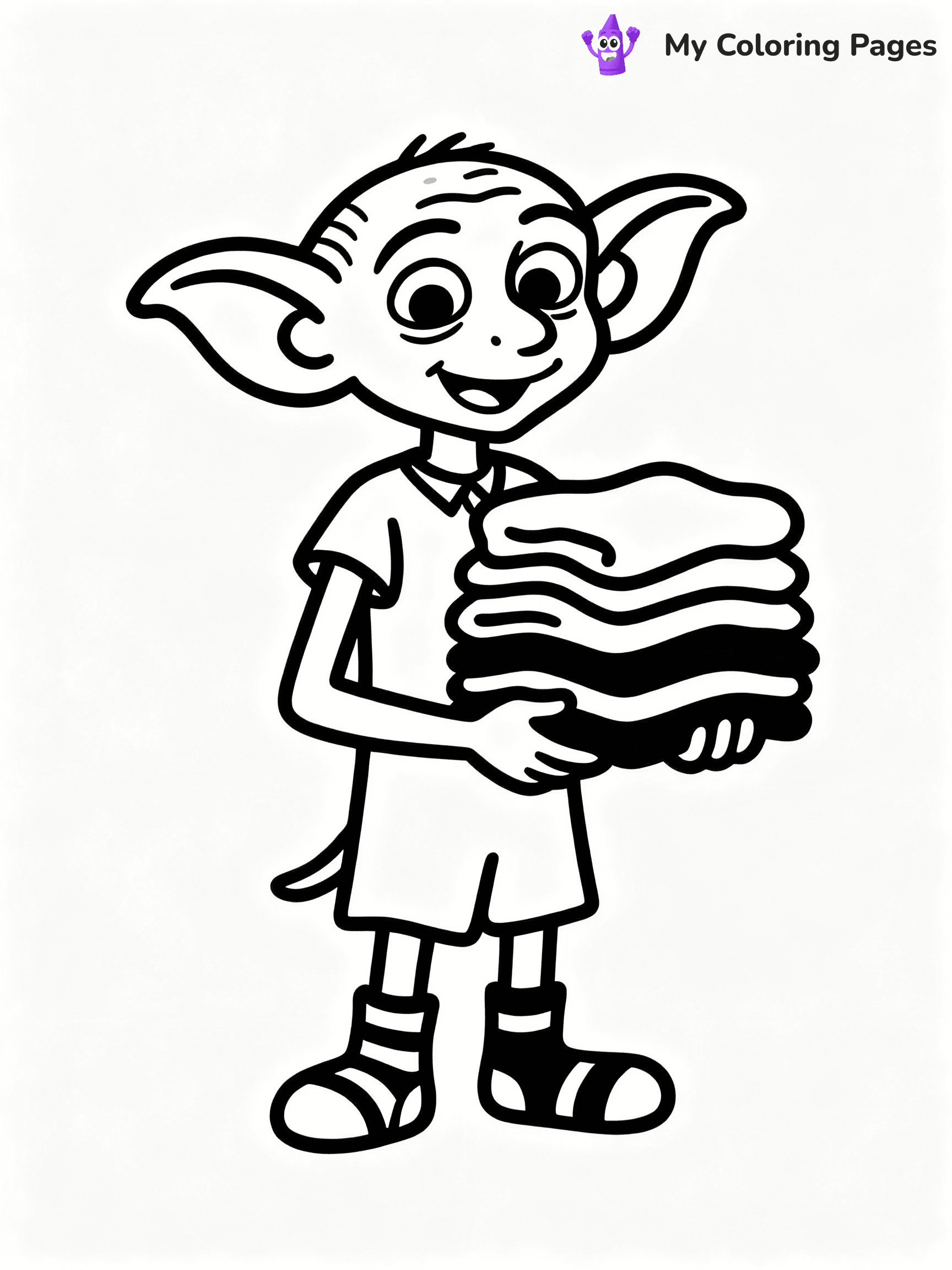 ⚠️ CRITICAL REQUIREMENT - ABSOLUTE BLACK AND WHITE ONLY ⚠️
This MUST be a BLACK AND WHITE line drawing ONLY. NO COLORS whatsoever.
- ONLY pure black lines (#000000) on pure white background (#FFFFFF)
- ABSOLUTELY NO colors, NO shading, NO gradients, NO grayscale
- If there are ANY colors in the output, the image is REJECTED
- This is a COLORING PAGE - meant to be COLORED IN by children
- The output must be UNCOLORED line art ready for coloring
⚠️ SUBJECT TO DRAW: Dobby from Harry Potter in illustrated style, wearing mismatched socks, holding a stack of clothes, big ears prominent, happy expression
(REMEMBER: Output must be BLACK AND WHITE line art only, NOT colored!)
# COLORING PAGE: BLACK OUTLINES ONLY - WHITE BACKGROUND MANDATORY
Create a **coloring book page** using EXACTLY two values: black lines, white space.
## NON-NEGOTIABLE BINARY RULES
- **ONLY #000000 (black) and #FFFFFF (white)** - NO other values exist
- **EVERY PIXEL = BLACK OR WHITE** - no gray/shading/antialiasing
- **WHITE BACKGROUND MANDATORY** - entire canvas stays white
- **ALL SHAPES HOLLOW** - everything is empty outlines waiting to be colored
- **FORBIDDEN:** fills, shading, gradients, patterns, textures, colors
- **NO SOLID REGIONS** - if it's not a thin line, it's wrong
## Universal Line Standards
- Black outlines ONLY - thin, uniform weight
- Every shape completely empty inside
- Closed contours suitable for coloring
- Simple flat illustration - zero depth/3D/realism
- **Style:** Whimsical Doodle Art Alley - rounded, friendly outlines (unless specified)
## Everything = Outline Only
- Characters/animals: hollow shapes
- Objects/clothing: empty contours
- Backgrounds/scenery: line work only
- Natural elements: outlined forms
- Dark/night areas: don't exist (use outlined symbols)
- Textures/patterns: convert to simple lines
## The Test
Can a child color EVERY white space with crayons? If any area is pre-filled/shaded/gray or colored in, it FAILS. Every shape must be waiting to receive color.
**FINAL OUTPUT**: Binary coloring page. Black lines define shapes. White spaces ready for coloring. Nothing else exists. No exceptions. Print-ready.
⚠️ FINAL REMINDER: Draw the subject "Dobby from Harry Potter in illustrated style, wearing mismatched socks, holding a stack of clothes, big ears prominent, happy expression" as BLACK AND WHITE line art. Zero colors in output.