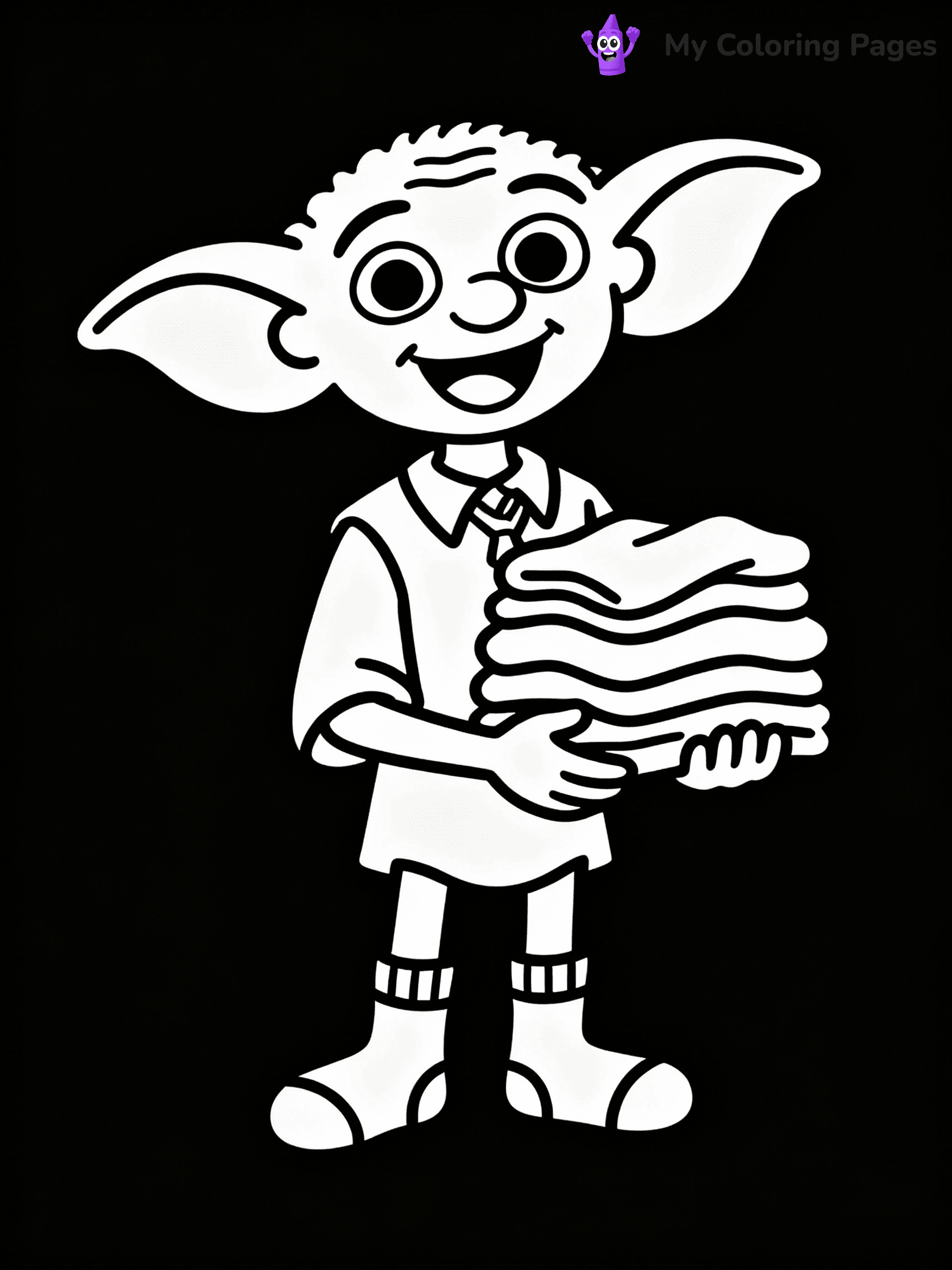 ⚠️ CRITICAL REQUIREMENT - ABSOLUTE BLACK AND WHITE ONLY ⚠️
This MUST be a BLACK AND WHITE line drawing ONLY. NO COLORS whatsoever.
- ONLY pure black lines (#000000) on pure white background (#FFFFFF)
- ABSOLUTELY NO colors, NO shading, NO gradients, NO grayscale
- If there are ANY colors in the output, the image is REJECTED
- This is a COLORING PAGE - meant to be COLORED IN by children
- The output must be UNCOLORED line art ready for coloring
⚠️ SUBJECT TO DRAW: Dobby from Harry Potter in illustrated style, wearing mismatched socks, holding a stack of clothes, big ears prominent, happy expression
(REMEMBER: Output must be BLACK AND WHITE line art only, NOT colored!)
# COLORING PAGE: BLACK OUTLINES ONLY - WHITE BACKGROUND MANDATORY
Create a **coloring book page** using EXACTLY two values: black lines, white space.
## NON-NEGOTIABLE BINARY RULES
- **ONLY #000000 (black) and #FFFFFF (white)** - NO other values exist
- **EVERY PIXEL = BLACK OR WHITE** - no gray/shading/antialiasing
- **WHITE BACKGROUND MANDATORY** - entire canvas stays white
- **ALL SHAPES HOLLOW** - everything is empty outlines waiting to be colored
- **FORBIDDEN:** fills, shading, gradients, patterns, textures, colors
- **NO SOLID REGIONS** - if it's not a thin line, it's wrong
## Universal Line Standards
- Black outlines ONLY - thin, uniform weight
- Every shape completely empty inside
- Closed contours suitable for coloring
- Simple flat illustration - zero depth/3D/realism
- **Style:** Whimsical Doodle Art Alley - rounded, friendly outlines (unless specified)
## Everything = Outline Only
- Characters/animals: hollow shapes
- Objects/clothing: empty contours
- Backgrounds/scenery: line work only
- Natural elements: outlined forms
- Dark/night areas: don't exist (use outlined symbols)
- Textures/patterns: convert to simple lines
## The Test
Can a child color EVERY white space with crayons? If any area is pre-filled/shaded/gray or colored in, it FAILS. Every shape must be waiting to receive color.
**FINAL OUTPUT**: Binary coloring page. Black lines define shapes. White spaces ready for coloring. Nothing else exists. No exceptions. Print-ready.
⚠️ FINAL REMINDER: Draw the subject "Dobby from Harry Potter in illustrated style, wearing mismatched socks, holding a stack of clothes, big ears prominent, happy expression" as BLACK AND WHITE line art. Zero colors in output.