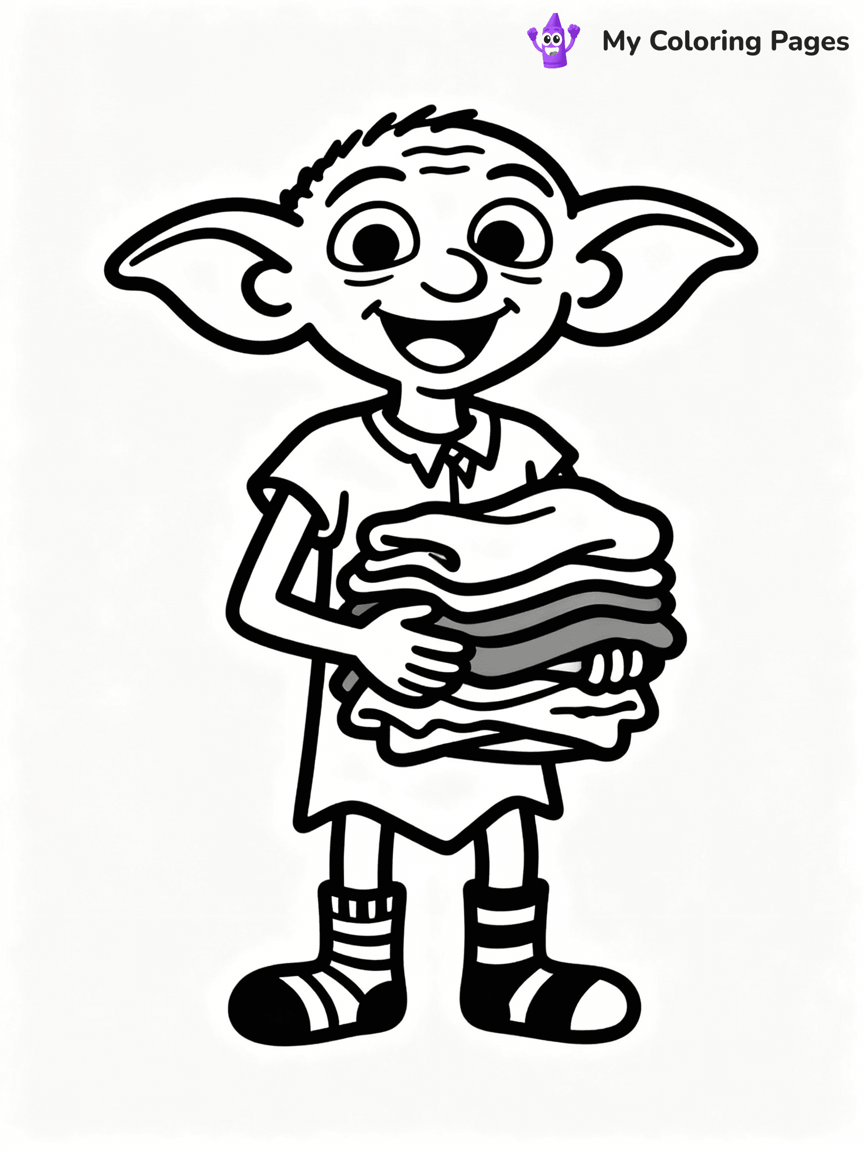 ⚠️ CRITICAL REQUIREMENT - ABSOLUTE BLACK AND WHITE ONLY ⚠️
This MUST be a BLACK AND WHITE line drawing ONLY. NO COLORS whatsoever.
- ONLY pure black lines (#000000) on pure white background (#FFFFFF)
- ABSOLUTELY NO colors, NO shading, NO gradients, NO grayscale
- If there are ANY colors in the output, the image is REJECTED
- This is a COLORING PAGE - meant to be COLORED IN by children
- The output must be UNCOLORED line art ready for coloring
⚠️ SUBJECT TO DRAW: Dobby from Harry Potter in illustrated style, wearing mismatched socks, holding a stack of clothes, big ears prominent, happy expression
(REMEMBER: Output must be BLACK AND WHITE line art only, NOT colored!)
# COLORING PAGE: BLACK OUTLINES ONLY - WHITE BACKGROUND MANDATORY
Create a **coloring book page** using EXACTLY two values: black lines, white space.
## NON-NEGOTIABLE BINARY RULES
- **ONLY #000000 (black) and #FFFFFF (white)** - NO other values exist
- **EVERY PIXEL = BLACK OR WHITE** - no gray/shading/antialiasing
- **WHITE BACKGROUND MANDATORY** - entire canvas stays white
- **ALL SHAPES HOLLOW** - everything is empty outlines waiting to be colored
- **FORBIDDEN:** fills, shading, gradients, patterns, textures, colors
- **NO SOLID REGIONS** - if it's not a thin line, it's wrong
## Universal Line Standards
- Black outlines ONLY - thin, uniform weight
- Every shape completely empty inside
- Closed contours suitable for coloring
- Simple flat illustration - zero depth/3D/realism
- **Style:** Whimsical Doodle Art Alley - rounded, friendly outlines (unless specified)
## Everything = Outline Only
- Characters/animals: hollow shapes
- Objects/clothing: empty contours
- Backgrounds/scenery: line work only
- Natural elements: outlined forms
- Dark/night areas: don't exist (use outlined symbols)
- Textures/patterns: convert to simple lines
## The Test
Can a child color EVERY white space with crayons? If any area is pre-filled/shaded/gray or colored in, it FAILS. Every shape must be waiting to receive color.
**FINAL OUTPUT**: Binary coloring page. Black lines define shapes. White spaces ready for coloring. Nothing else exists. No exceptions. Print-ready.
⚠️ FINAL REMINDER: Draw the subject "Dobby from Harry Potter in illustrated style, wearing mismatched socks, holding a stack of clothes, big ears prominent, happy expression" as BLACK AND WHITE line art. Zero colors in output.