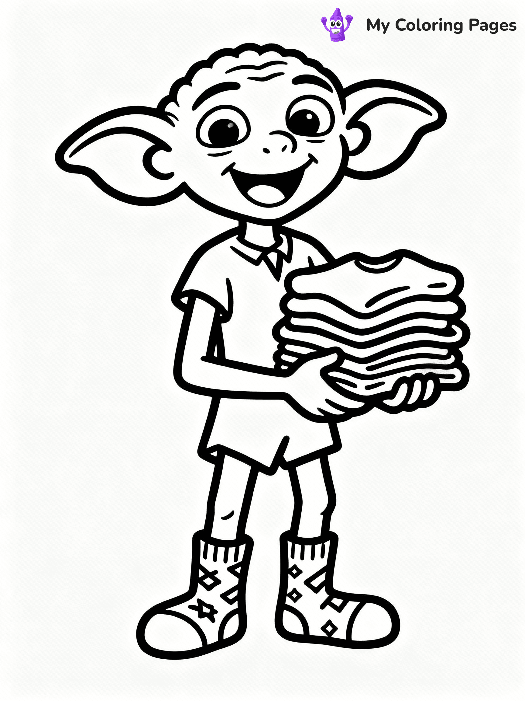 ⚠️ CRITICAL REQUIREMENT - ABSOLUTE BLACK AND WHITE ONLY ⚠️
This MUST be a BLACK AND WHITE line drawing ONLY. NO COLORS whatsoever.
- ONLY pure black lines (#000000) on pure white background (#FFFFFF)
- ABSOLUTELY NO colors, NO shading, NO gradients, NO grayscale
- If there are ANY colors in the output, the image is REJECTED
- This is a COLORING PAGE - meant to be COLORED IN by children
- The output must be UNCOLORED line art ready for coloring
⚠️ SUBJECT TO DRAW: Dobby from Harry Potter in illustrated style, wearing mismatched socks, holding a stack of clothes, big ears prominent, happy expression
(REMEMBER: Output must be BLACK AND WHITE line art only, NOT colored!)
# COLORING PAGE: BLACK OUTLINES ONLY - WHITE BACKGROUND MANDATORY
Create a **coloring book page** using EXACTLY two values: black lines, white space.
## NON-NEGOTIABLE BINARY RULES
- **ONLY #000000 (black) and #FFFFFF (white)** - NO other values exist
- **EVERY PIXEL = BLACK OR WHITE** - no gray/shading/antialiasing
- **WHITE BACKGROUND MANDATORY** - entire canvas stays white
- **ALL SHAPES HOLLOW** - everything is empty outlines waiting to be colored
- **FORBIDDEN:** fills, shading, gradients, patterns, textures, colors
- **NO SOLID REGIONS** - if it's not a thin line, it's wrong
## Universal Line Standards
- Black outlines ONLY - thin, uniform weight
- Every shape completely empty inside
- Closed contours suitable for coloring
- Simple flat illustration - zero depth/3D/realism
- **Style:** Whimsical Doodle Art Alley - rounded, friendly outlines (unless specified)
## Everything = Outline Only
- Characters/animals: hollow shapes
- Objects/clothing: empty contours
- Backgrounds/scenery: line work only
- Natural elements: outlined forms
- Dark/night areas: don't exist (use outlined symbols)
- Textures/patterns: convert to simple lines
## The Test
Can a child color EVERY white space with crayons? If any area is pre-filled/shaded/gray or colored in, it FAILS. Every shape must be waiting to receive color.
**FINAL OUTPUT**: Binary coloring page. Black lines define shapes. White spaces ready for coloring. Nothing else exists. No exceptions. Print-ready.
⚠️ FINAL REMINDER: Draw the subject "Dobby from Harry Potter in illustrated style, wearing mismatched socks, holding a stack of clothes, big ears prominent, happy expression" as BLACK AND WHITE line art. Zero colors in output.