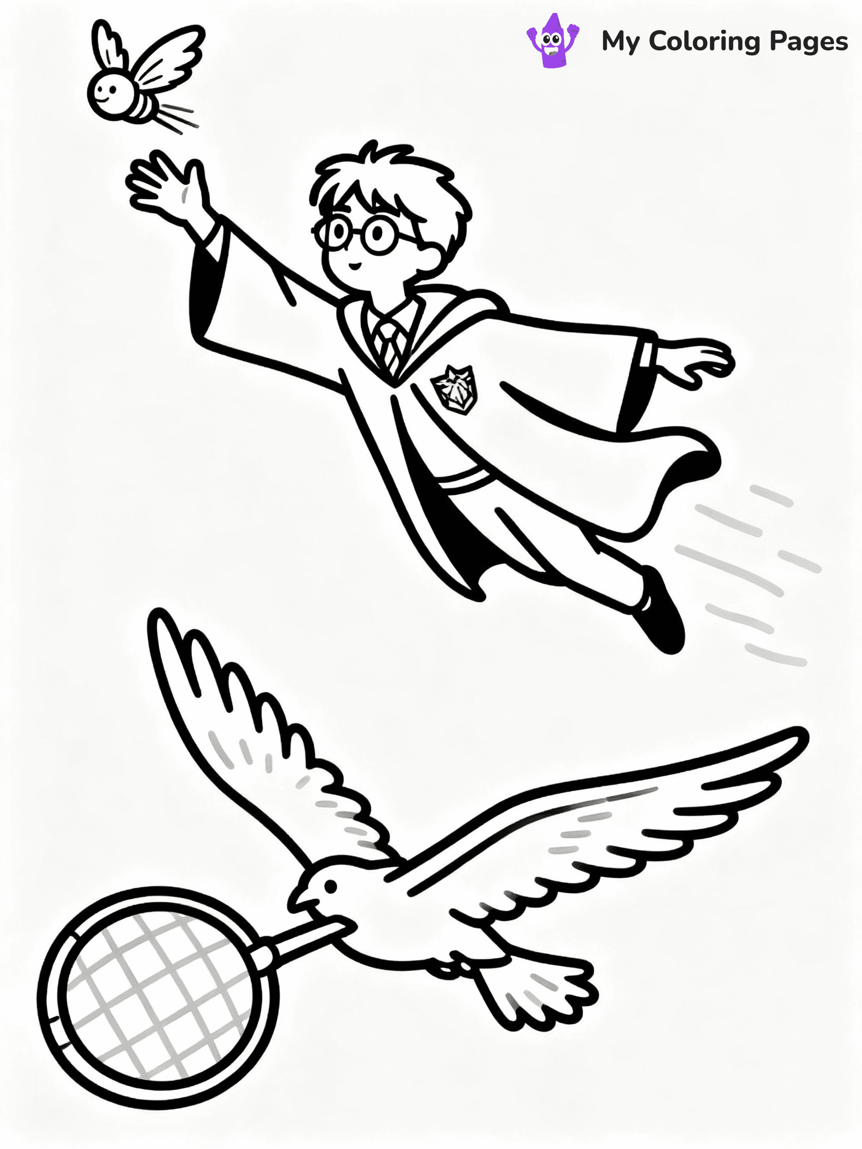 ⚠️ CRITICAL REQUIREMENT - ABSOLUTE BLACK AND WHITE ONLY ⚠️
This MUST be a BLACK AND WHITE line drawing ONLY. NO COLORS whatsoever.
- ONLY pure black lines (#000000) on pure white background (#FFFFFF)
- ABSOLUTELY NO colors, NO shading, NO gradients, NO grayscale
- If there are ANY colors in the output, the image is REJECTED
- This is a COLORING PAGE - meant to be COLORED IN by children
- The output must be UNCOLORED line art ready for coloring
⚠️ SUBJECT TO DRAW: Harry Potter in illustrated style, playing Quidditch as Seeker, reaching for Golden Snitch, flying on Nimbus 2000, robes flowing in wind
(REMEMBER: Output must be BLACK AND WHITE line art only, NOT colored!)
# COLORING PAGE: BLACK OUTLINES ONLY - WHITE BACKGROUND MANDATORY
Create a **coloring book page** using EXACTLY two values: black lines, white space.
## NON-NEGOTIABLE BINARY RULES
- **ONLY #000000 (black) and #FFFFFF (white)** - NO other values exist
- **EVERY PIXEL = BLACK OR WHITE** - no gray/shading/antialiasing
- **WHITE BACKGROUND MANDATORY** - entire canvas stays white
- **ALL SHAPES HOLLOW** - everything is empty outlines waiting to be colored
- **FORBIDDEN:** fills, shading, gradients, patterns, textures, colors
- **NO SOLID REGIONS** - if it's not a thin line, it's wrong
## Universal Line Standards
- Black outlines ONLY - thin, uniform weight
- Every shape completely empty inside
- Closed contours suitable for coloring
- Simple flat illustration - zero depth/3D/realism
- **Style:** Whimsical Doodle Art Alley - rounded, friendly outlines (unless specified)
## Everything = Outline Only
- Characters/animals: hollow shapes
- Objects/clothing: empty contours
- Backgrounds/scenery: line work only
- Natural elements: outlined forms
- Dark/night areas: don't exist (use outlined symbols)
- Textures/patterns: convert to simple lines
## The Test
Can a child color EVERY white space with crayons? If any area is pre-filled/shaded/gray or colored in, it FAILS. Every shape must be waiting to receive color.
**FINAL OUTPUT**: Binary coloring page. Black lines define shapes. White spaces ready for coloring. Nothing else exists. No exceptions. Print-ready.
⚠️ FINAL REMINDER: Draw the subject "Harry Potter in illustrated style, playing Quidditch as Seeker, reaching for Golden Snitch, flying on Nimbus 2000, robes flowing in wind" as BLACK AND WHITE line art. Zero colors in output.