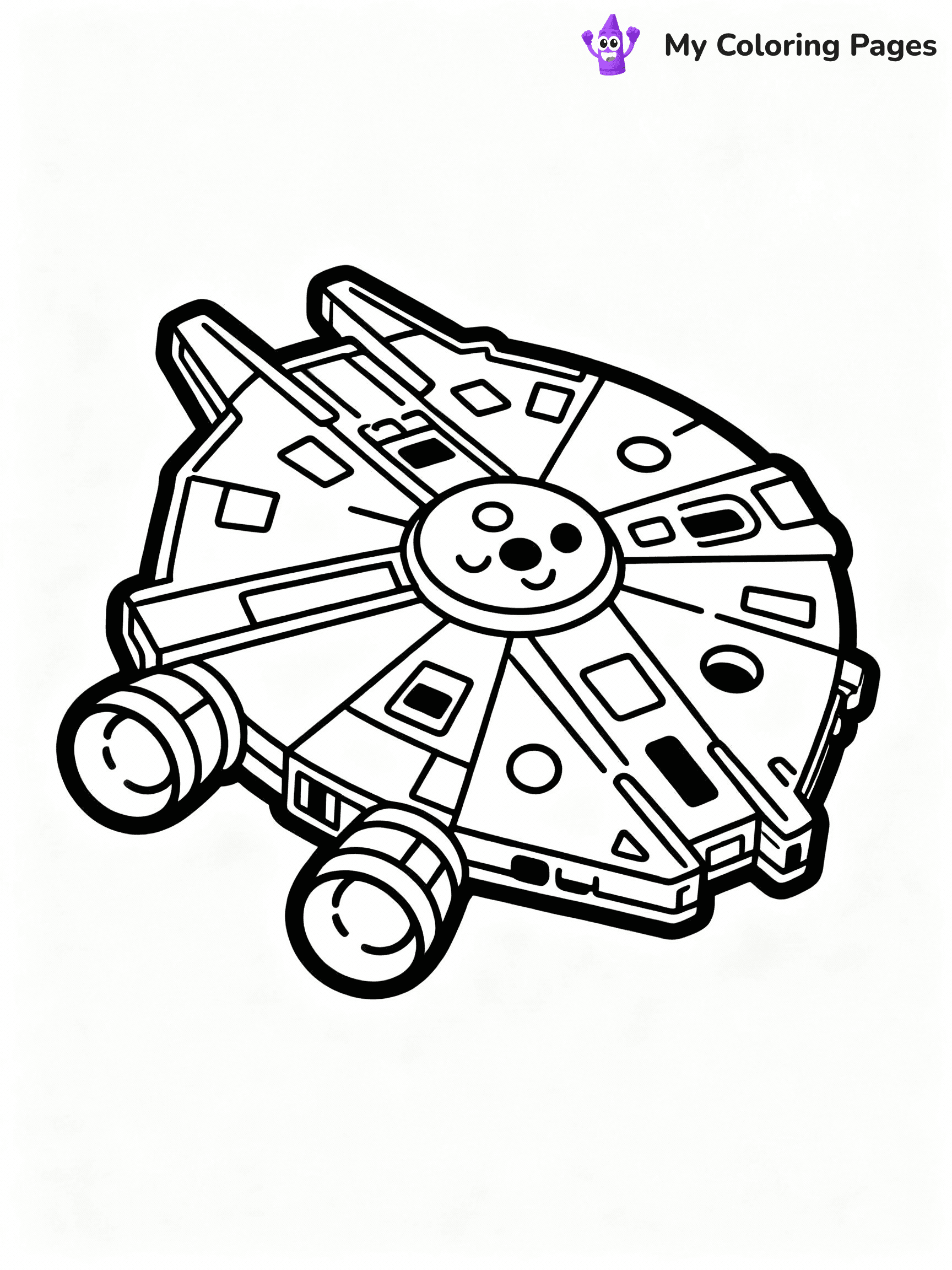 ⚠️ CRITICAL REQUIREMENT - ABSOLUTE BLACK AND WHITE ONLY ⚠️
This MUST be a BLACK AND WHITE line drawing ONLY. NO COLORS whatsoever.
- ONLY pure black lines (#000000) on pure white background (#FFFFFF)
- ABSOLUTELY NO colors, NO shading, NO gradients, NO grayscale
- If there are ANY colors in the output, the image is REJECTED
- This is a COLORING PAGE - meant to be COLORED IN by children
- The output must be UNCOLORED line art ready for coloring
⚠️ SUBJECT TO DRAW: Millennium Falcon from Star Wars in sci-fi outline style, flying through space, engines glowing
(REMEMBER: Output must be BLACK AND WHITE line art only, NOT colored!)
# COLORING PAGE: BLACK OUTLINES ONLY - WHITE BACKGROUND MANDATORY
Create a **coloring book page** using EXACTLY two values: black lines, white space.
## NON-NEGOTIABLE BINARY RULES
- **ONLY #000000 (black) and #FFFFFF (white)** - NO other values exist
- **EVERY PIXEL = BLACK OR WHITE** - no gray/shading/antialiasing
- **WHITE BACKGROUND MANDATORY** - entire canvas stays white
- **ALL SHAPES HOLLOW** - everything is empty outlines waiting to be colored
- **FORBIDDEN:** fills, shading, gradients, patterns, textures, colors
- **NO SOLID REGIONS** - if it's not a thin line, it's wrong
## Universal Line Standards
- Black outlines ONLY - thin, uniform weight
- Every shape completely empty inside
- Closed contours suitable for coloring
- Simple flat illustration - zero depth/3D/realism
- **Style:** Whimsical Doodle Art Alley - rounded, friendly outlines (unless specified)
## Everything = Outline Only
- Characters/animals: hollow shapes
- Objects/clothing: empty contours
- Backgrounds/scenery: line work only
- Natural elements: outlined forms
- Dark/night areas: don't exist (use outlined symbols)
- Textures/patterns: convert to simple lines
## The Test
Can a child color EVERY white space with crayons? If any area is pre-filled/shaded/gray or colored in, it FAILS. Every shape must be waiting to receive color.
**FINAL OUTPUT**: Binary coloring page. Black lines define shapes. White spaces ready for coloring. Nothing else exists. No exceptions. Print-ready.
⚠️ FINAL REMINDER: Draw the subject "Millennium Falcon from Star Wars in sci-fi outline style, flying through space, engines glowing" as BLACK AND WHITE line art. Zero colors in output.