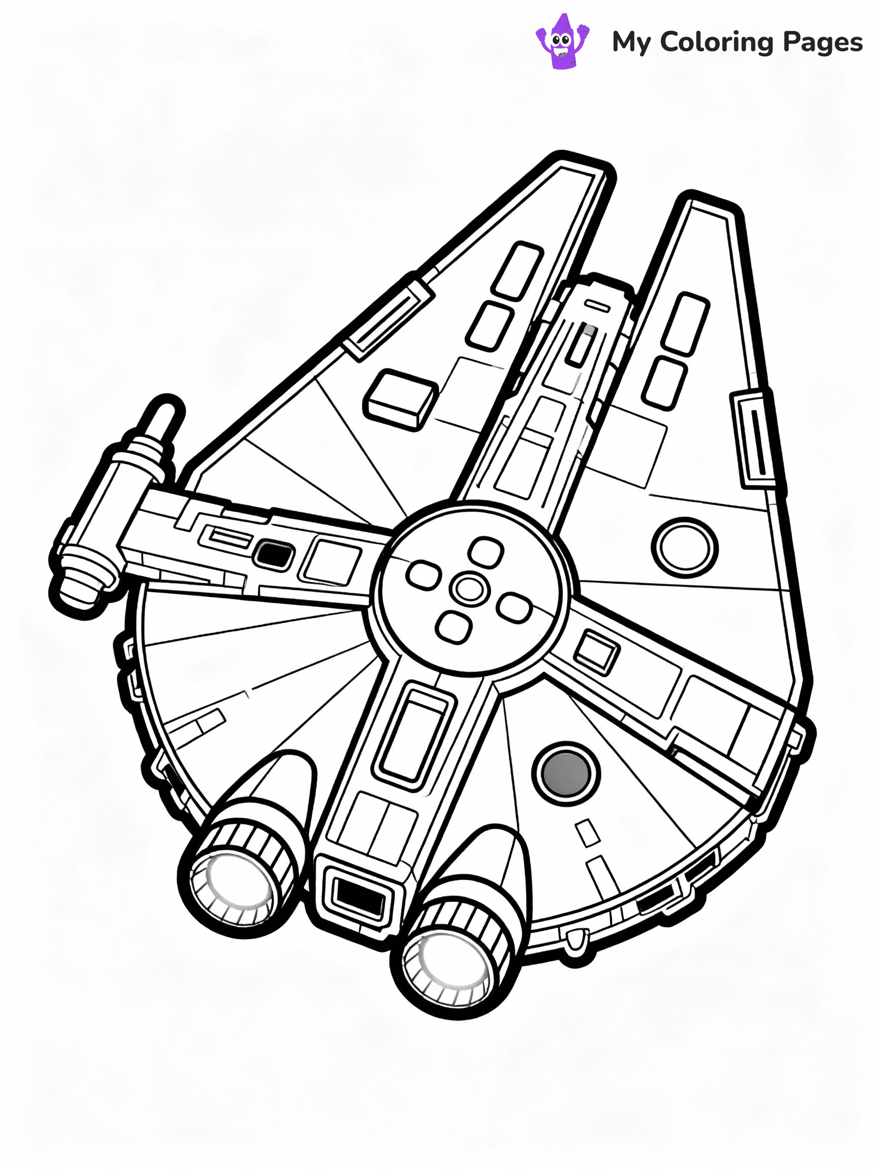 ⚠️ CRITICAL REQUIREMENT - ABSOLUTE BLACK AND WHITE ONLY ⚠️
This MUST be a BLACK AND WHITE line drawing ONLY. NO COLORS whatsoever.
- ONLY pure black lines (#000000) on pure white background (#FFFFFF)
- ABSOLUTELY NO colors, NO shading, NO gradients, NO grayscale
- If there are ANY colors in the output, the image is REJECTED
- This is a COLORING PAGE - meant to be COLORED IN by children
- The output must be UNCOLORED line art ready for coloring
⚠️ SUBJECT TO DRAW: Millennium Falcon from Star Wars in sci-fi outline style, flying through space, engines glowing
(REMEMBER: Output must be BLACK AND WHITE line art only, NOT colored!)
# COLORING PAGE: BLACK OUTLINES ONLY - WHITE BACKGROUND MANDATORY
Create a **coloring book page** using EXACTLY two values: black lines, white space.
## NON-NEGOTIABLE BINARY RULES
- **ONLY #000000 (black) and #FFFFFF (white)** - NO other values exist
- **EVERY PIXEL = BLACK OR WHITE** - no gray/shading/antialiasing
- **WHITE BACKGROUND MANDATORY** - entire canvas stays white
- **ALL SHAPES HOLLOW** - everything is empty outlines waiting to be colored
- **FORBIDDEN:** fills, shading, gradients, patterns, textures, colors
- **NO SOLID REGIONS** - if it's not a thin line, it's wrong
## Universal Line Standards
- Black outlines ONLY - thin, uniform weight
- Every shape completely empty inside
- Closed contours suitable for coloring
- Simple flat illustration - zero depth/3D/realism
- **Style:** Whimsical Doodle Art Alley - rounded, friendly outlines (unless specified)
## Everything = Outline Only
- Characters/animals: hollow shapes
- Objects/clothing: empty contours
- Backgrounds/scenery: line work only
- Natural elements: outlined forms
- Dark/night areas: don't exist (use outlined symbols)
- Textures/patterns: convert to simple lines
## The Test
Can a child color EVERY white space with crayons? If any area is pre-filled/shaded/gray or colored in, it FAILS. Every shape must be waiting to receive color.
**FINAL OUTPUT**: Binary coloring page. Black lines define shapes. White spaces ready for coloring. Nothing else exists. No exceptions. Print-ready.
⚠️ FINAL REMINDER: Draw the subject "Millennium Falcon from Star Wars in sci-fi outline style, flying through space, engines glowing" as BLACK AND WHITE line art. Zero colors in output.