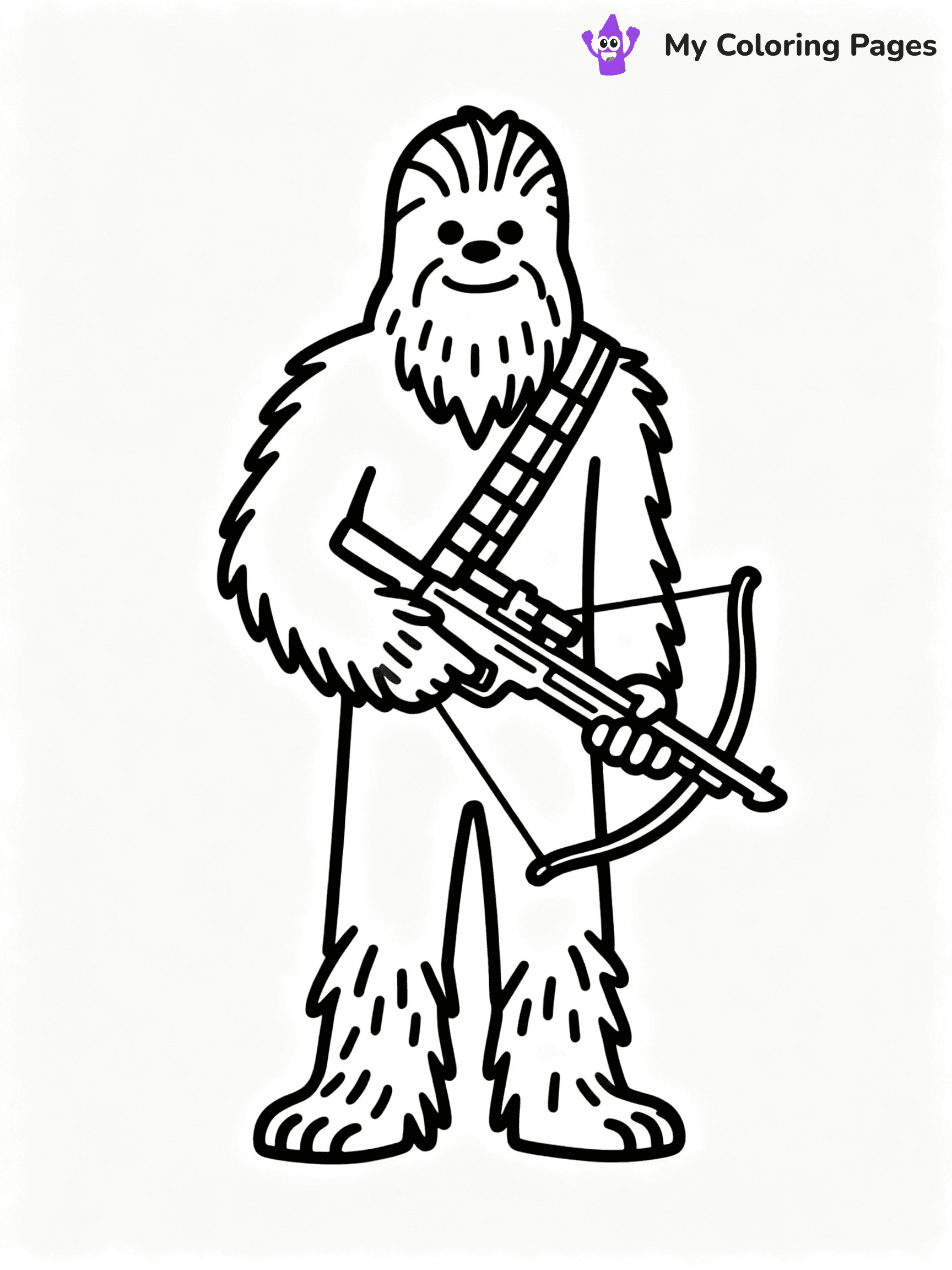 ⚠️ CRITICAL REQUIREMENT - ABSOLUTE BLACK AND WHITE ONLY ⚠️
This MUST be a BLACK AND WHITE line drawing ONLY. NO COLORS whatsoever.
- ONLY pure black lines (#000000) on pure white background (#FFFFFF)
- ABSOLUTELY NO colors, NO shading, NO gradients, NO grayscale
- If there are ANY colors in the output, the image is REJECTED
- This is a COLORING PAGE - meant to be COLORED IN by children
- The output must be UNCOLORED line art ready for coloring
⚠️ SUBJECT TO DRAW: Chewbacca from Star Wars in classic Star Wars style, holding bowcaster, fur detailed, standing tall
(REMEMBER: Output must be BLACK AND WHITE line art only, NOT colored!)
# COLORING PAGE: BLACK OUTLINES ONLY - WHITE BACKGROUND MANDATORY
Create a **coloring book page** using EXACTLY two values: black lines, white space.
## NON-NEGOTIABLE BINARY RULES
- **ONLY #000000 (black) and #FFFFFF (white)** - NO other values exist
- **EVERY PIXEL = BLACK OR WHITE** - no gray/shading/antialiasing
- **WHITE BACKGROUND MANDATORY** - entire canvas stays white
- **ALL SHAPES HOLLOW** - everything is empty outlines waiting to be colored
- **FORBIDDEN:** fills, shading, gradients, patterns, textures, colors
- **NO SOLID REGIONS** - if it's not a thin line, it's wrong
## Universal Line Standards
- Black outlines ONLY - thin, uniform weight
- Every shape completely empty inside
- Closed contours suitable for coloring
- Simple flat illustration - zero depth/3D/realism
- **Style:** Whimsical Doodle Art Alley - rounded, friendly outlines (unless specified)
## Everything = Outline Only
- Characters/animals: hollow shapes
- Objects/clothing: empty contours
- Backgrounds/scenery: line work only
- Natural elements: outlined forms
- Dark/night areas: don't exist (use outlined symbols)
- Textures/patterns: convert to simple lines
## The Test
Can a child color EVERY white space with crayons? If any area is pre-filled/shaded/gray or colored in, it FAILS. Every shape must be waiting to receive color.
**FINAL OUTPUT**: Binary coloring page. Black lines define shapes. White spaces ready for coloring. Nothing else exists. No exceptions. Print-ready.
⚠️ FINAL REMINDER: Draw the subject "Chewbacca from Star Wars in classic Star Wars style, holding bowcaster, fur detailed, standing tall" as BLACK AND WHITE line art. Zero colors in output.