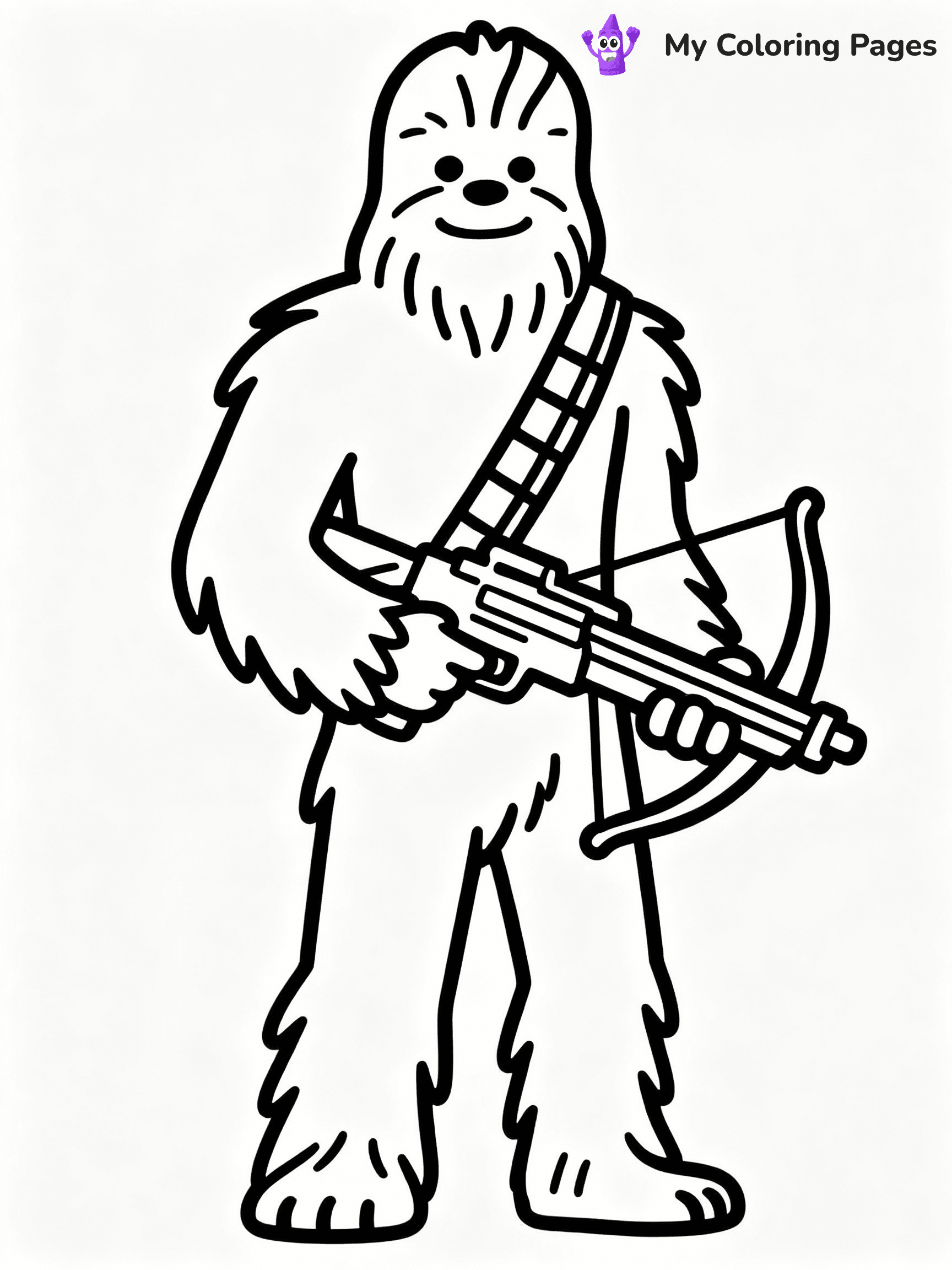 ⚠️ CRITICAL REQUIREMENT - ABSOLUTE BLACK AND WHITE ONLY ⚠️
This MUST be a BLACK AND WHITE line drawing ONLY. NO COLORS whatsoever.
- ONLY pure black lines (#000000) on pure white background (#FFFFFF)
- ABSOLUTELY NO colors, NO shading, NO gradients, NO grayscale
- If there are ANY colors in the output, the image is REJECTED
- This is a COLORING PAGE - meant to be COLORED IN by children
- The output must be UNCOLORED line art ready for coloring
⚠️ SUBJECT TO DRAW: Chewbacca from Star Wars in classic Star Wars style, holding bowcaster, fur detailed, standing tall
(REMEMBER: Output must be BLACK AND WHITE line art only, NOT colored!)
# COLORING PAGE: BLACK OUTLINES ONLY - WHITE BACKGROUND MANDATORY
Create a **coloring book page** using EXACTLY two values: black lines, white space.
## NON-NEGOTIABLE BINARY RULES
- **ONLY #000000 (black) and #FFFFFF (white)** - NO other values exist
- **EVERY PIXEL = BLACK OR WHITE** - no gray/shading/antialiasing
- **WHITE BACKGROUND MANDATORY** - entire canvas stays white
- **ALL SHAPES HOLLOW** - everything is empty outlines waiting to be colored
- **FORBIDDEN:** fills, shading, gradients, patterns, textures, colors
- **NO SOLID REGIONS** - if it's not a thin line, it's wrong
## Universal Line Standards
- Black outlines ONLY - thin, uniform weight
- Every shape completely empty inside
- Closed contours suitable for coloring
- Simple flat illustration - zero depth/3D/realism
- **Style:** Whimsical Doodle Art Alley - rounded, friendly outlines (unless specified)
## Everything = Outline Only
- Characters/animals: hollow shapes
- Objects/clothing: empty contours
- Backgrounds/scenery: line work only
- Natural elements: outlined forms
- Dark/night areas: don't exist (use outlined symbols)
- Textures/patterns: convert to simple lines
## The Test
Can a child color EVERY white space with crayons? If any area is pre-filled/shaded/gray or colored in, it FAILS. Every shape must be waiting to receive color.
**FINAL OUTPUT**: Binary coloring page. Black lines define shapes. White spaces ready for coloring. Nothing else exists. No exceptions. Print-ready.
⚠️ FINAL REMINDER: Draw the subject "Chewbacca from Star Wars in classic Star Wars style, holding bowcaster, fur detailed, standing tall" as BLACK AND WHITE line art. Zero colors in output.