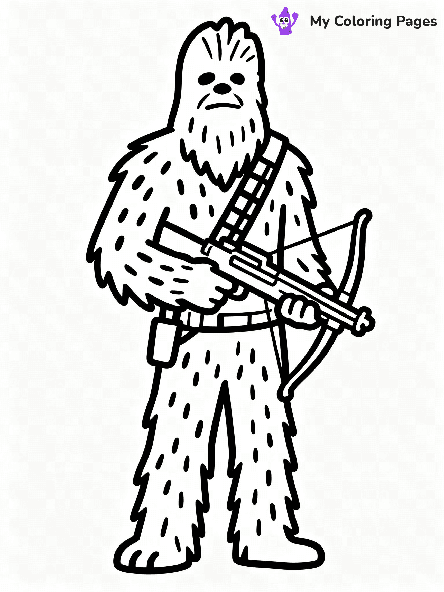 ⚠️ CRITICAL REQUIREMENT - ABSOLUTE BLACK AND WHITE ONLY ⚠️
This MUST be a BLACK AND WHITE line drawing ONLY. NO COLORS whatsoever.
- ONLY pure black lines (#000000) on pure white background (#FFFFFF)
- ABSOLUTELY NO colors, NO shading, NO gradients, NO grayscale
- If there are ANY colors in the output, the image is REJECTED
- This is a COLORING PAGE - meant to be COLORED IN by children
- The output must be UNCOLORED line art ready for coloring
⚠️ SUBJECT TO DRAW: Chewbacca from Star Wars in classic Star Wars style, holding bowcaster, fur detailed, standing tall
(REMEMBER: Output must be BLACK AND WHITE line art only, NOT colored!)
# COLORING PAGE: BLACK OUTLINES ONLY - WHITE BACKGROUND MANDATORY
Create a **coloring book page** using EXACTLY two values: black lines, white space.
## NON-NEGOTIABLE BINARY RULES
- **ONLY #000000 (black) and #FFFFFF (white)** - NO other values exist
- **EVERY PIXEL = BLACK OR WHITE** - no gray/shading/antialiasing
- **WHITE BACKGROUND MANDATORY** - entire canvas stays white
- **ALL SHAPES HOLLOW** - everything is empty outlines waiting to be colored
- **FORBIDDEN:** fills, shading, gradients, patterns, textures, colors
- **NO SOLID REGIONS** - if it's not a thin line, it's wrong
## Universal Line Standards
- Black outlines ONLY - thin, uniform weight
- Every shape completely empty inside
- Closed contours suitable for coloring
- Simple flat illustration - zero depth/3D/realism
- **Style:** Whimsical Doodle Art Alley - rounded, friendly outlines (unless specified)
## Everything = Outline Only
- Characters/animals: hollow shapes
- Objects/clothing: empty contours
- Backgrounds/scenery: line work only
- Natural elements: outlined forms
- Dark/night areas: don't exist (use outlined symbols)
- Textures/patterns: convert to simple lines
## The Test
Can a child color EVERY white space with crayons? If any area is pre-filled/shaded/gray or colored in, it FAILS. Every shape must be waiting to receive color.
**FINAL OUTPUT**: Binary coloring page. Black lines define shapes. White spaces ready for coloring. Nothing else exists. No exceptions. Print-ready.
⚠️ FINAL REMINDER: Draw the subject "Chewbacca from Star Wars in classic Star Wars style, holding bowcaster, fur detailed, standing tall" as BLACK AND WHITE line art. Zero colors in output.