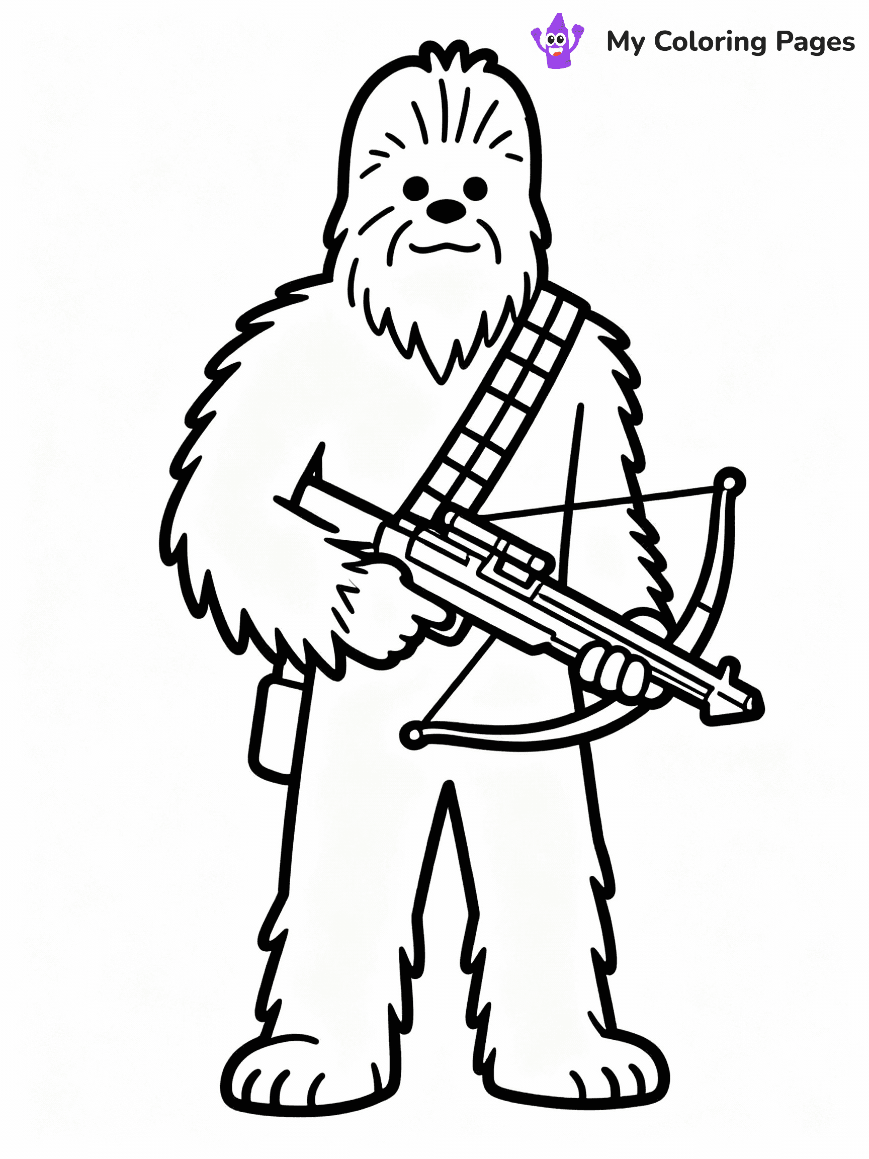 ⚠️ CRITICAL REQUIREMENT - ABSOLUTE BLACK AND WHITE ONLY ⚠️
This MUST be a BLACK AND WHITE line drawing ONLY. NO COLORS whatsoever.
- ONLY pure black lines (#000000) on pure white background (#FFFFFF)
- ABSOLUTELY NO colors, NO shading, NO gradients, NO grayscale
- If there are ANY colors in the output, the image is REJECTED
- This is a COLORING PAGE - meant to be COLORED IN by children
- The output must be UNCOLORED line art ready for coloring
⚠️ SUBJECT TO DRAW: Chewbacca from Star Wars in classic Star Wars style, holding bowcaster, fur detailed, standing tall
(REMEMBER: Output must be BLACK AND WHITE line art only, NOT colored!)
# COLORING PAGE: BLACK OUTLINES ONLY - WHITE BACKGROUND MANDATORY
Create a **coloring book page** using EXACTLY two values: black lines, white space.
## NON-NEGOTIABLE BINARY RULES
- **ONLY #000000 (black) and #FFFFFF (white)** - NO other values exist
- **EVERY PIXEL = BLACK OR WHITE** - no gray/shading/antialiasing
- **WHITE BACKGROUND MANDATORY** - entire canvas stays white
- **ALL SHAPES HOLLOW** - everything is empty outlines waiting to be colored
- **FORBIDDEN:** fills, shading, gradients, patterns, textures, colors
- **NO SOLID REGIONS** - if it's not a thin line, it's wrong
## Universal Line Standards
- Black outlines ONLY - thin, uniform weight
- Every shape completely empty inside
- Closed contours suitable for coloring
- Simple flat illustration - zero depth/3D/realism
- **Style:** Whimsical Doodle Art Alley - rounded, friendly outlines (unless specified)
## Everything = Outline Only
- Characters/animals: hollow shapes
- Objects/clothing: empty contours
- Backgrounds/scenery: line work only
- Natural elements: outlined forms
- Dark/night areas: don't exist (use outlined symbols)
- Textures/patterns: convert to simple lines
## The Test
Can a child color EVERY white space with crayons? If any area is pre-filled/shaded/gray or colored in, it FAILS. Every shape must be waiting to receive color.
**FINAL OUTPUT**: Binary coloring page. Black lines define shapes. White spaces ready for coloring. Nothing else exists. No exceptions. Print-ready.
⚠️ FINAL REMINDER: Draw the subject "Chewbacca from Star Wars in classic Star Wars style, holding bowcaster, fur detailed, standing tall" as BLACK AND WHITE line art. Zero colors in output.