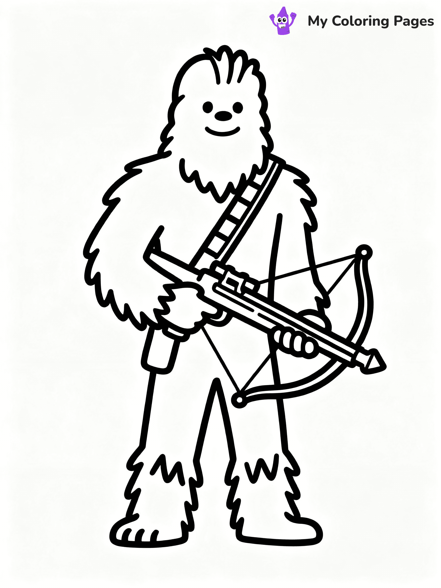 ⚠️ CRITICAL REQUIREMENT - ABSOLUTE BLACK AND WHITE ONLY ⚠️
This MUST be a BLACK AND WHITE line drawing ONLY. NO COLORS whatsoever.
- ONLY pure black lines (#000000) on pure white background (#FFFFFF)
- ABSOLUTELY NO colors, NO shading, NO gradients, NO grayscale
- If there are ANY colors in the output, the image is REJECTED
- This is a COLORING PAGE - meant to be COLORED IN by children
- The output must be UNCOLORED line art ready for coloring
⚠️ SUBJECT TO DRAW: Chewbacca from Star Wars in classic Star Wars style, holding bowcaster, fur detailed, standing tall
(REMEMBER: Output must be BLACK AND WHITE line art only, NOT colored!)
# COLORING PAGE: BLACK OUTLINES ONLY - WHITE BACKGROUND MANDATORY
Create a **coloring book page** using EXACTLY two values: black lines, white space.
## NON-NEGOTIABLE BINARY RULES
- **ONLY #000000 (black) and #FFFFFF (white)** - NO other values exist
- **EVERY PIXEL = BLACK OR WHITE** - no gray/shading/antialiasing
- **WHITE BACKGROUND MANDATORY** - entire canvas stays white
- **ALL SHAPES HOLLOW** - everything is empty outlines waiting to be colored
- **FORBIDDEN:** fills, shading, gradients, patterns, textures, colors
- **NO SOLID REGIONS** - if it's not a thin line, it's wrong
## Universal Line Standards
- Black outlines ONLY - thin, uniform weight
- Every shape completely empty inside
- Closed contours suitable for coloring
- Simple flat illustration - zero depth/3D/realism
- **Style:** Whimsical Doodle Art Alley - rounded, friendly outlines (unless specified)
## Everything = Outline Only
- Characters/animals: hollow shapes
- Objects/clothing: empty contours
- Backgrounds/scenery: line work only
- Natural elements: outlined forms
- Dark/night areas: don't exist (use outlined symbols)
- Textures/patterns: convert to simple lines
## The Test
Can a child color EVERY white space with crayons? If any area is pre-filled/shaded/gray or colored in, it FAILS. Every shape must be waiting to receive color.
**FINAL OUTPUT**: Binary coloring page. Black lines define shapes. White spaces ready for coloring. Nothing else exists. No exceptions. Print-ready.
⚠️ FINAL REMINDER: Draw the subject "Chewbacca from Star Wars in classic Star Wars style, holding bowcaster, fur detailed, standing tall" as BLACK AND WHITE line art. Zero colors in output.