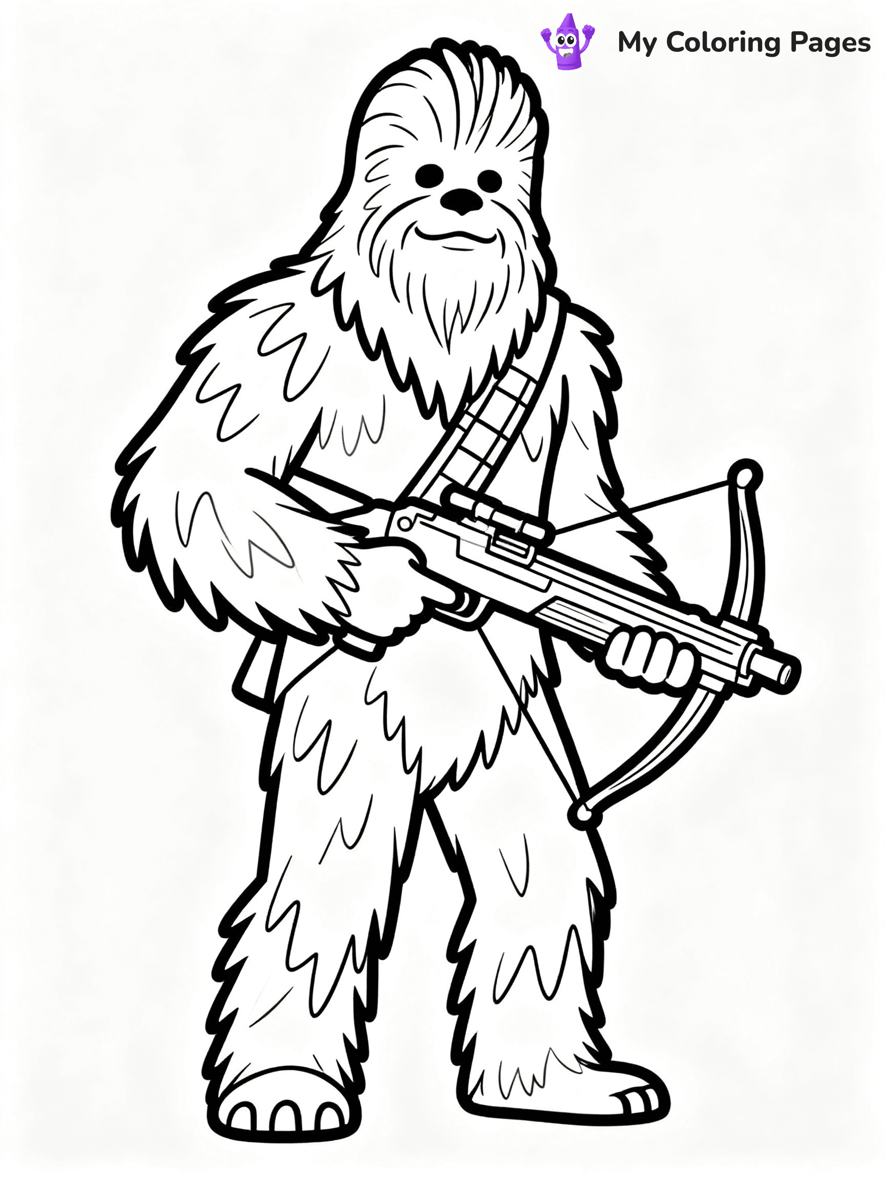 ⚠️ CRITICAL REQUIREMENT - ABSOLUTE BLACK AND WHITE ONLY ⚠️
This MUST be a BLACK AND WHITE line drawing ONLY. NO COLORS whatsoever.
- ONLY pure black lines (#000000) on pure white background (#FFFFFF)
- ABSOLUTELY NO colors, NO shading, NO gradients, NO grayscale
- If there are ANY colors in the output, the image is REJECTED
- This is a COLORING PAGE - meant to be COLORED IN by children
- The output must be UNCOLORED line art ready for coloring
⚠️ SUBJECT TO DRAW: Chewbacca from Star Wars in classic Star Wars style, holding bowcaster, fur detailed, standing tall
(REMEMBER: Output must be BLACK AND WHITE line art only, NOT colored!)
# COLORING PAGE: BLACK OUTLINES ONLY - WHITE BACKGROUND MANDATORY
Create a **coloring book page** using EXACTLY two values: black lines, white space.
## NON-NEGOTIABLE BINARY RULES
- **ONLY #000000 (black) and #FFFFFF (white)** - NO other values exist
- **EVERY PIXEL = BLACK OR WHITE** - no gray/shading/antialiasing
- **WHITE BACKGROUND MANDATORY** - entire canvas stays white
- **ALL SHAPES HOLLOW** - everything is empty outlines waiting to be colored
- **FORBIDDEN:** fills, shading, gradients, patterns, textures, colors
- **NO SOLID REGIONS** - if it's not a thin line, it's wrong
## Universal Line Standards
- Black outlines ONLY - thin, uniform weight
- Every shape completely empty inside
- Closed contours suitable for coloring
- Simple flat illustration - zero depth/3D/realism
- **Style:** Whimsical Doodle Art Alley - rounded, friendly outlines (unless specified)
## Everything = Outline Only
- Characters/animals: hollow shapes
- Objects/clothing: empty contours
- Backgrounds/scenery: line work only
- Natural elements: outlined forms
- Dark/night areas: don't exist (use outlined symbols)
- Textures/patterns: convert to simple lines
## The Test
Can a child color EVERY white space with crayons? If any area is pre-filled/shaded/gray or colored in, it FAILS. Every shape must be waiting to receive color.
**FINAL OUTPUT**: Binary coloring page. Black lines define shapes. White spaces ready for coloring. Nothing else exists. No exceptions. Print-ready.
⚠️ FINAL REMINDER: Draw the subject "Chewbacca from Star Wars in classic Star Wars style, holding bowcaster, fur detailed, standing tall" as BLACK AND WHITE line art. Zero colors in output.