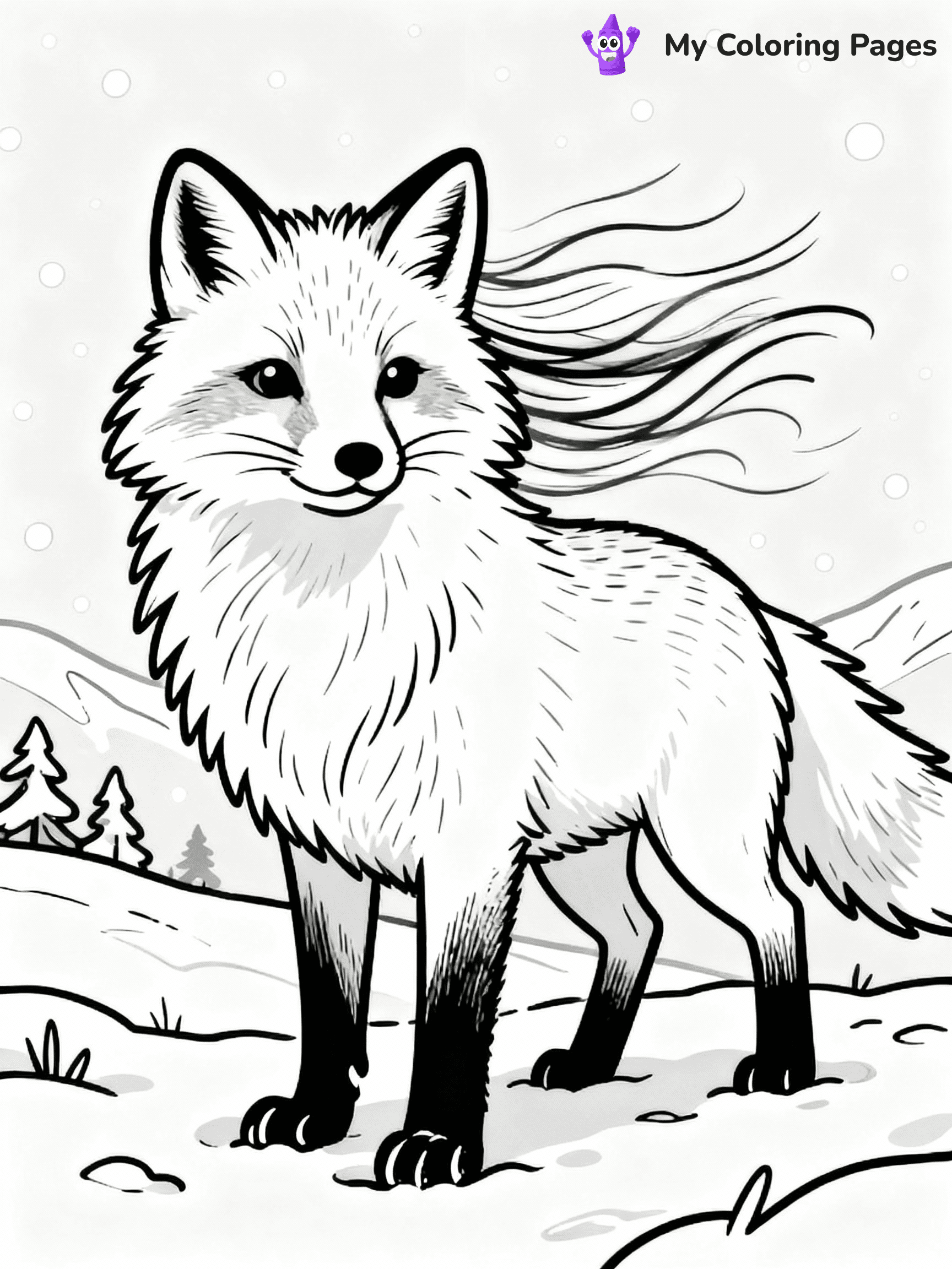 ⚠️ CRITICAL REQUIREMENT - ABSOLUTE BLACK AND WHITE ONLY ⚠️
This MUST be a BLACK AND WHITE line drawing ONLY. NO COLORS whatsoever.
- ONLY pure black lines (#000000) on pure white background (#FFFFFF)
- ABSOLUTELY NO colors, NO shading, NO gradients, NO grayscale
- If there are ANY colors in the output, the image is REJECTED
- This is a COLORING PAGE - meant to be COLORED IN by children
- The output must be UNCOLORED line art ready for coloring
⚠️ SUBJECT TO DRAW: Arctic fox in a snowy landscape, fluffy fur ruffled by wind, paws in the snow, alert expression
(REMEMBER: Output must be BLACK AND WHITE line art only, NOT colored!)
# COLORING PAGE: BLACK OUTLINES ONLY - WHITE BACKGROUND MANDATORY
Create a **coloring book page** using EXACTLY two values: black lines, white space.
## NON-NEGOTIABLE BINARY RULES
- **ONLY #000000 (black) and #FFFFFF (white)** - NO other values exist
- **EVERY PIXEL = BLACK OR WHITE** - no gray/shading/antialiasing
- **WHITE BACKGROUND MANDATORY** - entire canvas stays white
- **ALL SHAPES HOLLOW** - everything is empty outlines waiting to be colored
- **FORBIDDEN:** fills, shading, gradients, patterns, textures, colors
- **NO SOLID REGIONS** - if it's not a thin line, it's wrong
## Universal Line Standards
- Black outlines ONLY - thin, uniform weight
- Every shape completely empty inside
- Closed contours suitable for coloring
- Simple flat illustration - zero depth/3D/realism
- **Style:** Whimsical Doodle Art Alley - rounded, friendly outlines (unless specified)
## Everything = Outline Only
- Characters/animals: hollow shapes
- Objects/clothing: empty contours
- Backgrounds/scenery: line work only
- Natural elements: outlined forms
- Dark/night areas: don't exist (use outlined symbols)
- Textures/patterns: convert to simple lines
## The Test
Can a child color EVERY white space with crayons? If any area is pre-filled/shaded/gray or colored in, it FAILS. Every shape must be waiting to receive color.
**FINAL OUTPUT**: Binary coloring page. Black lines define shapes. White spaces ready for coloring. Nothing else exists. No exceptions. Print-ready.
⚠️ FINAL REMINDER: Draw the subject "Arctic fox in a snowy landscape, fluffy fur ruffled by wind, paws in the snow, alert expression" as BLACK AND WHITE line art. Zero colors in output.