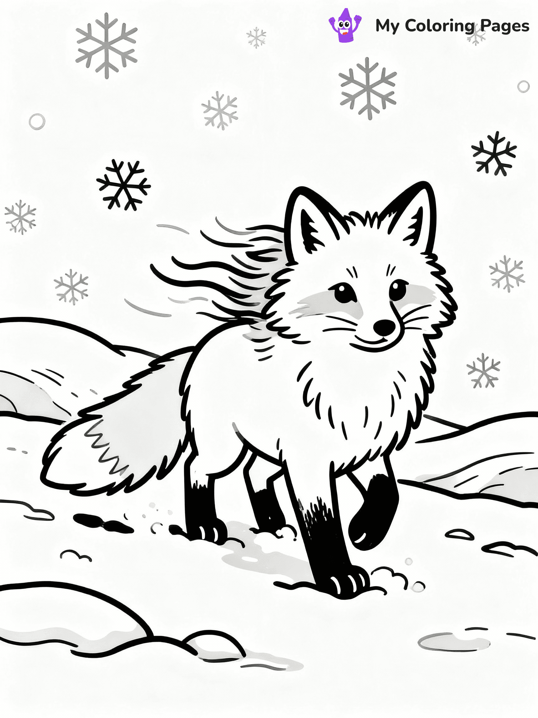 ⚠️ CRITICAL REQUIREMENT - ABSOLUTE BLACK AND WHITE ONLY ⚠️
This MUST be a BLACK AND WHITE line drawing ONLY. NO COLORS whatsoever.
- ONLY pure black lines (#000000) on pure white background (#FFFFFF)
- ABSOLUTELY NO colors, NO shading, NO gradients, NO grayscale
- If there are ANY colors in the output, the image is REJECTED
- This is a COLORING PAGE - meant to be COLORED IN by children
- The output must be UNCOLORED line art ready for coloring
⚠️ SUBJECT TO DRAW: Arctic fox in a snowy landscape, fluffy fur ruffled by wind, paws in the snow, alert expression
(REMEMBER: Output must be BLACK AND WHITE line art only, NOT colored!)
# COLORING PAGE: BLACK OUTLINES ONLY - WHITE BACKGROUND MANDATORY
Create a **coloring book page** using EXACTLY two values: black lines, white space.
## NON-NEGOTIABLE BINARY RULES
- **ONLY #000000 (black) and #FFFFFF (white)** - NO other values exist
- **EVERY PIXEL = BLACK OR WHITE** - no gray/shading/antialiasing
- **WHITE BACKGROUND MANDATORY** - entire canvas stays white
- **ALL SHAPES HOLLOW** - everything is empty outlines waiting to be colored
- **FORBIDDEN:** fills, shading, gradients, patterns, textures, colors
- **NO SOLID REGIONS** - if it's not a thin line, it's wrong
## Universal Line Standards
- Black outlines ONLY - thin, uniform weight
- Every shape completely empty inside
- Closed contours suitable for coloring
- Simple flat illustration - zero depth/3D/realism
- **Style:** Whimsical Doodle Art Alley - rounded, friendly outlines (unless specified)
## Everything = Outline Only
- Characters/animals: hollow shapes
- Objects/clothing: empty contours
- Backgrounds/scenery: line work only
- Natural elements: outlined forms
- Dark/night areas: don't exist (use outlined symbols)
- Textures/patterns: convert to simple lines
## The Test
Can a child color EVERY white space with crayons? If any area is pre-filled/shaded/gray or colored in, it FAILS. Every shape must be waiting to receive color.
**FINAL OUTPUT**: Binary coloring page. Black lines define shapes. White spaces ready for coloring. Nothing else exists. No exceptions. Print-ready.
⚠️ FINAL REMINDER: Draw the subject "Arctic fox in a snowy landscape, fluffy fur ruffled by wind, paws in the snow, alert expression" as BLACK AND WHITE line art. Zero colors in output.