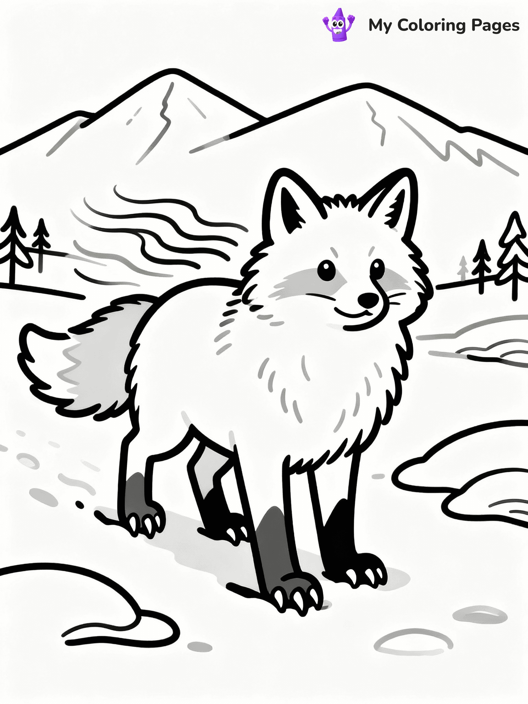 ⚠️ CRITICAL REQUIREMENT - ABSOLUTE BLACK AND WHITE ONLY ⚠️
This MUST be a BLACK AND WHITE line drawing ONLY. NO COLORS whatsoever.
- ONLY pure black lines (#000000) on pure white background (#FFFFFF)
- ABSOLUTELY NO colors, NO shading, NO gradients, NO grayscale
- If there are ANY colors in the output, the image is REJECTED
- This is a COLORING PAGE - meant to be COLORED IN by children
- The output must be UNCOLORED line art ready for coloring
⚠️ SUBJECT TO DRAW: Arctic fox in a snowy landscape, fluffy fur ruffled by wind, paws in the snow, alert expression
(REMEMBER: Output must be BLACK AND WHITE line art only, NOT colored!)
# COLORING PAGE: BLACK OUTLINES ONLY - WHITE BACKGROUND MANDATORY
Create a **coloring book page** using EXACTLY two values: black lines, white space.
## NON-NEGOTIABLE BINARY RULES
- **ONLY #000000 (black) and #FFFFFF (white)** - NO other values exist
- **EVERY PIXEL = BLACK OR WHITE** - no gray/shading/antialiasing
- **WHITE BACKGROUND MANDATORY** - entire canvas stays white
- **ALL SHAPES HOLLOW** - everything is empty outlines waiting to be colored
- **FORBIDDEN:** fills, shading, gradients, patterns, textures, colors
- **NO SOLID REGIONS** - if it's not a thin line, it's wrong
## Universal Line Standards
- Black outlines ONLY - thin, uniform weight
- Every shape completely empty inside
- Closed contours suitable for coloring
- Simple flat illustration - zero depth/3D/realism
- **Style:** Whimsical Doodle Art Alley - rounded, friendly outlines (unless specified)
## Everything = Outline Only
- Characters/animals: hollow shapes
- Objects/clothing: empty contours
- Backgrounds/scenery: line work only
- Natural elements: outlined forms
- Dark/night areas: don't exist (use outlined symbols)
- Textures/patterns: convert to simple lines
## The Test
Can a child color EVERY white space with crayons? If any area is pre-filled/shaded/gray or colored in, it FAILS. Every shape must be waiting to receive color.
**FINAL OUTPUT**: Binary coloring page. Black lines define shapes. White spaces ready for coloring. Nothing else exists. No exceptions. Print-ready.
⚠️ FINAL REMINDER: Draw the subject "Arctic fox in a snowy landscape, fluffy fur ruffled by wind, paws in the snow, alert expression" as BLACK AND WHITE line art. Zero colors in output.