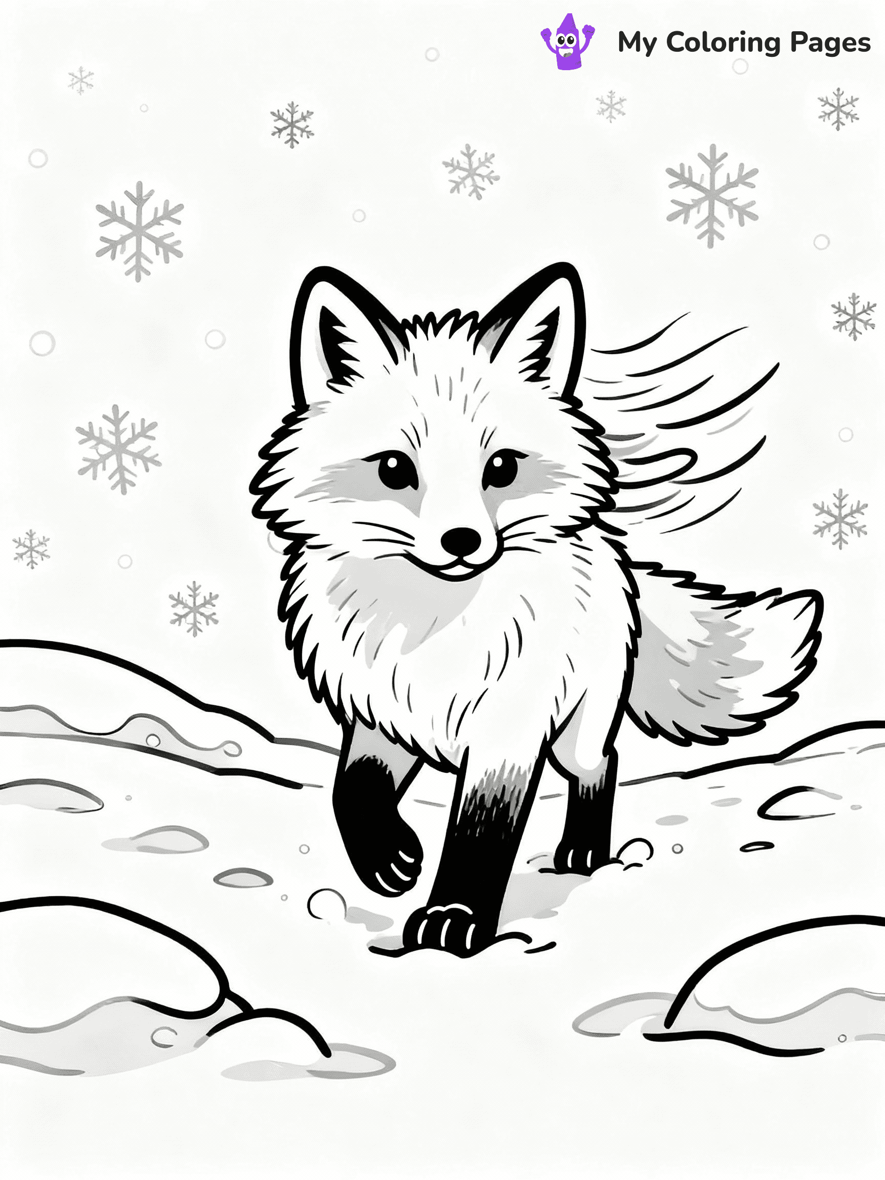 ⚠️ CRITICAL REQUIREMENT - ABSOLUTE BLACK AND WHITE ONLY ⚠️
This MUST be a BLACK AND WHITE line drawing ONLY. NO COLORS whatsoever.
- ONLY pure black lines (#000000) on pure white background (#FFFFFF)
- ABSOLUTELY NO colors, NO shading, NO gradients, NO grayscale
- If there are ANY colors in the output, the image is REJECTED
- This is a COLORING PAGE - meant to be COLORED IN by children
- The output must be UNCOLORED line art ready for coloring
⚠️ SUBJECT TO DRAW: Arctic fox in a snowy landscape, fluffy fur ruffled by wind, paws in the snow, alert expression
(REMEMBER: Output must be BLACK AND WHITE line art only, NOT colored!)
# COLORING PAGE: BLACK OUTLINES ONLY - WHITE BACKGROUND MANDATORY
Create a **coloring book page** using EXACTLY two values: black lines, white space.
## NON-NEGOTIABLE BINARY RULES
- **ONLY #000000 (black) and #FFFFFF (white)** - NO other values exist
- **EVERY PIXEL = BLACK OR WHITE** - no gray/shading/antialiasing
- **WHITE BACKGROUND MANDATORY** - entire canvas stays white
- **ALL SHAPES HOLLOW** - everything is empty outlines waiting to be colored
- **FORBIDDEN:** fills, shading, gradients, patterns, textures, colors
- **NO SOLID REGIONS** - if it's not a thin line, it's wrong
## Universal Line Standards
- Black outlines ONLY - thin, uniform weight
- Every shape completely empty inside
- Closed contours suitable for coloring
- Simple flat illustration - zero depth/3D/realism
- **Style:** Whimsical Doodle Art Alley - rounded, friendly outlines (unless specified)
## Everything = Outline Only
- Characters/animals: hollow shapes
- Objects/clothing: empty contours
- Backgrounds/scenery: line work only
- Natural elements: outlined forms
- Dark/night areas: don't exist (use outlined symbols)
- Textures/patterns: convert to simple lines
## The Test
Can a child color EVERY white space with crayons? If any area is pre-filled/shaded/gray or colored in, it FAILS. Every shape must be waiting to receive color.
**FINAL OUTPUT**: Binary coloring page. Black lines define shapes. White spaces ready for coloring. Nothing else exists. No exceptions. Print-ready.
⚠️ FINAL REMINDER: Draw the subject "Arctic fox in a snowy landscape, fluffy fur ruffled by wind, paws in the snow, alert expression" as BLACK AND WHITE line art. Zero colors in output.