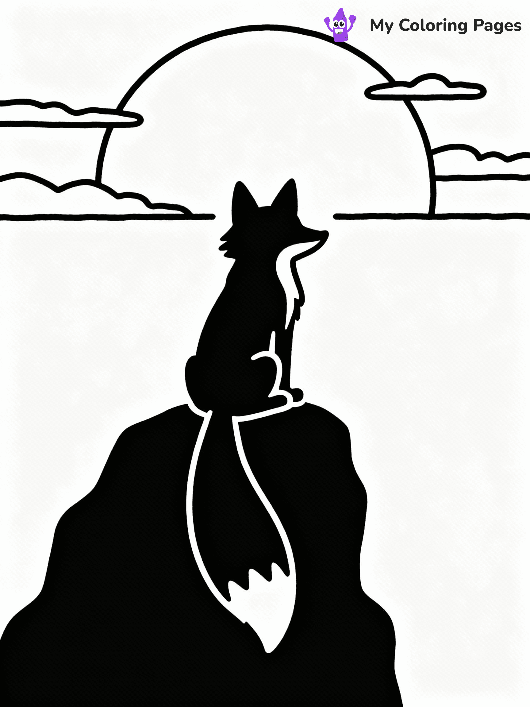 ⚠️ CRITICAL REQUIREMENT - ABSOLUTE BLACK AND WHITE ONLY ⚠️
This MUST be a BLACK AND WHITE line drawing ONLY. NO COLORS whatsoever.
- ONLY pure black lines (#000000) on pure white background (#FFFFFF)
- ABSOLUTELY NO colors, NO shading, NO gradients, NO grayscale
- If there are ANY colors in the output, the image is REJECTED
- This is a COLORING PAGE - meant to be COLORED IN by children
- The output must be UNCOLORED line art ready for coloring
⚠️ SUBJECT TO DRAW: Fox sitting on a rock, watching a sunset, silhouette against the sky, tail hanging down
(REMEMBER: Output must be BLACK AND WHITE line art only, NOT colored!)
# COLORING PAGE: BLACK OUTLINES ONLY - WHITE BACKGROUND MANDATORY
Create a **coloring book page** using EXACTLY two values: black lines, white space.
## NON-NEGOTIABLE BINARY RULES
- **ONLY #000000 (black) and #FFFFFF (white)** - NO other values exist
- **EVERY PIXEL = BLACK OR WHITE** - no gray/shading/antialiasing
- **WHITE BACKGROUND MANDATORY** - entire canvas stays white
- **ALL SHAPES HOLLOW** - everything is empty outlines waiting to be colored
- **FORBIDDEN:** fills, shading, gradients, patterns, textures, colors
- **NO SOLID REGIONS** - if it's not a thin line, it's wrong
## Universal Line Standards
- Black outlines ONLY - thin, uniform weight
- Every shape completely empty inside
- Closed contours suitable for coloring
- Simple flat illustration - zero depth/3D/realism
- **Style:** Whimsical Doodle Art Alley - rounded, friendly outlines (unless specified)
## Everything = Outline Only
- Characters/animals: hollow shapes
- Objects/clothing: empty contours
- Backgrounds/scenery: line work only
- Natural elements: outlined forms
- Dark/night areas: don't exist (use outlined symbols)
- Textures/patterns: convert to simple lines
## The Test
Can a child color EVERY white space with crayons? If any area is pre-filled/shaded/gray or colored in, it FAILS. Every shape must be waiting to receive color.
**FINAL OUTPUT**: Binary coloring page. Black lines define shapes. White spaces ready for coloring. Nothing else exists. No exceptions. Print-ready.
⚠️ FINAL REMINDER: Draw the subject "Fox sitting on a rock, watching a sunset, silhouette against the sky, tail hanging down" as BLACK AND WHITE line art. Zero colors in output.