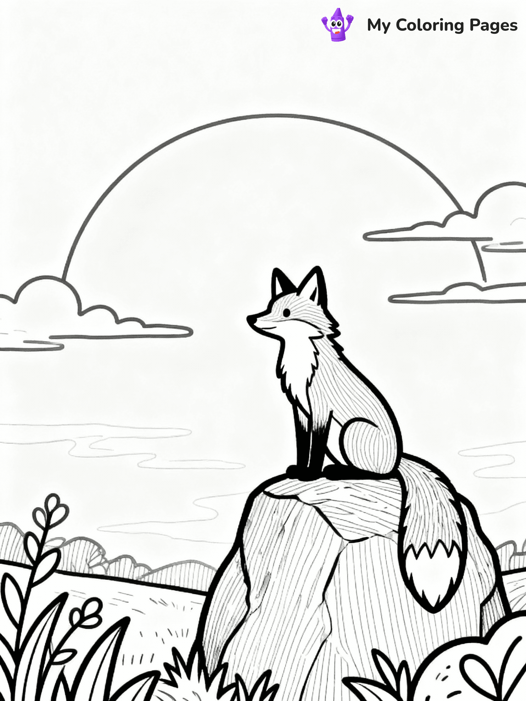 ⚠️ CRITICAL REQUIREMENT - ABSOLUTE BLACK AND WHITE ONLY ⚠️
This MUST be a BLACK AND WHITE line drawing ONLY. NO COLORS whatsoever.
- ONLY pure black lines (#000000) on pure white background (#FFFFFF)
- ABSOLUTELY NO colors, NO shading, NO gradients, NO grayscale
- If there are ANY colors in the output, the image is REJECTED
- This is a COLORING PAGE - meant to be COLORED IN by children
- The output must be UNCOLORED line art ready for coloring
⚠️ SUBJECT TO DRAW: Fox sitting on a rock, watching a sunset, silhouette against the sky, tail hanging down
(REMEMBER: Output must be BLACK AND WHITE line art only, NOT colored!)
# COLORING PAGE: BLACK OUTLINES ONLY - WHITE BACKGROUND MANDATORY
Create a **coloring book page** using EXACTLY two values: black lines, white space.
## NON-NEGOTIABLE BINARY RULES
- **ONLY #000000 (black) and #FFFFFF (white)** - NO other values exist
- **EVERY PIXEL = BLACK OR WHITE** - no gray/shading/antialiasing
- **WHITE BACKGROUND MANDATORY** - entire canvas stays white
- **ALL SHAPES HOLLOW** - everything is empty outlines waiting to be colored
- **FORBIDDEN:** fills, shading, gradients, patterns, textures, colors
- **NO SOLID REGIONS** - if it's not a thin line, it's wrong
## Universal Line Standards
- Black outlines ONLY - thin, uniform weight
- Every shape completely empty inside
- Closed contours suitable for coloring
- Simple flat illustration - zero depth/3D/realism
- **Style:** Whimsical Doodle Art Alley - rounded, friendly outlines (unless specified)
## Everything = Outline Only
- Characters/animals: hollow shapes
- Objects/clothing: empty contours
- Backgrounds/scenery: line work only
- Natural elements: outlined forms
- Dark/night areas: don't exist (use outlined symbols)
- Textures/patterns: convert to simple lines
## The Test
Can a child color EVERY white space with crayons? If any area is pre-filled/shaded/gray or colored in, it FAILS. Every shape must be waiting to receive color.
**FINAL OUTPUT**: Binary coloring page. Black lines define shapes. White spaces ready for coloring. Nothing else exists. No exceptions. Print-ready.
⚠️ FINAL REMINDER: Draw the subject "Fox sitting on a rock, watching a sunset, silhouette against the sky, tail hanging down" as BLACK AND WHITE line art. Zero colors in output.