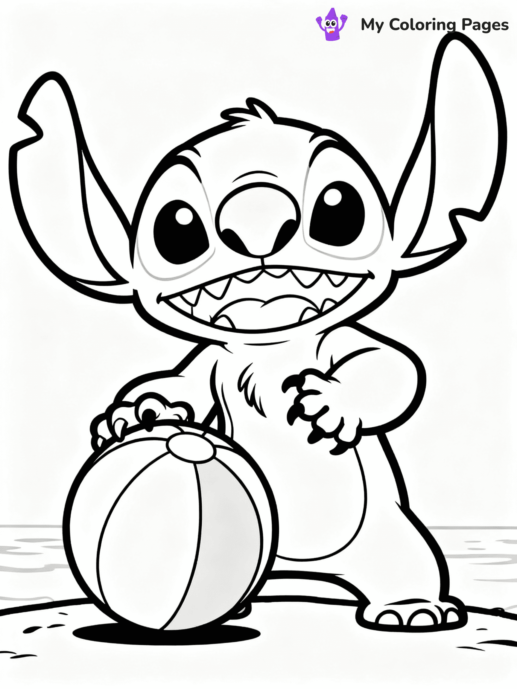 ⚠️ CRITICAL REQUIREMENT - ABSOLUTE BLACK AND WHITE ONLY ⚠️
This MUST be a BLACK AND WHITE line drawing ONLY. NO COLORS whatsoever.
- ONLY pure black lines (#000000) on pure white background (#FFFFFF)
- ABSOLUTELY NO colors, NO shading, NO gradients, NO grayscale
- If there are ANY colors in the output, the image is REJECTED
- This is a COLORING PAGE - meant to be COLORED IN by children
- The output must be UNCOLORED line art ready for coloring
⚠️ SUBJECT TO DRAW: Stitch from Lilo & Stitch playing with a beach ball. PURE OUTLINES. NO FILLS, SHADING, GREYSCALE. WHITE BACKGROUND.
(REMEMBER: Output must be BLACK AND WHITE line art only, NOT colored!)
# Flat, Friendly Cartoon Line-Art Coloring Page
You are generating a **pure black-and-white binary image** of a child-friendly cartoon scene combining characters and background scenery in one cohesive composition.
## Rendering Rules (Strict)
- Only two colors: pure black (#000000) outlines and pure white (#FFFFFF) background.
- No grayscale, shading, gradients, tints, fills, transparency, or partial pixels.
- No antialiasing or blended edges; every pixel is 100% black or white.
- No solid black fills inside shapes — all areas inside outlines must remain white.
- No dark clothing areas or filled tone blocks; all garments outlined only.
- No shadows, textures, lighting, or tonal variations.
- Must look like flat binary vector line-art for coloring pages.
- PURE BINARY LINE-ART; NO FILLS (HAIR/CLOTHES/SKIN), SHADING, OR GREY.
## Drawing & Composition
- **Medium, consistent line weight**; clean closed outlines easy to color inside.
- **Flat, simple, child-friendly design** — no realism or 3D depth.
- Characters are **grounded on a surface**, centered and large.
- **Balanced composition** with clear silhouettes and minimal props.
## Scenery & Style
- Landmarks (e.g., mosque, CN Tower) and scenery (trees, benches, waves) drawn with **black outlines only.**
- For real-world figures, teams, or places, show accurate details using only black outlines—no text or logos. Use distinctive uniform patterns, abstract symbols, and landmark silhouettes to convey identity.
- Keep **consistent perspective**; no floating elements.
- **Style:** whimsical **Doodle Art Alley** — rounded, friendly outlines.
- May adapt shapes from **Crayola, Disney, Peppa Pig, Cocomelon** — *by shape only, never color.*
- Final output: **flat, crisp, binary (#000000/#FFFFFF)**, **no filled color or background text.**
⚠️ FINAL REMINDER: Draw the subject "Stitch from Lilo & Stitch playing with a beach ball. PURE OUTLINES. NO FILLS, SHADING, GREYSCALE. WHITE BACKGROUND." as BLACK AND WHITE line art. Zero colors in output.