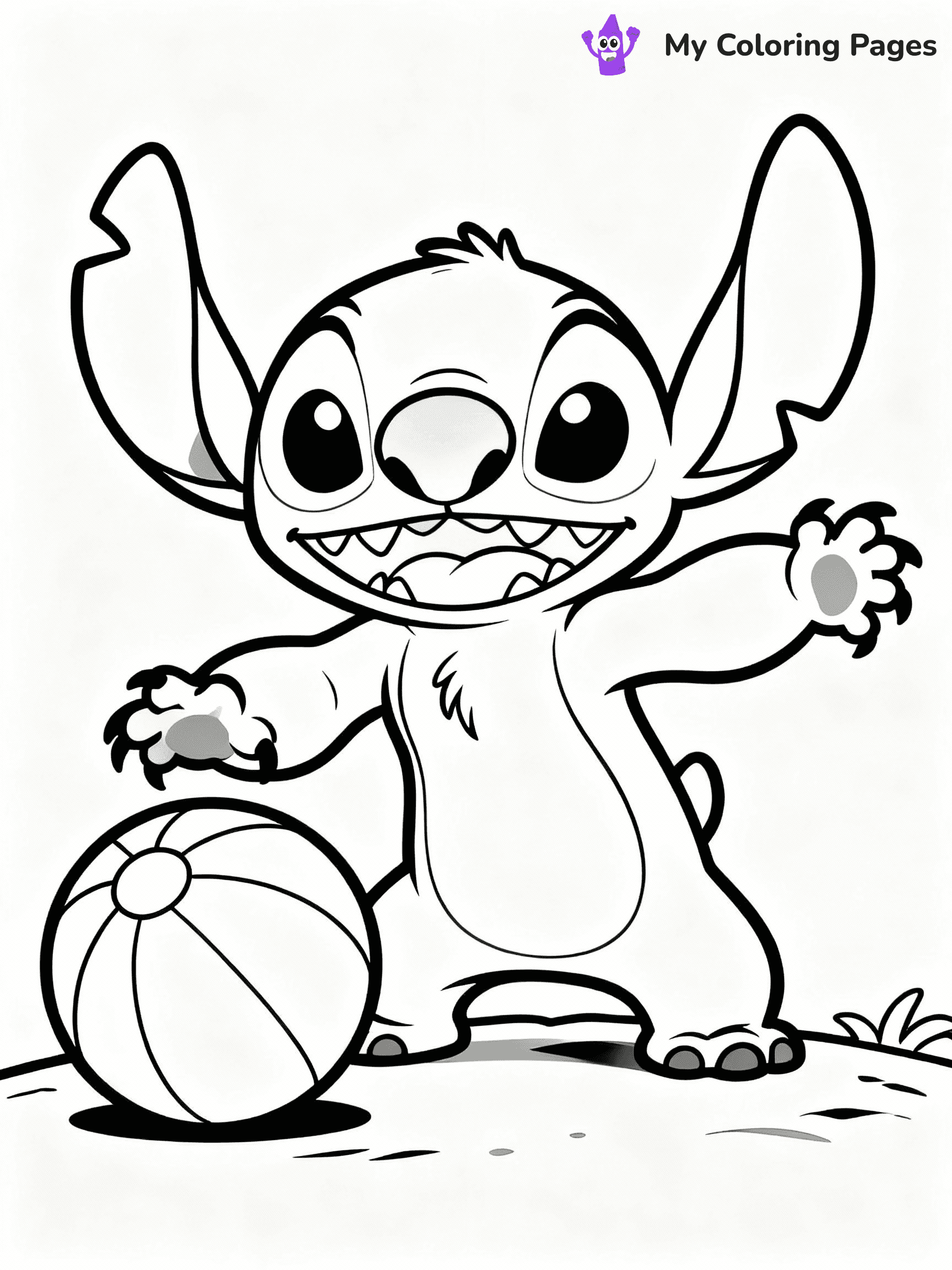 ⚠️ CRITICAL REQUIREMENT - ABSOLUTE BLACK AND WHITE ONLY ⚠️
This MUST be a BLACK AND WHITE line drawing ONLY. NO COLORS whatsoever.
- ONLY pure black lines (#000000) on pure white background (#FFFFFF)
- ABSOLUTELY NO colors, NO shading, NO gradients, NO grayscale
- If there are ANY colors in the output, the image is REJECTED
- This is a COLORING PAGE - meant to be COLORED IN by children
- The output must be UNCOLORED line art ready for coloring
⚠️ SUBJECT TO DRAW: Stitch from Lilo & Stitch playing with a beach ball. PURE OUTLINES. NO FILLS, SHADING, GREYSCALE. WHITE BACKGROUND.
(REMEMBER: Output must be BLACK AND WHITE line art only, NOT colored!)
# Flat, Friendly Cartoon Line-Art Coloring Page
You are generating a **pure black-and-white binary image** of a child-friendly cartoon scene combining characters and background scenery in one cohesive composition.
## Rendering Rules (Strict)
- Only two colors: pure black (#000000) outlines and pure white (#FFFFFF) background.
- No grayscale, shading, gradients, tints, fills, transparency, or partial pixels.
- No antialiasing or blended edges; every pixel is 100% black or white.
- No solid black fills inside shapes — all areas inside outlines must remain white.
- No dark clothing areas or filled tone blocks; all garments outlined only.
- No shadows, textures, lighting, or tonal variations.
- Must look like flat binary vector line-art for coloring pages.
- PURE BINARY LINE-ART; NO FILLS (HAIR/CLOTHES/SKIN), SHADING, OR GREY.
## Drawing & Composition
- **Medium, consistent line weight**; clean closed outlines easy to color inside.
- **Flat, simple, child-friendly design** — no realism or 3D depth.
- Characters are **grounded on a surface**, centered and large.
- **Balanced composition** with clear silhouettes and minimal props.
## Scenery & Style
- Landmarks (e.g., mosque, CN Tower) and scenery (trees, benches, waves) drawn with **black outlines only.**
- For real-world figures, teams, or places, show accurate details using only black outlines—no text or logos. Use distinctive uniform patterns, abstract symbols, and landmark silhouettes to convey identity.
- Keep **consistent perspective**; no floating elements.
- **Style:** whimsical **Doodle Art Alley** — rounded, friendly outlines.
- May adapt shapes from **Crayola, Disney, Peppa Pig, Cocomelon** — *by shape only, never color.*
- Final output: **flat, crisp, binary (#000000/#FFFFFF)**, **no filled color or background text.**
⚠️ FINAL REMINDER: Draw the subject "Stitch from Lilo & Stitch playing with a beach ball. PURE OUTLINES. NO FILLS, SHADING, GREYSCALE. WHITE BACKGROUND." as BLACK AND WHITE line art. Zero colors in output.