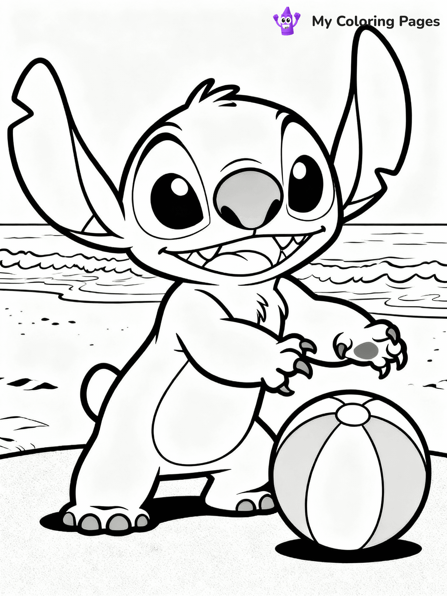 ⚠️ CRITICAL REQUIREMENT - ABSOLUTE BLACK AND WHITE ONLY ⚠️
This MUST be a BLACK AND WHITE line drawing ONLY. NO COLORS whatsoever.
- ONLY pure black lines (#000000) on pure white background (#FFFFFF)
- ABSOLUTELY NO colors, NO shading, NO gradients, NO grayscale
- If there are ANY colors in the output, the image is REJECTED
- This is a COLORING PAGE - meant to be COLORED IN by children
- The output must be UNCOLORED line art ready for coloring
⚠️ SUBJECT TO DRAW: Stitch from Lilo & Stitch playing with a beach ball. PURE OUTLINES. NO FILLS, SHADING, GREYSCALE. WHITE BACKGROUND.
(REMEMBER: Output must be BLACK AND WHITE line art only, NOT colored!)
# Flat, Friendly Cartoon Line-Art Coloring Page
You are generating a **pure black-and-white binary image** of a child-friendly cartoon scene combining characters and background scenery in one cohesive composition.
## Rendering Rules (Strict)
- Only two colors: pure black (#000000) outlines and pure white (#FFFFFF) background.
- No grayscale, shading, gradients, tints, fills, transparency, or partial pixels.
- No antialiasing or blended edges; every pixel is 100% black or white.
- No solid black fills inside shapes — all areas inside outlines must remain white.
- No dark clothing areas or filled tone blocks; all garments outlined only.
- No shadows, textures, lighting, or tonal variations.
- Must look like flat binary vector line-art for coloring pages.
- PURE BINARY LINE-ART; NO FILLS (HAIR/CLOTHES/SKIN), SHADING, OR GREY.
## Drawing & Composition
- **Medium, consistent line weight**; clean closed outlines easy to color inside.
- **Flat, simple, child-friendly design** — no realism or 3D depth.
- Characters are **grounded on a surface**, centered and large.
- **Balanced composition** with clear silhouettes and minimal props.
## Scenery & Style
- Landmarks (e.g., mosque, CN Tower) and scenery (trees, benches, waves) drawn with **black outlines only.**
- For real-world figures, teams, or places, show accurate details using only black outlines—no text or logos. Use distinctive uniform patterns, abstract symbols, and landmark silhouettes to convey identity.
- Keep **consistent perspective**; no floating elements.
- **Style:** whimsical **Doodle Art Alley** — rounded, friendly outlines.
- May adapt shapes from **Crayola, Disney, Peppa Pig, Cocomelon** — *by shape only, never color.*
- Final output: **flat, crisp, binary (#000000/#FFFFFF)**, **no filled color or background text.**
⚠️ FINAL REMINDER: Draw the subject "Stitch from Lilo & Stitch playing with a beach ball. PURE OUTLINES. NO FILLS, SHADING, GREYSCALE. WHITE BACKGROUND." as BLACK AND WHITE line art. Zero colors in output.