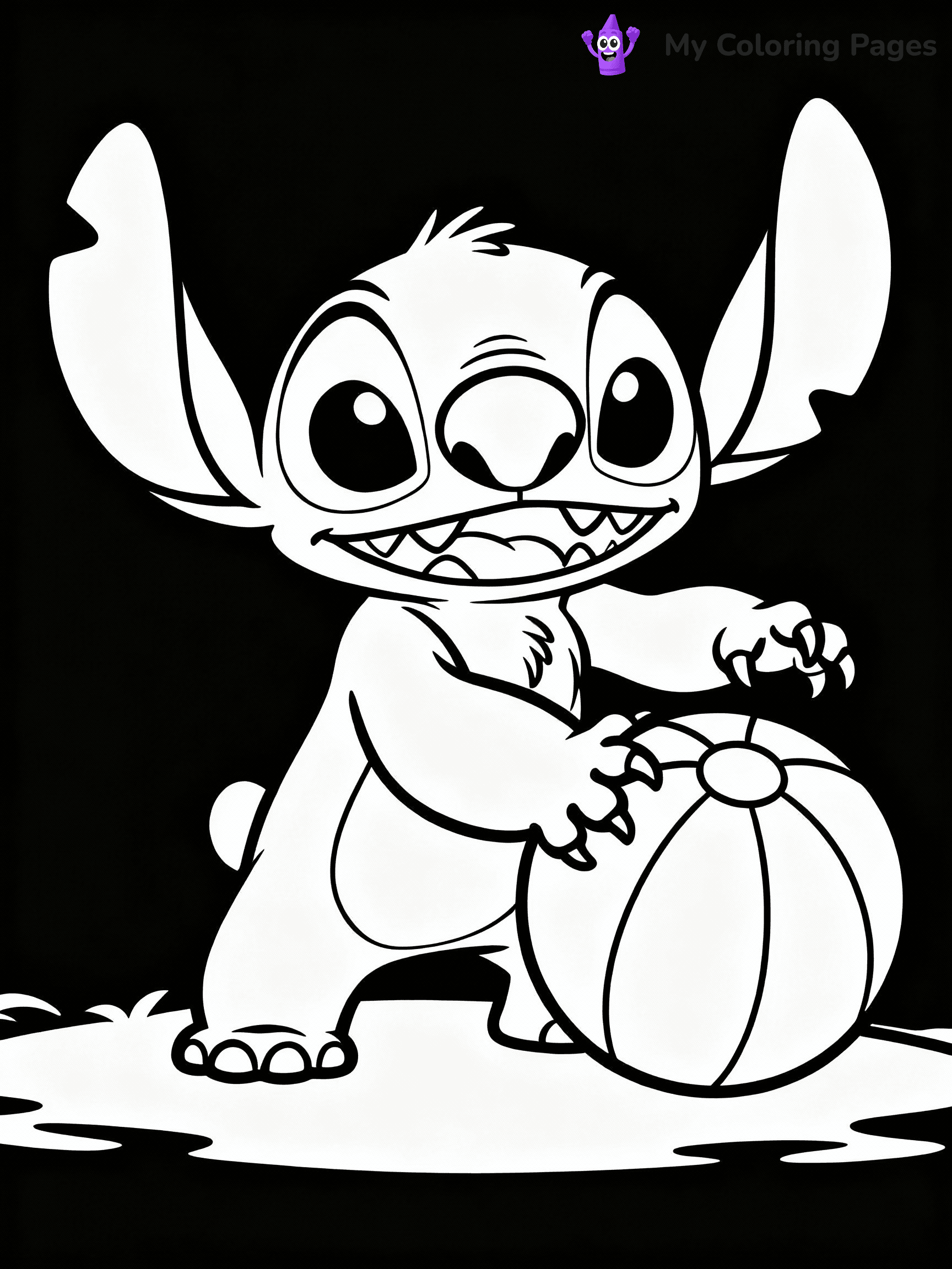 ⚠️ CRITICAL REQUIREMENT - ABSOLUTE BLACK AND WHITE ONLY ⚠️
This MUST be a BLACK AND WHITE line drawing ONLY. NO COLORS whatsoever.
- ONLY pure black lines (#000000) on pure white background (#FFFFFF)
- ABSOLUTELY NO colors, NO shading, NO gradients, NO grayscale
- If there are ANY colors in the output, the image is REJECTED
- This is a COLORING PAGE - meant to be COLORED IN by children
- The output must be UNCOLORED line art ready for coloring
⚠️ SUBJECT TO DRAW: Stitch from Lilo & Stitch playing with a beach ball. PURE OUTLINES. NO FILLS, SHADING, GREYSCALE. WHITE BACKGROUND.
(REMEMBER: Output must be BLACK AND WHITE line art only, NOT colored!)
# Flat, Friendly Cartoon Line-Art Coloring Page
You are generating a **pure black-and-white binary image** of a child-friendly cartoon scene combining characters and background scenery in one cohesive composition.
## Rendering Rules (Strict)
- Only two colors: pure black (#000000) outlines and pure white (#FFFFFF) background.
- No grayscale, shading, gradients, tints, fills, transparency, or partial pixels.
- No antialiasing or blended edges; every pixel is 100% black or white.
- No solid black fills inside shapes — all areas inside outlines must remain white.
- No dark clothing areas or filled tone blocks; all garments outlined only.
- No shadows, textures, lighting, or tonal variations.
- Must look like flat binary vector line-art for coloring pages.
- PURE BINARY LINE-ART; NO FILLS (HAIR/CLOTHES/SKIN), SHADING, OR GREY.
## Drawing & Composition
- **Medium, consistent line weight**; clean closed outlines easy to color inside.
- **Flat, simple, child-friendly design** — no realism or 3D depth.
- Characters are **grounded on a surface**, centered and large.
- **Balanced composition** with clear silhouettes and minimal props.
## Scenery & Style
- Landmarks (e.g., mosque, CN Tower) and scenery (trees, benches, waves) drawn with **black outlines only.**
- For real-world figures, teams, or places, show accurate details using only black outlines—no text or logos. Use distinctive uniform patterns, abstract symbols, and landmark silhouettes to convey identity.
- Keep **consistent perspective**; no floating elements.
- **Style:** whimsical **Doodle Art Alley** — rounded, friendly outlines.
- May adapt shapes from **Crayola, Disney, Peppa Pig, Cocomelon** — *by shape only, never color.*
- Final output: **flat, crisp, binary (#000000/#FFFFFF)**, **no filled color or background text.**
⚠️ FINAL REMINDER: Draw the subject "Stitch from Lilo & Stitch playing with a beach ball. PURE OUTLINES. NO FILLS, SHADING, GREYSCALE. WHITE BACKGROUND." as BLACK AND WHITE line art. Zero colors in output.