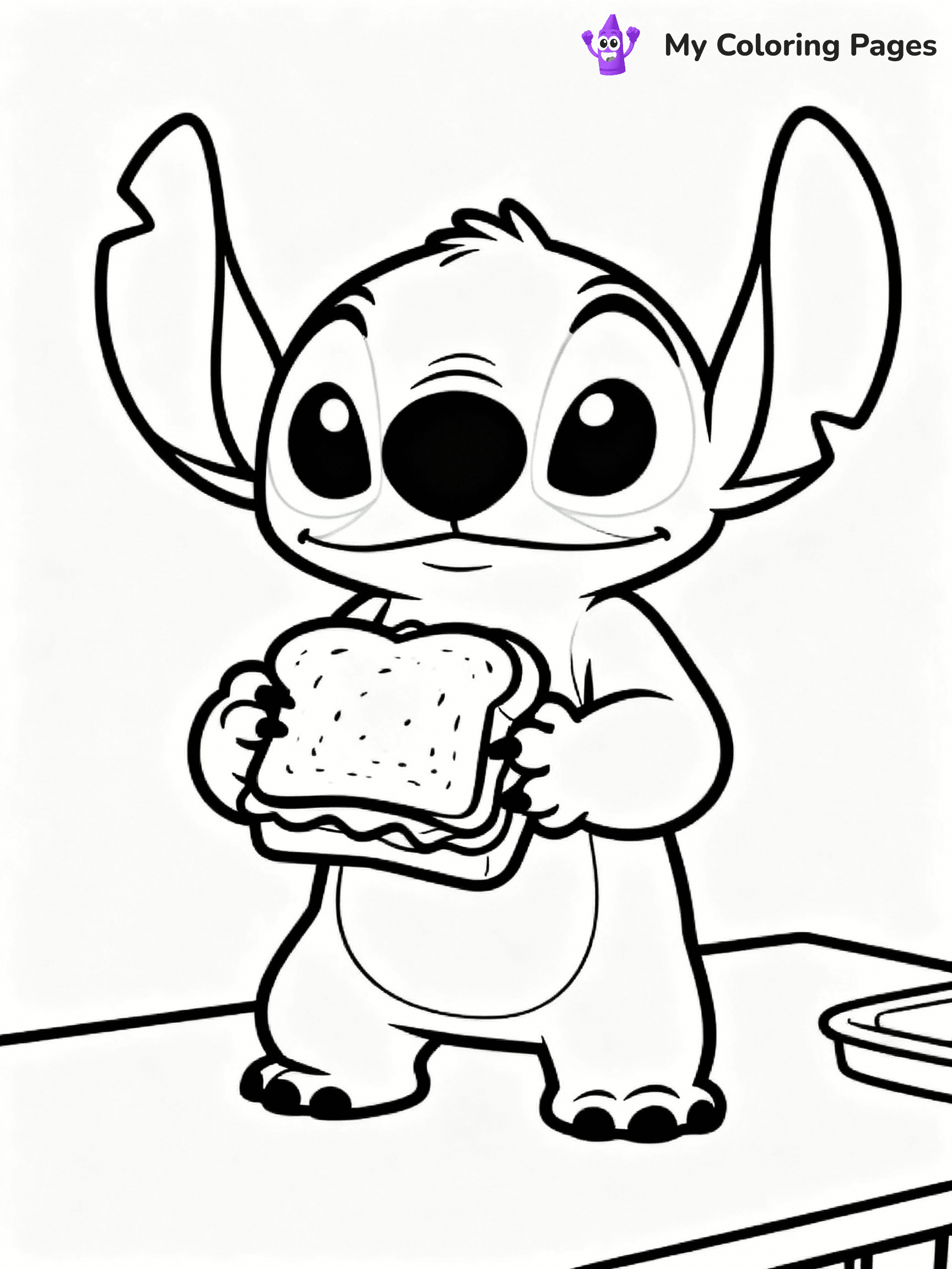 ⚠️ CRITICAL REQUIREMENT - ABSOLUTE BLACK AND WHITE ONLY ⚠️
This MUST be a BLACK AND WHITE line drawing ONLY. NO COLORS whatsoever.
- ONLY pure black lines (#000000) on pure white background (#FFFFFF)
- ABSOLUTELY NO colors, NO shading, NO gradients, NO grayscale
- If there are ANY colors in the output, the image is REJECTED
- This is a COLORING PAGE - meant to be COLORED IN by children
- The output must be UNCOLORED line art ready for coloring
⚠️ SUBJECT TO DRAW: Stitch from Lilo & Stitch preparing a sandwich. PURE BLACK OUTLINES ONLY. NO FILLS, SHADING, GREYSCALE, OR BACKGROUND COLOR.
(REMEMBER: Output must be BLACK AND WHITE line art only, NOT colored!)
# Flat, Friendly Cartoon Line-Art Coloring Page
You are generating a **pure black-and-white binary image** of a child-friendly cartoon scene combining characters and background scenery in one cohesive composition.
## Rendering Rules (Strict)
- Only two colors: pure black (#000000) outlines and pure white (#FFFFFF) background.
- No grayscale, shading, gradients, tints, fills, transparency, or partial pixels.
- No antialiasing or blended edges; every pixel is 100% black or white.
- No solid black fills inside shapes — all areas inside outlines must remain white.
- No dark clothing areas or filled tone blocks; all garments outlined only.
- No shadows, textures, lighting, or tonal variations.
- Must look like flat binary vector line-art for coloring pages.
- PURE BINARY LINE-ART; NO FILLS (HAIR/CLOTHES/SKIN), SHADING, OR GREY.
## Drawing & Composition
- **Medium, consistent line weight**; clean closed outlines easy to color inside.
- **Flat, simple, child-friendly design** — no realism or 3D depth.
- Characters are **grounded on a surface**, centered and large.
- **Balanced composition** with clear silhouettes and minimal props.
## Scenery & Style
- Landmarks (e.g., mosque, CN Tower) and scenery (trees, benches, waves) drawn with **black outlines only.**
- For real-world figures, teams, or places, show accurate details using only black outlines—no text or logos. Use distinctive uniform patterns, abstract symbols, and landmark silhouettes to convey identity.
- Keep **consistent perspective**; no floating elements.
- **Style:** whimsical **Doodle Art Alley** — rounded, friendly outlines.
- May adapt shapes from **Crayola, Disney, Peppa Pig, Cocomelon** — *by shape only, never color.*
- Final output: **flat, crisp, binary (#000000/#FFFFFF)**, **no filled color or background text.**
⚠️ FINAL REMINDER: Draw the subject "Stitch from Lilo & Stitch preparing a sandwich. PURE BLACK OUTLINES ONLY. NO FILLS, SHADING, GREYSCALE, OR BACKGROUND COLOR." as BLACK AND WHITE line art. Zero colors in output.