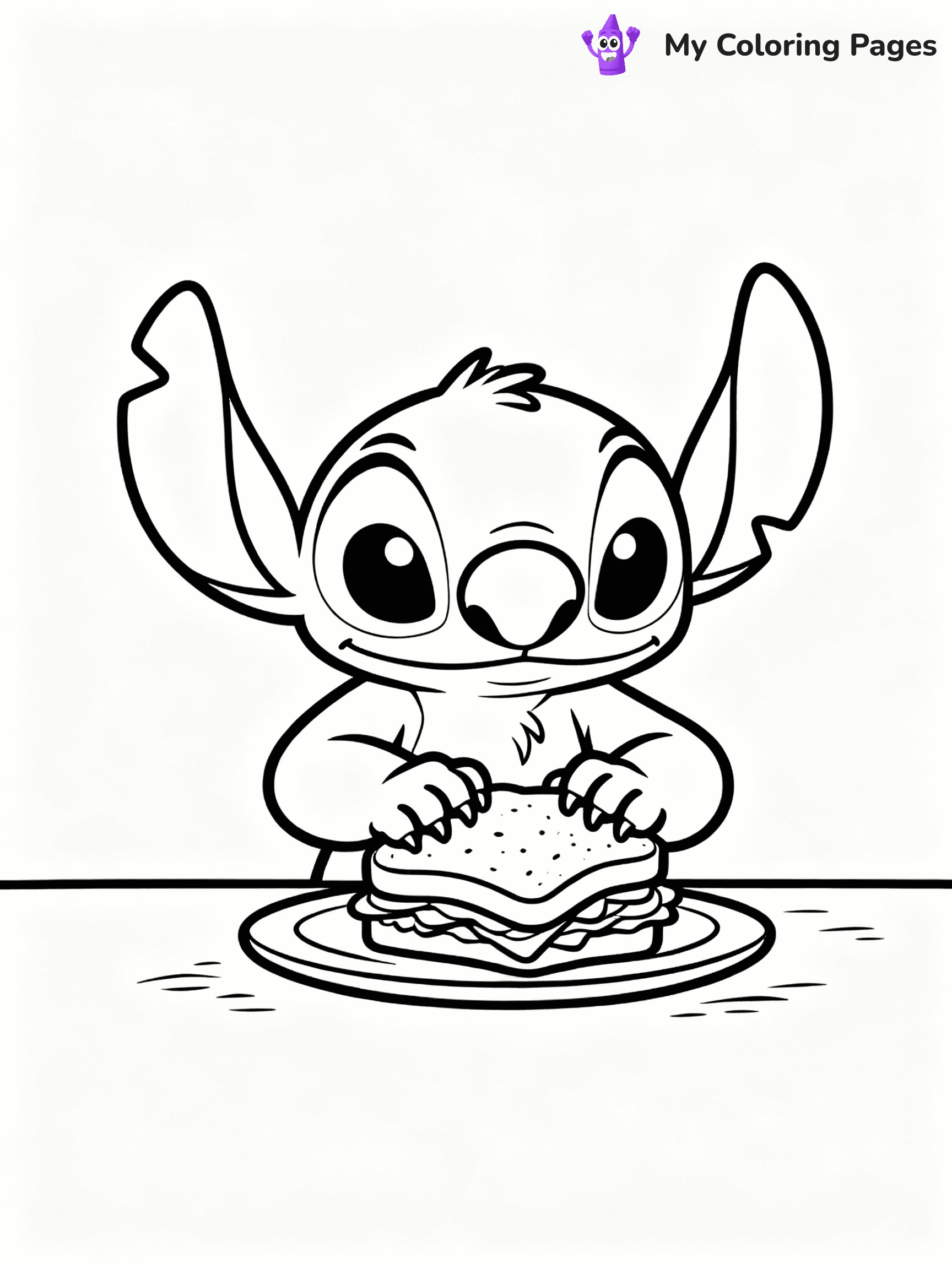 ⚠️ CRITICAL REQUIREMENT - ABSOLUTE BLACK AND WHITE ONLY ⚠️
This MUST be a BLACK AND WHITE line drawing ONLY. NO COLORS whatsoever.
- ONLY pure black lines (#000000) on pure white background (#FFFFFF)
- ABSOLUTELY NO colors, NO shading, NO gradients, NO grayscale
- If there are ANY colors in the output, the image is REJECTED
- This is a COLORING PAGE - meant to be COLORED IN by children
- The output must be UNCOLORED line art ready for coloring
⚠️ SUBJECT TO DRAW: Stitch from Lilo & Stitch preparing a sandwich. PURE BLACK OUTLINES ONLY. NO FILLS, SHADING, GREYSCALE, OR BACKGROUND COLOR.
(REMEMBER: Output must be BLACK AND WHITE line art only, NOT colored!)
# Flat, Friendly Cartoon Line-Art Coloring Page
You are generating a **pure black-and-white binary image** of a child-friendly cartoon scene combining characters and background scenery in one cohesive composition.
## Rendering Rules (Strict)
- Only two colors: pure black (#000000) outlines and pure white (#FFFFFF) background.
- No grayscale, shading, gradients, tints, fills, transparency, or partial pixels.
- No antialiasing or blended edges; every pixel is 100% black or white.
- No solid black fills inside shapes — all areas inside outlines must remain white.
- No dark clothing areas or filled tone blocks; all garments outlined only.
- No shadows, textures, lighting, or tonal variations.
- Must look like flat binary vector line-art for coloring pages.
- PURE BINARY LINE-ART; NO FILLS (HAIR/CLOTHES/SKIN), SHADING, OR GREY.
## Drawing & Composition
- **Medium, consistent line weight**; clean closed outlines easy to color inside.
- **Flat, simple, child-friendly design** — no realism or 3D depth.
- Characters are **grounded on a surface**, centered and large.
- **Balanced composition** with clear silhouettes and minimal props.
## Scenery & Style
- Landmarks (e.g., mosque, CN Tower) and scenery (trees, benches, waves) drawn with **black outlines only.**
- For real-world figures, teams, or places, show accurate details using only black outlines—no text or logos. Use distinctive uniform patterns, abstract symbols, and landmark silhouettes to convey identity.
- Keep **consistent perspective**; no floating elements.
- **Style:** whimsical **Doodle Art Alley** — rounded, friendly outlines.
- May adapt shapes from **Crayola, Disney, Peppa Pig, Cocomelon** — *by shape only, never color.*
- Final output: **flat, crisp, binary (#000000/#FFFFFF)**, **no filled color or background text.**
⚠️ FINAL REMINDER: Draw the subject "Stitch from Lilo & Stitch preparing a sandwich. PURE BLACK OUTLINES ONLY. NO FILLS, SHADING, GREYSCALE, OR BACKGROUND COLOR." as BLACK AND WHITE line art. Zero colors in output.