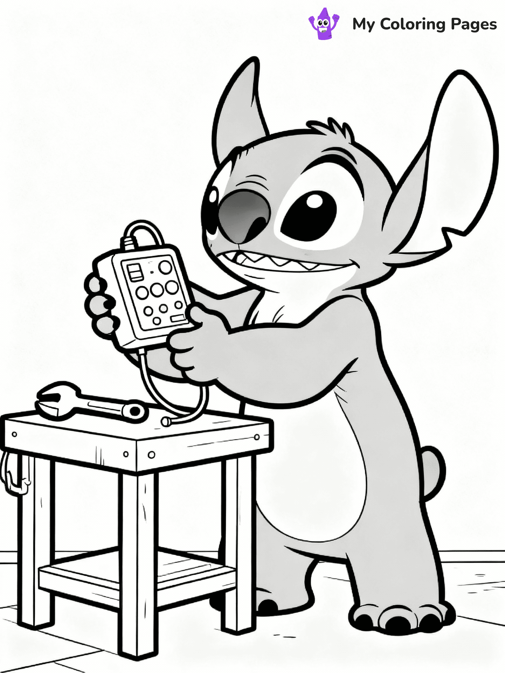 ⚠️ CRITICAL REQUIREMENT - ABSOLUTE BLACK AND WHITE ONLY ⚠️
This MUST be a BLACK AND WHITE line drawing ONLY. NO COLORS whatsoever.
- ONLY pure black lines (#000000) on pure white background (#FFFFFF)
- ABSOLUTELY NO colors, NO shading, NO gradients, NO grayscale
- If there are ANY colors in the output, the image is REJECTED
- This is a COLORING PAGE - meant to be COLORED IN by children
- The output must be UNCOLORED line art ready for coloring
⚠️ SUBJECT TO DRAW: Jumba from Lilo & Stitch inventing a new gadget. STRICTLY BINARY LINE ART. NO FILLS, SHADING, COLOR. MUST BE WHITE BACKGROUND.
(REMEMBER: Output must be BLACK AND WHITE line art only, NOT colored!)
# Flat, Friendly Cartoon Line-Art Coloring Page
You are generating a **pure black-and-white binary image** of a child-friendly cartoon scene combining characters and background scenery in one cohesive composition.
## Rendering Rules (Strict)
- Only two colors: pure black (#000000) outlines and pure white (#FFFFFF) background.
- No grayscale, shading, gradients, tints, fills, transparency, or partial pixels.
- No antialiasing or blended edges; every pixel is 100% black or white.
- No solid black fills inside shapes — all areas inside outlines must remain white.
- No dark clothing areas or filled tone blocks; all garments outlined only.
- No shadows, textures, lighting, or tonal variations.
- Must look like flat binary vector line-art for coloring pages.
- PURE BINARY LINE-ART; NO FILLS (HAIR/CLOTHES/SKIN), SHADING, OR GREY.
## Drawing & Composition
- **Medium, consistent line weight**; clean closed outlines easy to color inside.
- **Flat, simple, child-friendly design** — no realism or 3D depth.
- Characters are **grounded on a surface**, centered and large.
- **Balanced composition** with clear silhouettes and minimal props.
## Scenery & Style
- Landmarks (e.g., mosque, CN Tower) and scenery (trees, benches, waves) drawn with **black outlines only.**
- For real-world figures, teams, or places, show accurate details using only black outlines—no text or logos. Use distinctive uniform patterns, abstract symbols, and landmark silhouettes to convey identity.
- Keep **consistent perspective**; no floating elements.
- **Style:** whimsical **Doodle Art Alley** — rounded, friendly outlines.
- May adapt shapes from **Crayola, Disney, Peppa Pig, Cocomelon** — *by shape only, never color.*
- Final output: **flat, crisp, binary (#000000/#FFFFFF)**, **no filled color or background text.**
⚠️ FINAL REMINDER: Draw the subject "Jumba from Lilo & Stitch inventing a new gadget. STRICTLY BINARY LINE ART. NO FILLS, SHADING, COLOR. MUST BE WHITE BACKGROUND." as BLACK AND WHITE line art. Zero colors in output.