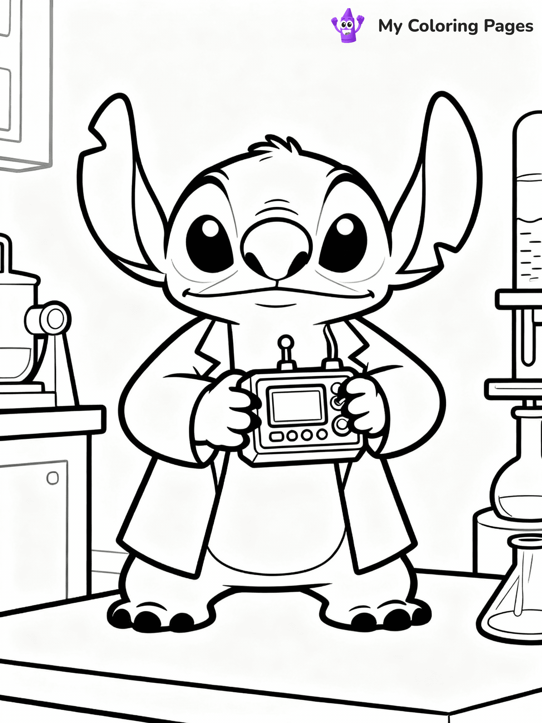 ⚠️ CRITICAL REQUIREMENT - ABSOLUTE BLACK AND WHITE ONLY ⚠️
This MUST be a BLACK AND WHITE line drawing ONLY. NO COLORS whatsoever.
- ONLY pure black lines (#000000) on pure white background (#FFFFFF)
- ABSOLUTELY NO colors, NO shading, NO gradients, NO grayscale
- If there are ANY colors in the output, the image is REJECTED
- This is a COLORING PAGE - meant to be COLORED IN by children
- The output must be UNCOLORED line art ready for coloring
⚠️ SUBJECT TO DRAW: Jumba from Lilo & Stitch inventing a new gadget. STRICTLY BINARY LINE ART. NO FILLS, SHADING, COLOR. MUST BE WHITE BACKGROUND.
(REMEMBER: Output must be BLACK AND WHITE line art only, NOT colored!)
# Flat, Friendly Cartoon Line-Art Coloring Page
You are generating a **pure black-and-white binary image** of a child-friendly cartoon scene combining characters and background scenery in one cohesive composition.
## Rendering Rules (Strict)
- Only two colors: pure black (#000000) outlines and pure white (#FFFFFF) background.
- No grayscale, shading, gradients, tints, fills, transparency, or partial pixels.
- No antialiasing or blended edges; every pixel is 100% black or white.
- No solid black fills inside shapes — all areas inside outlines must remain white.
- No dark clothing areas or filled tone blocks; all garments outlined only.
- No shadows, textures, lighting, or tonal variations.
- Must look like flat binary vector line-art for coloring pages.
- PURE BINARY LINE-ART; NO FILLS (HAIR/CLOTHES/SKIN), SHADING, OR GREY.
## Drawing & Composition
- **Medium, consistent line weight**; clean closed outlines easy to color inside.
- **Flat, simple, child-friendly design** — no realism or 3D depth.
- Characters are **grounded on a surface**, centered and large.
- **Balanced composition** with clear silhouettes and minimal props.
## Scenery & Style
- Landmarks (e.g., mosque, CN Tower) and scenery (trees, benches, waves) drawn with **black outlines only.**
- For real-world figures, teams, or places, show accurate details using only black outlines—no text or logos. Use distinctive uniform patterns, abstract symbols, and landmark silhouettes to convey identity.
- Keep **consistent perspective**; no floating elements.
- **Style:** whimsical **Doodle Art Alley** — rounded, friendly outlines.
- May adapt shapes from **Crayola, Disney, Peppa Pig, Cocomelon** — *by shape only, never color.*
- Final output: **flat, crisp, binary (#000000/#FFFFFF)**, **no filled color or background text.**
⚠️ FINAL REMINDER: Draw the subject "Jumba from Lilo & Stitch inventing a new gadget. STRICTLY BINARY LINE ART. NO FILLS, SHADING, COLOR. MUST BE WHITE BACKGROUND." as BLACK AND WHITE line art. Zero colors in output.