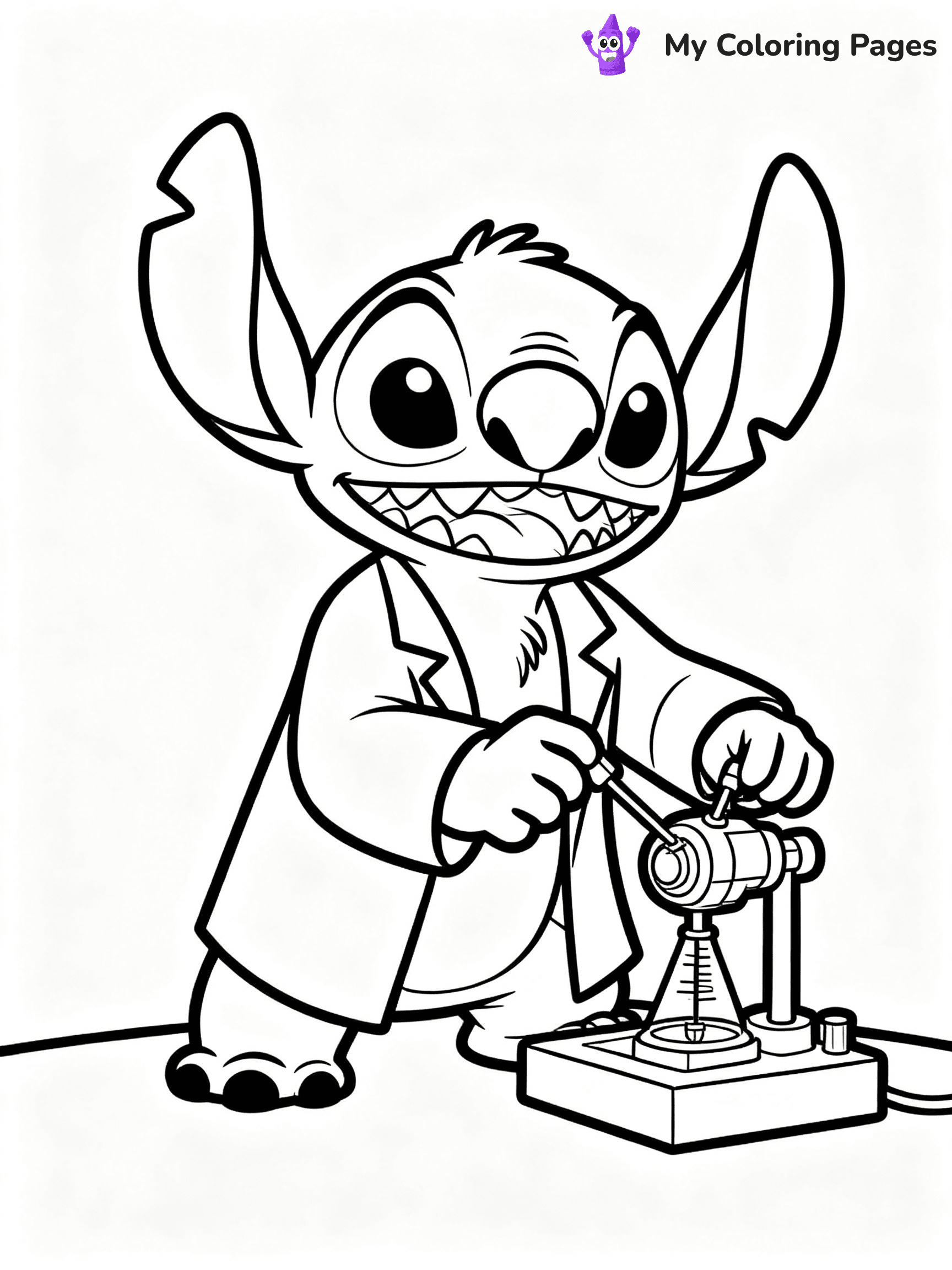 ⚠️ CRITICAL REQUIREMENT - ABSOLUTE BLACK AND WHITE ONLY ⚠️
This MUST be a BLACK AND WHITE line drawing ONLY. NO COLORS whatsoever.
- ONLY pure black lines (#000000) on pure white background (#FFFFFF)
- ABSOLUTELY NO colors, NO shading, NO gradients, NO grayscale
- If there are ANY colors in the output, the image is REJECTED
- This is a COLORING PAGE - meant to be COLORED IN by children
- The output must be UNCOLORED line art ready for coloring
⚠️ SUBJECT TO DRAW: Jumba from Lilo & Stitch inventing a new gadget. STRICTLY BINARY LINE ART. NO FILLS, SHADING, COLOR. MUST BE WHITE BACKGROUND.
(REMEMBER: Output must be BLACK AND WHITE line art only, NOT colored!)
# Flat, Friendly Cartoon Line-Art Coloring Page
You are generating a **pure black-and-white binary image** of a child-friendly cartoon scene combining characters and background scenery in one cohesive composition.
## Rendering Rules (Strict)
- Only two colors: pure black (#000000) outlines and pure white (#FFFFFF) background.
- No grayscale, shading, gradients, tints, fills, transparency, or partial pixels.
- No antialiasing or blended edges; every pixel is 100% black or white.
- No solid black fills inside shapes — all areas inside outlines must remain white.
- No dark clothing areas or filled tone blocks; all garments outlined only.
- No shadows, textures, lighting, or tonal variations.
- Must look like flat binary vector line-art for coloring pages.
- PURE BINARY LINE-ART; NO FILLS (HAIR/CLOTHES/SKIN), SHADING, OR GREY.
## Drawing & Composition
- **Medium, consistent line weight**; clean closed outlines easy to color inside.
- **Flat, simple, child-friendly design** — no realism or 3D depth.
- Characters are **grounded on a surface**, centered and large.
- **Balanced composition** with clear silhouettes and minimal props.
## Scenery & Style
- Landmarks (e.g., mosque, CN Tower) and scenery (trees, benches, waves) drawn with **black outlines only.**
- For real-world figures, teams, or places, show accurate details using only black outlines—no text or logos. Use distinctive uniform patterns, abstract symbols, and landmark silhouettes to convey identity.
- Keep **consistent perspective**; no floating elements.
- **Style:** whimsical **Doodle Art Alley** — rounded, friendly outlines.
- May adapt shapes from **Crayola, Disney, Peppa Pig, Cocomelon** — *by shape only, never color.*
- Final output: **flat, crisp, binary (#000000/#FFFFFF)**, **no filled color or background text.**
⚠️ FINAL REMINDER: Draw the subject "Jumba from Lilo & Stitch inventing a new gadget. STRICTLY BINARY LINE ART. NO FILLS, SHADING, COLOR. MUST BE WHITE BACKGROUND." as BLACK AND WHITE line art. Zero colors in output.