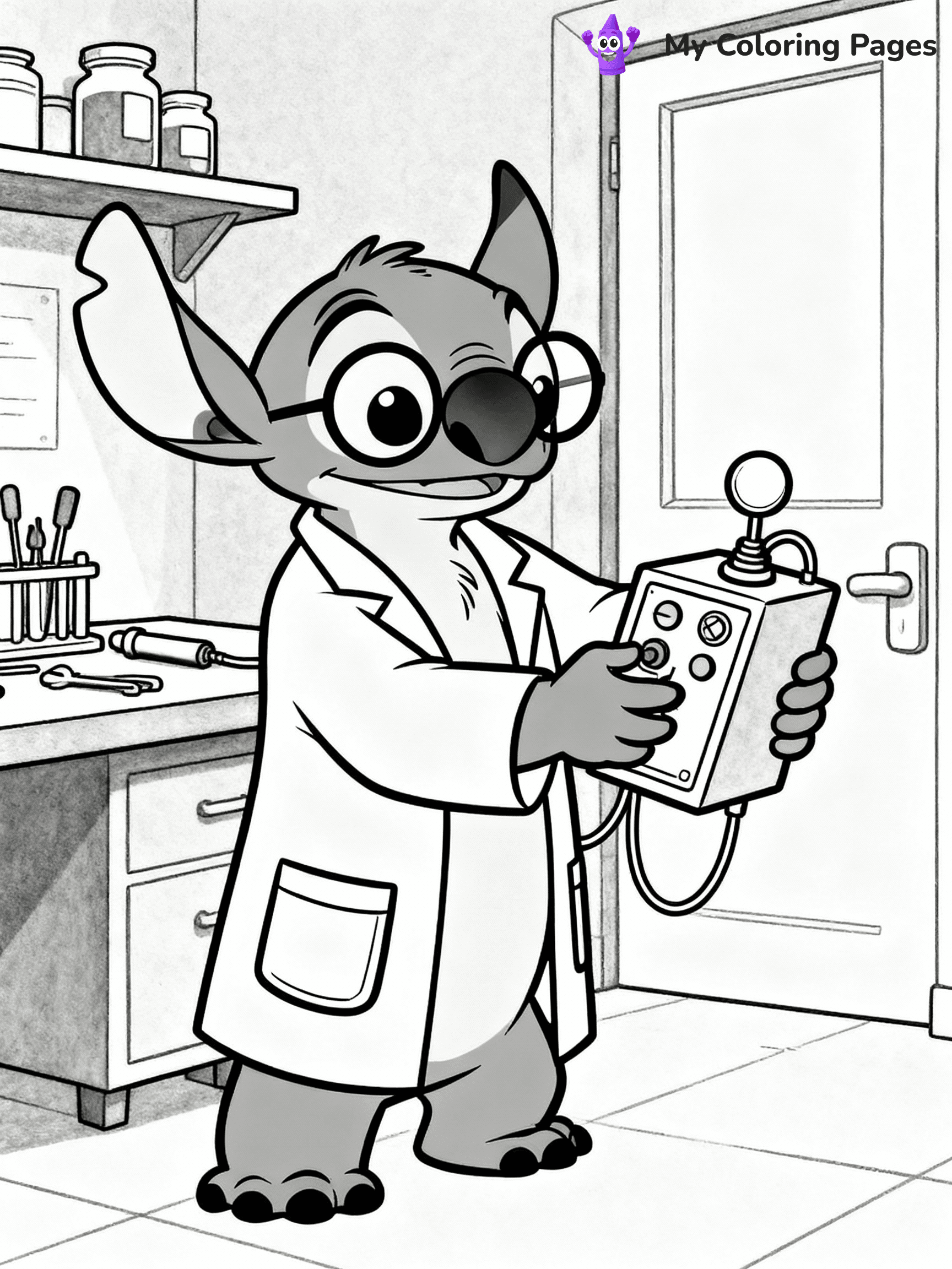 ⚠️ CRITICAL REQUIREMENT - ABSOLUTE BLACK AND WHITE ONLY ⚠️
This MUST be a BLACK AND WHITE line drawing ONLY. NO COLORS whatsoever.
- ONLY pure black lines (#000000) on pure white background (#FFFFFF)
- ABSOLUTELY NO colors, NO shading, NO gradients, NO grayscale
- If there are ANY colors in the output, the image is REJECTED
- This is a COLORING PAGE - meant to be COLORED IN by children
- The output must be UNCOLORED line art ready for coloring
⚠️ SUBJECT TO DRAW: Jumba from Lilo & Stitch inventing a new gadget. STRICTLY BINARY LINE ART. NO FILLS, SHADING, COLOR. MUST BE WHITE BACKGROUND.
(REMEMBER: Output must be BLACK AND WHITE line art only, NOT colored!)
# Flat, Friendly Cartoon Line-Art Coloring Page
You are generating a **pure black-and-white binary image** of a child-friendly cartoon scene combining characters and background scenery in one cohesive composition.
## Rendering Rules (Strict)
- Only two colors: pure black (#000000) outlines and pure white (#FFFFFF) background.
- No grayscale, shading, gradients, tints, fills, transparency, or partial pixels.
- No antialiasing or blended edges; every pixel is 100% black or white.
- No solid black fills inside shapes — all areas inside outlines must remain white.
- No dark clothing areas or filled tone blocks; all garments outlined only.
- No shadows, textures, lighting, or tonal variations.
- Must look like flat binary vector line-art for coloring pages.
- PURE BINARY LINE-ART; NO FILLS (HAIR/CLOTHES/SKIN), SHADING, OR GREY.
## Drawing & Composition
- **Medium, consistent line weight**; clean closed outlines easy to color inside.
- **Flat, simple, child-friendly design** — no realism or 3D depth.
- Characters are **grounded on a surface**, centered and large.
- **Balanced composition** with clear silhouettes and minimal props.
## Scenery & Style
- Landmarks (e.g., mosque, CN Tower) and scenery (trees, benches, waves) drawn with **black outlines only.**
- For real-world figures, teams, or places, show accurate details using only black outlines—no text or logos. Use distinctive uniform patterns, abstract symbols, and landmark silhouettes to convey identity.
- Keep **consistent perspective**; no floating elements.
- **Style:** whimsical **Doodle Art Alley** — rounded, friendly outlines.
- May adapt shapes from **Crayola, Disney, Peppa Pig, Cocomelon** — *by shape only, never color.*
- Final output: **flat, crisp, binary (#000000/#FFFFFF)**, **no filled color or background text.**
⚠️ FINAL REMINDER: Draw the subject "Jumba from Lilo & Stitch inventing a new gadget. STRICTLY BINARY LINE ART. NO FILLS, SHADING, COLOR. MUST BE WHITE BACKGROUND." as BLACK AND WHITE line art. Zero colors in output.