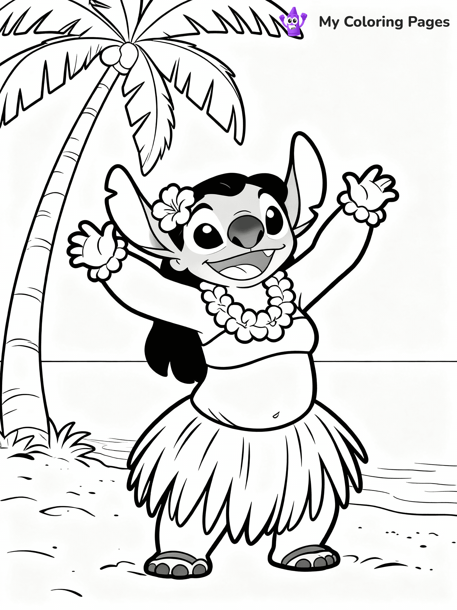 ⚠️ CRITICAL REQUIREMENT - ABSOLUTE BLACK AND WHITE ONLY ⚠️
This MUST be a BLACK AND WHITE line drawing ONLY. NO COLORS whatsoever.
- ONLY pure black lines (#000000) on pure white background (#FFFFFF)
- ABSOLUTELY NO colors, NO shading, NO gradients, NO grayscale
- If there are ANY colors in the output, the image is REJECTED
- This is a COLORING PAGE - meant to be COLORED IN by children
- The output must be UNCOLORED line art ready for coloring
⚠️ SUBJECT TO DRAW: Nani from Lilo & Stitch teaching hula dancing. STRICTLY BINARY LINE ART. NO FILLS, SHADING, COLOR. MUST BE WHITE BACKGROUND.
(REMEMBER: Output must be BLACK AND WHITE line art only, NOT colored!)
# Flat, Friendly Cartoon Line-Art Coloring Page
You are generating a **pure black-and-white binary image** of a child-friendly cartoon scene combining characters and background scenery in one cohesive composition.
## Rendering Rules (Strict)
- Only two colors: pure black (#000000) outlines and pure white (#FFFFFF) background.
- No grayscale, shading, gradients, tints, fills, transparency, or partial pixels.
- No antialiasing or blended edges; every pixel is 100% black or white.
- No solid black fills inside shapes — all areas inside outlines must remain white.
- No dark clothing areas or filled tone blocks; all garments outlined only.
- No shadows, textures, lighting, or tonal variations.
- Must look like flat binary vector line-art for coloring pages.
- PURE BINARY LINE-ART; NO FILLS (HAIR/CLOTHES/SKIN), SHADING, OR GREY.
## Drawing & Composition
- **Medium, consistent line weight**; clean closed outlines easy to color inside.
- **Flat, simple, child-friendly design** — no realism or 3D depth.
- Characters are **grounded on a surface**, centered and large.
- **Balanced composition** with clear silhouettes and minimal props.
## Scenery & Style
- Landmarks (e.g., mosque, CN Tower) and scenery (trees, benches, waves) drawn with **black outlines only.**
- For real-world figures, teams, or places, show accurate details using only black outlines—no text or logos. Use distinctive uniform patterns, abstract symbols, and landmark silhouettes to convey identity.
- Keep **consistent perspective**; no floating elements.
- **Style:** whimsical **Doodle Art Alley** — rounded, friendly outlines.
- May adapt shapes from **Crayola, Disney, Peppa Pig, Cocomelon** — *by shape only, never color.*
- Final output: **flat, crisp, binary (#000000/#FFFFFF)**, **no filled color or background text.**
⚠️ FINAL REMINDER: Draw the subject "Nani from Lilo & Stitch teaching hula dancing. STRICTLY BINARY LINE ART. NO FILLS, SHADING, COLOR. MUST BE WHITE BACKGROUND." as BLACK AND WHITE line art. Zero colors in output.